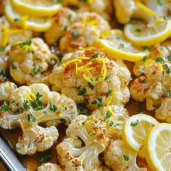 - 1 large head of cauliflower, cut into florets - 4 cloves garlic, minced - 3 tablespoons olive oil - Zest and juice of 1 lemon - 1 teaspoon smoked paprika - 1 teaspoon dried oregano - Salt and pepper to taste - Fresh parsley, chopped (for garnish) - Lemon slices (for garnish) You can swap out the cauliflower for broccoli if you prefer. For garlic, use garlic powder. Instead of olive oil, try avocado oil or melted coconut oil. Smoked paprika can be replaced with regular paprika. If you don’t have dried oregano, use Italian seasoning. You can skip salt or use a salt-free blend. Fresh parsley can be replaced with cilantro for a different flavor. Lemon zest and juice are key, but you can use lime if needed. Lemon garlic roasted cauliflower is low in calories and high in nutrients. One serving has about 100 calories. It is rich in vitamin C, which helps boost your immune system. Cauliflower has fiber, great for digestion. This dish is also low in carbs, making it a good choice for many diets. The healthy fats from olive oil support heart health. Overall, this side dish is both tasty and good for you. Start by washing the cauliflower. Cut it into bite-sized florets. Make sure the pieces are even. This helps them cook at the same rate. A large head of cauliflower works best for this recipe. Take a large bowl. Add your cauliflower florets. Next, mix in the minced garlic. Pour in the olive oil and lemon juice. Add the lemon zest, smoked paprika, and dried oregano. Season with salt and pepper to taste. Use your hands or a spoon to toss everything well. Coat each floret evenly. This step brings out the best flavor. Preheat your oven to 425°F (220°C). Line a baking sheet with parchment paper. Spread the seasoned cauliflower in a single layer. Make sure not to crowd the pan. This allows the cauliflower to roast, not steam. Roast for 25-30 minutes. Halfway through, turn the florets for even browning. They should turn golden and tender. When done, let them cool slightly. Garnish with fresh parsley and lemon slices before serving. To get the best roasted cauliflower, I follow a few simple steps. First, preheat your oven to 425°F (220°C). This high heat makes the cauliflower crisp and golden. Next, cut the cauliflower into even florets. This helps them cook at the same rate. Make sure to toss the florets well with the oil and spices. A good coat helps in roasting. Spread the florets on the baking sheet. Leave space between them. If they touch, they will steam instead of roast. Turn the florets halfway through cooking. This gives them a nice color all around. I love to add layers of flavor to my lemon garlic roasted cauliflower. Start with fresh garlic, as it gives a nice kick. The lemon zest adds a bright touch that wakes up the dish. Smoked paprika gives it a warm, smoky flavor. Dried oregano adds a hint of earthiness. If you want more heat, sprinkle some red pepper flakes. For a nutty flavor, try adding a sprinkle of toasted nuts before serving. Avoid using too much oil. It may make the florets soggy instead of crispy. Also, don’t skip the lemon zest. It really boosts the flavor. Make sure the oven is hot enough before roasting. If it’s not hot, the cauliflower may not brown well. Finally, don't overcrowd the baking sheet. This can lead to steaming rather than roasting. Keep these tips in mind, and you'll have a delicious side dish every time! {{image_2}} You can mix and match flavors with lemon garlic roasted cauliflower. Here are some ideas: - Cheesy Twist: Add grated Parmesan cheese before roasting. - Spicy Kick: Toss in some red pepper flakes for heat. - Herb Blend: Use fresh thyme or rosemary instead of oregano. - Nutty Flavor: Add a sprinkle of toasted pine nuts after roasting. These combinations can make the dish even more exciting. Lemon garlic roasted cauliflower is great for many diets. It is naturally vegan and gluten-free. This makes it perfect for all. If you want a creamy version, try adding tahini or a vegan yogurt after roasting. Just check all labels to be sure they fit your dietary needs. Serve lemon garlic roasted cauliflower with many dishes. It pairs well with: - Grilled Chicken: The flavors blend nicely. - Fish Tacos: The citrus balances well with the fish. - Quinoa Salad: Add a fresh crunch to your meal. - Pasta: Mix it in for a hearty veggie option. This dish is versatile and can brighten up any plate. After making lemon garlic roasted cauliflower, let it cool to room temp. Place any leftovers in an airtight container. Store them in the fridge for up to three days. Keeping it in a sealed container helps maintain flavor and texture. To reheat the cauliflower, use your oven. Preheat it to 350°F (175°C). Spread the cauliflower on a baking sheet. Heat for about 10-15 minutes. This method keeps the cauliflower crispy. You can also use a microwave. Heat in short bursts of 30 seconds. Stir in between to ensure even heating. You can freeze lemon garlic roasted cauliflower. First, let it cool completely. Place it in a freezer-safe bag or container. It will keep well for up to three months. When you are ready to eat it, thaw it overnight in the fridge. Reheat it in the oven or microwave as described above. To make Lemon Garlic Roasted Cauliflower, start with these steps: 1. Preheat your oven to 425°F (220°C) and line a baking sheet with parchment paper. 2. Cut one large head of cauliflower into florets. 3. In a bowl, mix the cauliflower florets with minced garlic, olive oil, lemon zest, lemon juice, smoked paprika, dried oregano, salt, and pepper. 4. Toss everything until the cauliflower is well coated. 5. Spread the cauliflower evenly on the baking sheet. 6. Roast for 25-30 minutes until golden brown and tender. Turn halfway for even cooking. 7. Garnish with fresh parsley and lemon slices before serving. This dish takes about 40 minutes total, including prep time. Cauliflower is a great vegetable for many reasons. It is low in calories but high in nutrients. Here are some benefits: - High in fiber: This helps with digestion and keeps you full. - Rich in vitamins: Cauliflower has vitamin C, K, and several B vitamins. - Antioxidants: These help protect your body from damage. - Supports heart health: It may lower the risk of heart disease. Eating cauliflower can be a smart choice for a healthy diet. Yes, you can use fresh garlic instead of minced. Fresh garlic adds a nice flavor. Just chop the garlic finely. Use the same amount, about four cloves. You can also roast the garlic with the cauliflower for a sweeter taste. This adds depth to your dish. In this article, we covered how to make lemon garlic roasted cauliflower. We explored key ingredients, like fresh garlic and delicious spices. I shared tips for perfect roasting and ways to enhance flavor. We also discussed variations, storage info, and answered common questions. Now, you have all the tools to create this tasty dish. Enjoy cooking and experimenting with your roasted cauliflower!