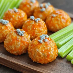 To make crispy buffalo chicken meatballs, you'll need these simple ingredients: - 1 pound ground chicken - 1/2 cup breadcrumbs - 1/4 cup finely chopped green onions - 1/4 cup grated Parmesan cheese - 1 large egg - 2 cloves garlic, minced - 1 teaspoon onion powder - 1 teaspoon smoked paprika - 1 teaspoon salt - 1/2 teaspoon black pepper - 1/2 cup buffalo sauce (plus extra for tossing) - 1/4 cup blue cheese crumbles for topping (optional) - Fresh celery sticks for serving This recipe makes about 20 meatballs. It serves 4 people. Each person can enjoy 5 meatballs. Each serving has roughly: - Calories: 350 - Protein: 30g - Fat: 18g - Carbohydrates: 20g - Fiber: 1g - Sodium: 800mg This dish packs flavor while keeping the balance of protein and carbs. Enjoy these tasty meatballs as a snack or a meal! First, set your oven to 400°F (200°C). This temperature helps the meatballs get crispy. Next, line a baking sheet with parchment paper. This makes cleaning up much easier later. In a bowl, mix the following ingredients: - 1 pound ground chicken - 1/2 cup breadcrumbs - 1/4 cup finely chopped green onions - 1/4 cup grated Parmesan cheese - 1 large egg - 2 cloves garlic, minced - 1 teaspoon onion powder - 1 teaspoon smoked paprika - 1 teaspoon salt - 1/2 teaspoon black pepper Stir everything well until it all blends together. Now, use your hands to form meatballs. Make them about 1 to 1.5 inches wide. You should get around 20 meatballs. Place the meatballs on the lined baking sheet. Make sure to space them out. This helps them cook evenly. Bake for 20-25 minutes. They should turn golden brown and be fully cooked. After baking, move the meatballs to a bowl. Pour extra buffalo sauce over them and toss gently to coat. Enjoy these crispy buffalo chicken meatballs warm! To get crispy meatballs, use breadcrumbs. They help hold the meatballs together. I like to add grated Parmesan cheese for extra flavor. Make sure to mix the ingredients well. This helps keep the meatballs moist inside. Space the meatballs on the baking sheet. This allows hot air to flow around them. If they touch, they may not cook evenly. I like to flip them halfway through baking. This gives them a nice, golden color on all sides. Store leftover meatballs in an airtight container. They will stay fresh in the fridge for up to three days. To reheat, place them in the oven at 350°F (175°C) for about 10 minutes. This keeps them crispy. You can also freeze them for longer storage. Just make sure to separate them with parchment paper before freezing. {{image_2}} You can choose between spicy or mild buffalo sauce for your meatballs. If you like heat, go for the spicy sauce. It gives the meatballs a nice kick. If you prefer a milder taste, choose the mild version. You can even mix both sauces. This way, you can adjust the heat level to fit your taste. Feel free to experiment until you find your favorite blend. You can easily swap some ingredients based on what you have at home. For the ground chicken, you can use ground turkey. It works well and is lighter. If you don't have breadcrumbs, crushed crackers or oats can be good substitutes. You can also use any cheese you like instead of Parmesan. Finally, if you want a dairy-free option, leave out the blue cheese crumbles. You can cook these meatballs in different ways. Baking is easy, but you can also use an air fryer. If you want crispy meatballs, air frying is the way to go. Set your air fryer to 375°F (190°C) and cook for about 12-15 minutes. You’ll get a lovely crunch while keeping them juicy inside. Another option is to pan-fry them in a skillet for a golden crust. Just remember to cook them thoroughly. These meatballs shine when served with the right dips. Try blue cheese dressing for a classic touch. Ranch dressing also works well for those who prefer a milder flavor. You can even mix buffalo sauce with sour cream for a creamy kick. Just set out small bowls for guests to dip away! Pair your meatballs with crunchy celery sticks. They add a fresh bite and balance the spice. You could also serve them with carrot sticks for a colorful plate. For a heartier side, try a simple garden salad or loaded nachos. These options will complement the flavors and make your meal more fun! Presentation adds to the meal's enjoyment. Arrange the meatballs on a large platter. Drizzle some extra buffalo sauce over them for a pop of color. Scatter blue cheese crumbles on top for a fancy touch. Don't forget to add the celery sticks around the meatballs for a vibrant look! Yes, you can use ground turkey. It works well and gives a lighter flavor. Both meats are similar in texture and cook time. If you choose turkey, keep the seasoning the same. This helps maintain the same great taste. You can use a few options to replace eggs. Try using 1/4 cup of applesauce or mashed banana. You can also use ground flaxseed mixed with water. To do this, mix 1 tablespoon of flaxseed with 3 tablespoons of water and let it sit for a few minutes. This mix helps bind your meatballs. The best way to reheat meatballs is in the oven. Preheat your oven to 350°F (175°C). Place the meatballs on a baking sheet. Heat for about 10-15 minutes, or until hot. You can also microwave them for a quick option. Just place them on a plate and heat for 1-2 minutes, covered with a damp paper towel. This blog post covered all you need to know about making tasty meatballs. We looked at ingredients, cooking steps, and some helpful tips. You learned about variations and ways to serve them for the best flavor. Cooking can be fun and easy with the right guide. Enjoy making and sharing your meatballs with friends and family!