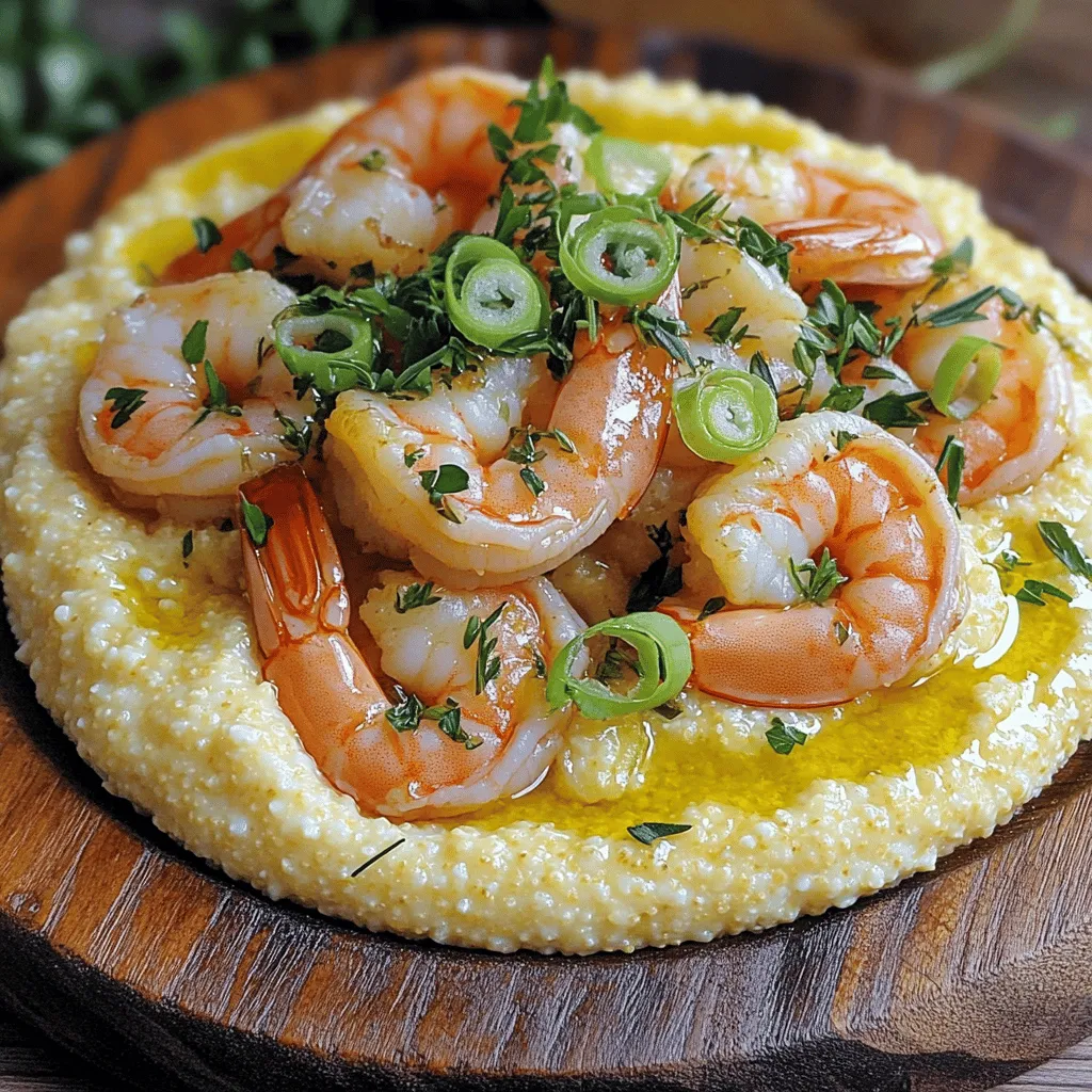 To make Garlic Herb Shrimp & Grits, you need a few key ingredients: - 1 cup coarse cornmeal - 4 cups chicken or vegetable broth - 1 cup whole milk - 1 tablespoon butter - Salt and pepper to taste - 1 pound large shrimp, peeled and deveined - 4 cloves garlic, minced - 2 tablespoons olive oil - 1 tablespoon fresh lemon juice - 1 teaspoon paprika - 1 teaspoon smoked paprika - 1 tablespoon fresh parsley, chopped - 1 tablespoon fresh thyme, chopped - Green onions, sliced for garnish These ingredients create a rich and creamy dish. The shrimp adds protein, while the grits provide a nice base. Spices are key to enhancing flavor. I recommend using: - Paprika: It adds a mild sweetness and color. - Smoked paprika: This brings a smoky note. - Salt and pepper: These are essential for balancing flavors. - Fresh herbs: Parsley and thyme add freshness and depth. These spices bring life to the dish. They help you enjoy each bite even more. You can customize your dish with some garnishes and add-ins: - Sliced green onions: They add a crunchy texture. - Extra fresh herbs: More parsley or thyme can enhance flavor. - A splash of hot sauce: If you want some heat, this is a great choice. These optional items let you personalize your meal. They can make Garlic Herb Shrimp & Grits even more enjoyable for you and your guests. To make the grits, start by boiling the broth. Use a medium saucepan and bring 4 cups of chicken or vegetable broth to a boil. Once it bubbles, slowly whisk in 1 cup of coarse cornmeal. This step helps avoid lumps. After adding the cornmeal, reduce the heat to low. Stir the mixture often for about 15 to 20 minutes. This cooking time thickens the grits. For a creamy texture, add 1 cup of whole milk and 1 tablespoon of butter. Season with salt and pepper to taste. Keep the grits warm while you cook the shrimp. In a large skillet, heat 2 tablespoons of olive oil over medium heat. Add 4 minced garlic cloves and sauté for about 1 minute. The garlic should smell great, but don’t let it burn. Next, add 1 pound of peeled and deveined shrimp. Season them with salt, pepper, and both types of paprika. Cook the shrimp for about 2 to 3 minutes on each side. They should turn pink and opaque when done. Once the shrimp are ready, remove the skillet from the heat. Squeeze 1 tablespoon of fresh lemon juice over the shrimp. Then stir in 1 tablespoon each of chopped parsley and thyme for extra flavor. To serve, take a generous scoop of the creamy grits. Place it on a plate and top with the garlic herb shrimp. For a nice touch, garnish with sliced green onions and any leftover fresh herbs. This dish looks and tastes amazing! To get creamy grits, start with the right cornmeal. Use coarse cornmeal for the best texture. Gradually whisk it into boiling broth. This step helps avoid lumps. Stir often while it cooks. After about 15-20 minutes, add whole milk, butter, salt, and pepper. This makes the grits rich and creamy. Keep them warm while you cook the shrimp. For the shrimp, heat olive oil in a skillet. Add minced garlic and sauté until fragrant. This step adds great flavor. Next, add the shrimp to the pan. Season them well with salt, pepper, and smoked paprika. Cook each side for 2-3 minutes. The shrimp should turn pink and opaque. Remove them from heat and drizzle lemon juice on top. This brightens the dish. One common mistake is overcooking the shrimp. They can become tough and chewy if you cook them too long. Another mistake is not letting the grits thicken properly. If they stay too watery, they won't taste good. Lastly, be careful with salt. Too much can overpower the dish. Taste your grits and shrimp before serving to adjust flavors. {{image_2}} For a kick, add crushed red pepper flakes to your garlic herb shrimp. Start with half a teaspoon and adjust to taste. You can also use spicy sausage with the shrimp for more heat. Cook the sausage first, then add the shrimp and spices. This gives you a flavorful twist that will wake up your taste buds. If you want a meat-free version, swap shrimp for sautéed mushrooms or roasted veggies. Both options add depth and flavor. Use a mix of bell peppers and zucchini for brightness. You can also add some cooked spinach or kale for extra nutrients. Just toss them in with the garlic to get the best flavor. Want to amp up your dish? Try adding lemon zest for a fresh touch. You can also mix in a splash of white wine while cooking the shrimp. This adds a great depth of flavor. Other tasty options include crumbled feta cheese or sun-dried tomatoes. These give your meal a gourmet flair that everyone will enjoy. To store leftover shrimp and grits, let them cool to room temperature. Once cool, place them in an airtight container. Keep them in the fridge for up to three days. Make sure to separate the shrimp from the grits if you can. This helps keep the texture fresh. When you're ready to eat your leftovers, reheat them gently. Use the microwave or a skillet on low heat. If using the microwave, cover the dish to keep moisture in. Stir halfway through to heat evenly. For the skillet, add a splash of broth or milk to keep the grits creamy. Heat until warm, about five minutes. You can freeze shrimp and grits, but it's best to freeze them separately. Place the shrimp in a freezer-safe bag. Remove as much air as possible before sealing. For the grits, use a container that can handle freezing. They will last for up to two months in the freezer. When you're ready to enjoy them, thaw in the fridge overnight before reheating. I recommend using large shrimp for this dish. They provide a nice bite. Look for shrimp that are fresh or frozen. They should be peeled and deveined. If you can, get wild-caught shrimp for better taste. Farmed shrimp can be okay but may lack flavor. Yes, you can use instant grits instead of coarse cornmeal. Instant grits cook faster and still taste great. However, they may not have the same texture. Coarse grits give a hearty feel. Instant grits make this dish quicker to prepare. Just follow the package directions for cooking time. To make garlic herb shrimp and grits dairy-free, skip the whole milk and butter. Use almond milk or coconut milk instead. You can also use vegan butter for a rich flavor. This keeps the dish creamy without dairy. The taste will still be delightful and satisfying. Garlic herb shrimp and grits is a delightful dish that shines with flavor. We covered main ingredients and spices that bring it to life. I shared step-by-step instructions to help you cook with ease. Use tips to perfect your grits and shrimp every time. Explore variations for more fun with this recipe. Lastly, I provided storage info to keep your meal fresh. Enjoy your cooking and make this dish your own!