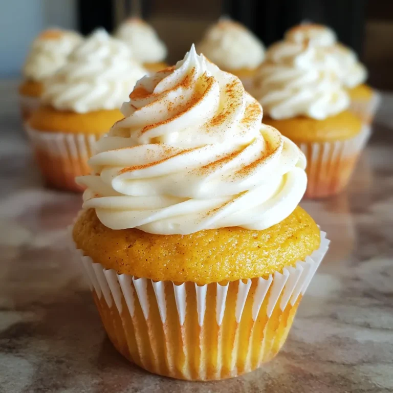 - 1 ½ cups all-purpose flour - 1 teaspoon baking powder - ½ teaspoon baking soda - ½ teaspoon salt - 1 tablespoon pumpkin spice - ½ cup unsalted butter, softened - 1 cup granulated sugar - 2 large eggs - 1 cup canned pumpkin puree - ½ cup brewed coffee, cooled - 1 teaspoon vanilla extract - ½ cup cream cheese, softened - 2 cups powdered sugar - 1 tablespoon milk - Extra pumpkin spice for garnish Pumpkin Spice Latte Cupcakes are a joy to make. You start with dry ingredients. Use all-purpose flour, baking powder, baking soda, salt, and pumpkin spice. Pumpkin spice gives your cupcakes that warm fall flavor. Next, you blend the wet ingredients. Softened butter and sugar make your base rich. Then, add eggs, canned pumpkin puree, brewed coffee, and vanilla extract. The coffee adds a nice depth to the flavor. For the frosting, beat the softened cream cheese until smooth. Gradually mix in powdered sugar and milk. This creates a creamy, spreadable frosting. A sprinkle of extra pumpkin spice on top makes it pretty. These ingredients combine to create a treat that captures the essence of fall in every bite! - Preheat the oven to 350°F (175°C). - Line a cupcake pan with paper liners. - In a medium bowl, mix the dry ingredients. This includes flour, baking powder, baking soda, salt, and pumpkin spice. - In a large bowl, cream together the softened butter and granulated sugar. Beat until light and fluffy. - Add the eggs, one at a time. Mix well after each egg. - Stir in the pumpkin puree, cooled brewed coffee, and vanilla extract until mixed thoroughly. - Gradually fold the dry mix into the wet mixture. Stir until just combined. Be careful not to overmix. - Fill each cupcake liner about two-thirds full with the batter. - Bake for 18-20 minutes. Check for doneness with a toothpick. If it comes out clean, they are done. - Allow the cupcakes to cool in the pan for five minutes. Then, move them to a wire rack to cool completely. - Avoiding overmixing: When you mix the batter, stop as soon as you see no dry flour. Overmixing makes cupcakes dense. You want them light and fluffy. - Ideal oven temperature: Always preheat your oven to 350°F (175°C). This helps cupcakes bake evenly. Use an oven thermometer to check accuracy. - Achieving the right consistency: For the cream cheese frosting, mix until it’s smooth. If it’s too thick, add a bit of milk. If it’s too thin, add more powdered sugar. - Decorating with extra pumpkin spice: After you frost the cupcakes, sprinkle some pumpkin spice on top. It adds flavor and makes them look nice. - Prep time: Take about 20 minutes to prep. This includes mixing ingredients and filling the cupcake liners. - Bake time: Bake the cupcakes for 18-20 minutes. Check them with a toothpick. It should come out clean. - Cool time: Let the cupcakes cool in the pan for 5 minutes, then move them to a wire rack. They need to cool completely before frosting. {{image_2}} You can change the flavor of your Pumpkin Spice Latte Cupcakes. One fun option is adding chocolate chips. The chocolate adds a sweet touch that pairs well with pumpkin. You can use ½ cup of semi-sweet or dark chocolate chips for a rich flavor. Another option is to substitute nuts. Pecans work great in these cupcakes. You can chop them and mix in ½ cup for a nice crunch. Walnuts are also a good choice if you prefer a different nutty flavor. If you need gluten-free options, you can use gluten-free flour. Look for a blend designed for baking. It works well in this recipe. Just replace the all-purpose flour with the gluten-free mix. For vegan substitutions, you can use flax eggs. Combine 1 tablespoon of ground flaxseed with 2.5 tablespoons of water for each egg. You can also use plant-based butter instead of regular butter. These swaps make the cupcakes friendly for vegan diets. When it comes to frosting, you have choices. Cream cheese frosting is rich and tangy. It complements the cupcakes nicely. If you want something sweeter, you can try buttercream frosting. Just whip together butter, powdered sugar, and a splash of milk for a creamy treat. You can also add different flavors to your frosting. Try using maple syrup for a fall twist. Or mix in a little coffee for a stronger flavor. These small changes can make a big impact on your cupcakes! To keep your cupcakes fresh, store them in an airtight container. Place a piece of wax paper or a paper towel between the cupcakes. This keeps them from sticking together. Store at room temperature for up to three days. For longer freshness, refrigerate them. Just make sure to let them sit for a bit before serving. If you want to freeze your cupcakes, wrap each one in plastic wrap. This helps to keep air out. Then, place them in a freezer-safe bag. They can last up to three months in the freezer. To avoid freezer burn, try to remove as much air as possible from the bag. After freezing, let the cupcakes thaw in the fridge overnight. If you want them warm, preheat your oven to 350°F (175°C). Place the cupcakes on a baking sheet for about 10 minutes. This will help them regain their fresh texture. Enjoy them warm for a cozy fall treat! How can I make these cupcakes ahead of time? You can make these cupcakes a day before. Just bake and cool them. Store them in an airtight container at room temperature. Frost them on the day you plan to serve. Can I use fresh pumpkin instead of canned? Yes, you can use fresh pumpkin. Cook and puree the pumpkin until smooth. Make sure to drain extra moisture for the best texture. What is the best way to store leftover cupcakes? Store any leftover cupcakes in an airtight container. Keep them at room temperature for up to three days. If you want to keep them longer, refrigerate or freeze. How can I adjust the recipe for mini cupcakes? To make mini cupcakes, fill the liners halfway. Bake them for about 12 to 15 minutes. Check for doneness with a toothpick. Can I use decaf coffee in the recipe? Absolutely! Decaf coffee works well in this recipe. It keeps the flavor without the caffeine rush. What can I substitute for pumpkin spice? If you don’t have pumpkin spice, mix 2 teaspoons of cinnamon, 1 teaspoon of nutmeg, and 1 teaspoon of ginger. This blend gives a similar flavor. These cupcakes blend simple ingredients into a tasty treat. We covered the dry and wet components, mixing, baking, and frosting tips. Don’t forget flavor variations and storage options. Baking should be fun and rewarding. With some practice and care, you’ll make perfect cupcakes each time. Enjoy sharing these delights with family and friends!