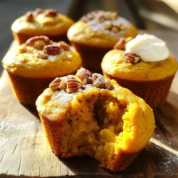 - 1 cup pumpkin puree - 1/2 cup brown sugar - 1/4 cup granulated sugar - 1/3 cup vegetable oil - 2 large eggs - 1 teaspoon vanilla extract - 1 1/2 cups all-purpose flour - 1 teaspoon baking powder - 1/2 teaspoon baking soda - 1 teaspoon ground cinnamon - 1/2 teaspoon ground nutmeg - 1/4 teaspoon ground ginger - 1/4 teaspoon salt - 1/2 cup chopped pecans (plus extra for topping) Pumpkin puree is the heart of this recipe. It brings moisture and flavor to the muffins. You can find it canned or make your own by roasting fresh pumpkin. Both options work well. For sugar, I use brown and granulated. Brown sugar adds a rich, deep flavor. Granulated sugar helps with sweetness and a light texture. Together, they create a lovely taste balance. Flour is the base of our muffins. I use all-purpose flour for a light and soft crumb. Baking powder and baking soda help the muffins rise. The spices, like cinnamon, nutmeg, and ginger, add warmth and depth to the flavor. - 1/4 cup chocolate chips - Additional spices - Types of nuts You can customize your muffins with chocolate chips. They melt and add a sweet touch. If you love spice, consider adding more cinnamon or even a pinch of cloves for a unique twist. For nuts, chopped pecans shine in this recipe, but walnuts or almonds can also work. They all add crunch and flavor. Feel free to mix and match to suit your taste. 1. First, preheat your oven to 350°F (175°C). This helps the muffins bake evenly. 2. Line a muffin tin with paper liners or lightly grease it. This prevents sticking and makes for easy removal. 3. In a large mixing bowl, combine the pumpkin puree, brown sugar, granulated sugar, vegetable oil, eggs, and vanilla extract. Mix until smooth. This blend gives the muffins their rich flavor and moist texture. 1. In a separate bowl, whisk together the all-purpose flour, baking powder, baking soda, cinnamon, nutmeg, ginger, and salt. This mix adds structure and zest. 2. Gradually add the dry mix to the pumpkin mixture. Stir gently until just combined. Avoid overmixing. This keeps the muffins light and fluffy. 3. Fold in the chopped pecans and optional chocolate chips. This adds crunch and a bit of sweetness. 1. Divide the batter evenly among the muffin cups, filling each about 2/3 full. This allows room for rising. 2. Sprinkle a few extra chopped pecans on top. This gives a nice finish and texture. 3. Bake in the preheated oven for 18-22 minutes. Check doneness by inserting a toothpick into the center. It should come out clean. 4. Once baked, let the muffins cool in the tin for about 5 minutes. Then transfer them to a wire rack to cool completely. To make the best pumpkin pecan muffins, avoid overmixing the batter. When you mix the wet and dry ingredients, do it just until they come together. Overmixing makes muffins tough instead of soft. Baking temperature is also key. Preheat your oven to 350°F (175°C). This ensures even baking. You want the muffins to rise and set properly. A hot oven helps them puff up nicely. These muffins are great warm. You can serve them plain or dust them with powdered sugar for a sweet touch. A dollop of cream cheese spread makes them even better. Pair your muffins with coffee or tea. They also taste great with a side of fresh fruit. This combination adds a lovely balance to your snack. One common mistake is overfilling muffin cups. Fill each cup about 2/3 full. This allows room for the muffins to rise without spilling over. Not checking for doneness is another pitfall. Use a toothpick to test if they are done. Insert it into the center. If it comes out clean, your muffins are ready. If not, bake for a few more minutes. {{image_2}} You can easily change the nuts in your muffins. Try walnuts or almonds instead of pecans. Each nut brings its own taste. If you want sweetness, use maple syrup or honey, too. These can add a rich flavor. If you need gluten-free muffins, use almond flour or a gluten-free blend. These will work well in your recipe. For a dairy-free option, use plant-based milk and oil. This keeps your muffins moist and fluffy without dairy. Add cranberries for a tart twist. They pair well with pumpkin. You can also mix in chopped apples or pears for added sweetness. For the holidays, sprinkle cinnamon sugar on top. This gives a festive touch to your muffins. To keep your pumpkin pecan muffins fresh, store them in an airtight container. This helps lock in moisture. Place a paper towel inside to absorb extra moisture and keep them soft. For longer storage, you can freeze these muffins. Wrap each muffin tightly in plastic wrap. Then, place them in a freezer bag before freezing. This method can keep them tasty for up to three months. When it’s time to enjoy your muffins again, you can easily reheat them. The best method is using a microwave. Heat them for about 15 to 20 seconds. You can also use an oven. Preheat it to 350°F (175°C) and warm the muffins for about 5 to 10 minutes. This method helps keep the muffin’s texture nice and fluffy. At room temperature, your pumpkin pecan muffins can last for about three days. After that, they may start to dry out. If you see any mold or a change in smell, it’s time to toss them. Always check your muffins before eating. Keeping them in the fridge can extend their life to a week, but they may lose some moisture. To check if your muffins are done, use a toothpick. Insert it into the center of a muffin. If it comes out clean or with just a few crumbs, your muffins are ready. If the toothpick has wet batter on it, bake for a few more minutes. Keep in mind, every oven is a little different. Always check around the 18-minute mark. Yes, you can make these muffins ahead of time! They stay fresh for about three days at room temperature. To store, place them in an airtight container. If you want to keep them longer, freeze them. Wrap each muffin in plastic wrap and place in a freezer bag. They will last for up to three months. When ready to enjoy, thaw overnight in the fridge or at room temperature. If you don't have pumpkin puree, you can use applesauce or mashed banana. Both options add moisture and sweetness. You can also use sweet potato puree, which has a similar texture and flavor. Just remember, these substitutes may change the taste a bit. If you want the classic pumpkin flavor, stick to pumpkin puree when you can. In this article, we explored the key ingredients for delicious muffins. We covered main ingredients like pumpkin puree, sugars, and flour. I shared preparation steps and tips for perfect muffins. You learned about variations and storage methods to keep muffins fresh. Baking muffins can be fun and rewarding. With these insights, you can enjoy tasty treats anytime. Happy baking!