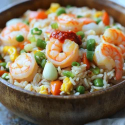 - 1 lb shrimp, peeled and deveined - 2 cups cooked jasmine rice (preferably day-old) - 4 cloves garlic, minced - 2 tablespoons chili paste (adjust to taste) - 1 tablespoon oyster sauce - 1 cup mixed vegetables (carrots, peas, corn) - 2 eggs, lightly beaten - 2 green onions, sliced - 2 tablespoons soy sauce - 3 tablespoons vegetable oil - Salt and pepper to taste When making Chili Garlic Shrimp Fried Rice, you'll need fresh shrimp. Use 1 lb of peeled and deveined shrimp for a great taste. Jasmine rice works best, so use 2 cups of cooked rice. It's ideal if the rice is day-old, as it stays fluffy. Garlic adds depth; use 4 cloves minced. For spice, include 2 tablespoons of chili paste, but adjust it based on your heat preference. You can add optional ingredients for more flavor. If you like, mix in 1 tablespoon of oyster sauce. Adding 1 cup of mixed veggies, like carrots, peas, or corn, can boost nutrition. Two lightly beaten eggs add richness, while 2 sliced green onions give freshness. For seasoning, 2 tablespoons of soy sauce brings umami. Use 3 tablespoons of vegetable oil for cooking, and season with salt and pepper to taste. This simple list of ingredients makes your meal tasty and satisfying. To make your shrimp full of flavor, mix them with chili paste and salt. Use 1 tablespoon of chili paste. Let the shrimp sit for about 10 minutes. This gives the flavors time to soak in. Using day-old rice is key. It stays fluffy and doesn’t clump together. If you use fresh rice, let it cool on a tray to separate the grains. This step helps keep the rice light and airy. First, heat 1 tablespoon of vegetable oil in a large skillet over medium-high heat. Add the marinated shrimp and cook for about 2-3 minutes. They should turn pink. Remove the shrimp and set them aside. Next, add more oil if needed, and pour in the beaten eggs. Scramble them until just set and then transfer them to a plate. After that, add the remaining oil to the skillet. Toss in the minced garlic and sauté it for about 30 seconds. Then, mix in the vegetables and cook for about 3-4 minutes until they are tender. Now, it's time to combine everything. Add the cooked rice to the skillet, breaking up any clumps. Pour in the soy sauce, oyster sauce if using, and the remaining chili paste. Stir well to mix everything. Reintroduce the shrimp and scrambled eggs back into the skillet. Season with salt and pepper. Stir-fry for about 2-3 minutes until heated through. Finally, add sliced green onions and give it one last mix. - Use day-old rice for best results. It helps keep the rice non-sticky. - If using fresh rice, spread it out on a tray to cool. This helps it fluff up. - Keep your heat at medium-high. This ensures quick cooking without burning. - Adjust the chili paste to suit your taste. More paste means more heat! - For milder flavors, try using sweet chili sauce instead of chili paste. - You can swap soy sauce for a gluten-free version. Tamari works well too. - Serve your fried rice in colorful bowls. This makes it more inviting. - Garnish with extra green onions for a fresh look. - A sprinkle of sesame seeds adds a nice crunch and visual appeal. {{image_2}} You can switch up the shrimp with different proteins. - Chicken: Use diced chicken breast instead of shrimp. Cook it until golden brown. This adds a nice twist. - Tofu: For a plant-based option, use firm tofu. Cut it into cubes and sauté until crispy. It absorbs flavors well. Not a fan of jasmine rice? Try these options. - Brown rice: This adds a nutty flavor. It takes longer to cook, so plan ahead. - Quinoa: Quinoa is a great gluten-free choice. It’s packed with protein and cooks quickly. You can make this dish fit your diet. - Using tempeh: Tempeh is a great protein source. Cube it and sauté until golden. It adds a hearty texture. - Veggie-only adaptations: Skip the shrimp and add more veggies. Use bell peppers, broccoli, or snap peas. This keeps the dish colorful and tasty. After enjoying your chili garlic shrimp fried rice, store leftovers in an airtight container. This keeps the flavors intact. Use a container that seals well to prevent air from getting in. In the fridge, your fried rice lasts about 3 to 4 days. Be sure to cool it down before placing it in the fridge. To reheat, use a skillet or a microwave. In a skillet, add a splash of water and heat over medium. Stir often to prevent sticking. In the microwave, cover the dish with a lid or a damp paper towel. This keeps moisture in and avoids sogginess. Heat in short bursts, stirring in between. You can freeze chili garlic shrimp fried rice for later. Use freezer-safe containers or bags to keep it fresh. Divide the rice into portions before freezing. This makes it easy to thaw just what you need. When you're ready to eat, thaw it in the fridge overnight or use the microwave. Can I use frozen shrimp? Yes, you can use frozen shrimp for this recipe. Just thaw them first. Place the shrimp in cold water for about 20 minutes. This helps them cook evenly. What is the best rice for fried rice? Jasmine rice works best for fried rice. It has a nice texture and flavor. Day-old rice is even better since it's drier and won't clump together. How do I make the dish spicier? To add more heat, increase the chili paste. You can also sprinkle some crushed red pepper flakes. Adjust to your taste for the right kick. Is there a gluten-free option for the soy sauce? Yes, you can use gluten-free soy sauce or tamari. Both options give the same umami flavor without gluten. Can I add other vegetables? Absolutely! Feel free to add bell peppers, broccoli, or snap peas. Mix and match to your liking for added color and nutrition. This blog covered all you need to know for cooking shrimp fried rice. We discussed key ingredients like shrimp, rice, and garlic. You learned step-by-step how to marinate shrimp and fry rice perfectly. We shared helpful tips for flavoring, presentation, and variations for the dish. In the end, shrimp fried rice is easy and fun to make. You can customize it to fit your taste. Enjoy experimenting with flavors and share your delicious creation!