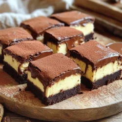 - 1/2 cup unsalted butter - 1 cup granulated sugar - 2 large eggs - 1 teaspoon vanilla extract - 1/3 cup unsweetened cocoa powder - 1/2 cup all-purpose flour - 1/4 teaspoon salt - 1/4 teaspoon baking powder The brownie layer brings a rich chocolate taste. The butter and sugar blend well. The cocoa gives the brownies their deep color. Adding eggs makes them fluffy. - 16 oz cream cheese, softened - 1/2 cup granulated sugar - 2 large eggs - 1 tablespoon instant coffee granules - 1 teaspoon vanilla extract - 1/4 cup sour cream The cheesecake layer is rich and creamy. Cream cheese is the main ingredient. The instant coffee adds a nice mocha flavor. Mixing in sour cream keeps it smooth and tangy. - 1/4 cup chocolate chips (optional) - 1 tablespoon brewed coffee (optional) You can add chocolate chips for extra sweetness. Drizzling brewed coffee on top enhances the mocha taste. These toppings make the bars even more delicious and fun. First, preheat your oven to 350°F (175°C). Grease a 9x9-inch baking pan. In a saucepan, melt 1/2 cup unsalted butter over low heat. When melted, take it off the heat. Stir in 1 cup granulated sugar, 2 large eggs, and 1 teaspoon vanilla extract. Mix well until combined. Next, add 1/3 cup unsweetened cocoa powder, 1/2 cup all-purpose flour, 1/4 teaspoon salt, and 1/4 teaspoon baking powder. Stir until just mixed. Pour this brownie mixture into the prepared pan. Spread it evenly. Bake for about 20 minutes. Let it cool slightly before adding the cheesecake layer. In a large bowl, beat 16 oz softened cream cheese with an electric mixer. Mix until it is smooth. Gradually add 1/2 cup granulated sugar. Keep mixing until combined. Now, add 2 large eggs, 1 tablespoon instant coffee granules, 1 teaspoon vanilla extract, and 1/4 cup sour cream. Mix until everything blends together and is creamy without lumps. Pour the cheesecake mixture over the cooled brownie layer. Gently spread it to cover the brownies completely. Bake in the preheated oven for 25-30 minutes. The cheesecake should be set but a bit wobbly in the center. It will firm up as it cools. After baking, take it out of the oven. If you want, sprinkle 1/4 cup chocolate chips on top. Drizzle with 1 tablespoon brewed coffee while it's still warm. Let the bars cool to room temperature. Then refrigerate for at least 4 hours or overnight before cutting into squares. To get the best brownie texture, start with melted butter. This helps create a fudgy base. Mix your sugar with the butter until smooth. Add the eggs one at a time for better blending. When adding dry ingredients, mix gently. Over-mixing can make brownies tough. Bake them just until the edges look set. A toothpick should come out with a few moist crumbs. Let them cool slightly before adding the cheesecake layer. For a creamy cheesecake, use softened cream cheese. Beat it well until it’s smooth and fluffy. Gradually add sugar to avoid lumps. Mix in the eggs one at a time. Instant coffee granules give a rich flavor, so don’t skip them! Add sour cream for extra creaminess. Pour the cheesecake over the cooled brownies carefully. Spread it evenly and avoid any air bubbles. Bake it just right so it’s slightly wobbly in the center. Cut the bars into neat squares for a tidy look. Use a sharp knife for clean edges. Plate them on a nice serving platter. Drizzle with chocolate sauce or a bit of whipped cream for fun. For a fancy touch, add chocolate shavings or a sprinkle of cocoa powder. These details make your bars look gourmet. Serve them chilled for the best taste, and watch everyone enjoy! {{image_2}} You can change the flavor of your mocha brownie cheesecake bars easily. Try adding different types of chocolate. Dark chocolate or white chocolate can give it a new twist. You can also use flavored coffee granules for a unique taste. Hazelnut or vanilla coffee adds an extra layer of flavor. For a fruity touch, consider adding some raspberry or cherry puree into the cheesecake layer. These small tweaks can make your bars stand out. If you want to swap out some ingredients, it’s simple. You can use coconut oil instead of unsalted butter for a dairy-free option. For the sugar, use coconut sugar or a sugar alternative like stevia. If you prefer a gluten-free treat, replace the all-purpose flour with almond flour or a gluten-free blend. You can also use a dairy-free cream cheese to make the whole dessert dairy-free. These substitutions keep the taste without losing the creamy texture. Making these bars gluten-free is quick. Use gluten-free flour for the brownie layer. For a dairy-free version, swap the cream cheese for a cashew-based cream or a vegan cream cheese. The sour cream can be replaced with coconut yogurt for a creamy texture. These adjustments allow everyone to enjoy the rich flavor of mocha brownie cheesecake bars. You can cater to different diets and still keep it delicious. To keep your mocha brownie cheesecake bars fresh, store them in an airtight container. Place a piece of parchment paper between layers if you stack them. This helps avoid sticking. Store them in the fridge for up to a week. The cool temperature keeps the bars creamy and delicious. You can freeze these bars for longer storage. First, let them cool completely. Cut them into squares. Wrap each square tightly in plastic wrap. Then place them in a freezer-safe bag or container. They will last for up to three months in the freezer. When ready to enjoy, thaw them in the fridge overnight. If you want to warm up your bars, remove them from the fridge. Place them on a plate and microwave for about 10-15 seconds. This makes them soft and gooey again. Avoid overheating, as this will change their texture. Enjoy the rich, creamy treat warm or chilled! Yes, you can switch up the coffee. Use strong brewed coffee or espresso. Instant coffee works well too. Choose what you enjoy most for flavor. Experiment to find your favorite mix! These bars stay fresh for about 5 days in the fridge. Keep them covered to prevent drying out. They taste even better the next day as flavors blend! Absolutely! You can make them a day or two in advance. Just store them in the fridge. They’re perfect for parties or potlucks. Let them chill for at least four hours before serving. These bars shine with whipped cream on the side. A drizzle of chocolate sauce adds a nice touch too. Fresh berries or a scoop of vanilla ice cream can balance the rich flavors. Enjoy your dessert! This blog post covered how to make Mocha Brownie Cheesecake Bars step by step. You learned about the ingredients for both the brownie and cheesecake layers. I shared tips to achieve the best texture and flavor. You can even customize these bars to fit dietary needs. As you bake, remember these bars delight everyone. Enjoy the rich flavors and fun toppings. These treats are great for sharing or special occasions. Happy baking!
