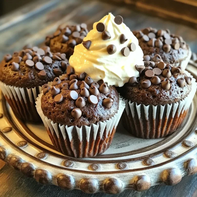 - 1 cup all-purpose flour - 1/2 cup granulated sugar - 1/2 teaspoon baking powder - 1/4 teaspoon baking soda - 1/4 teaspoon salt - 1/2 cup unsweetened cocoa powder - 1/2 cup brewed coffee, cooled - 1/4 cup vegetable oil - 1 large egg - 1 teaspoon vanilla extract - 1/2 cup chocolate chips (dark or semi-sweet) - 1/4 cup whipped coffee (made from instant coffee, sugar, and water) The ingredients for whipped coffee chocolate chip muffins are simple yet magical. The dry mix starts with all-purpose flour, which gives these muffins their structure. I add granulated sugar for sweetness and cocoa powder for that rich chocolate flavor. Baking powder and baking soda help the muffins rise, while salt balances the sweetness. Next, I move on to the wet ingredients. Brewed coffee, cooled, adds depth and flavor. I mix it with vegetable oil for moisture, an egg for richness, and vanilla extract for warmth. For a delightful twist, I fold in chocolate chips. You can use dark or semi-sweet, depending on your taste. The whipped coffee topping is optional but adds a fun, creamy finish. It’s made from instant coffee, sugar, and water, whipped to airy perfection. These ingredients work together to create a muffin that is not just delicious but also a treat to share. Each bite combines the warmth of coffee and the sweetness of chocolate, making them an irresistible delight. 1. Preheat the Oven: Start by setting your oven to 350°F (175°C). This ensures even baking. 2. Prepare the Muffin Tin: Line a muffin tin with paper or silicone liners. This makes for easy removal later. 1. Combine Dry Ingredients: In a large bowl, whisk together the following: - 1 cup all-purpose flour - 1/2 cup granulated sugar - 1/2 teaspoon baking powder - 1/4 teaspoon baking soda - 1/4 teaspoon salt - 1/2 cup unsweetened cocoa powder Mix well until everything is evenly blended. 2. Combine Wet Ingredients: In another bowl, stir together: - 1/2 cup brewed coffee, cooled - 1/4 cup vegetable oil - 1 large egg - 1 teaspoon vanilla extract Mix until the mixture is smooth. 3. Mix the Two Mixtures: Pour the wet mixture into the dry ingredients. Stir gently until just combined. It's okay if there are a few lumps. 1. Fold in Chocolate Chips: Add 1/2 cup of chocolate chips to the batter. Gently fold them in, saving a few for the top. 2. Fill Muffin Tin: Spoon the batter into the prepared muffin tin. Fill each cup about 2/3 full to allow for rising. 3. Add Whipped Coffee: Top each muffin with a dollop of whipped coffee. Use the back of a spoon to spread it gently. Sprinkle the reserved chocolate chips on top for extra flavor. 4. Baking Process: Place the muffin tin in the oven and bake for 18-20 minutes. Check doneness by inserting a toothpick in the center. It should come out clean. Now, you have a delightful treat ready to enjoy! To make great muffins, avoid overmixing. When you mix the wet and dry ingredients, stir gently. A few lumps in the batter is okay. This keeps the muffins light and fluffy. Using cooled coffee is key. Hot coffee can cook the egg and change the texture. Brew your coffee ahead and let it cool before using it in the mix. To boost flavor, try adding spices like cinnamon or nutmeg. These spices can add warmth and depth to your muffins. You can also play with chocolate chips. Dark or semi-sweet chips work well. If you want, try white chocolate or even peanut butter chips for a twist. Serve these muffins warm on a pretty plate. Dust them with powdered sugar for a sweet touch. You can also add a side of whipped cream. This adds a creamy element that pairs well with the muffins. For a fun garnish, place a chocolate chip on top of the whipped coffee. This makes each muffin look even more inviting. {{image_2}} You can easily make these muffins fit your diet. For gluten-free options, use a gluten-free flour blend. This will keep the texture light and fluffy. When using gluten-free flour, measure carefully for the best results. If you want vegan muffins, replace the egg with a flax egg. To make a flax egg, mix one tablespoon of ground flaxseed with three tablespoons of water. Let it sit for five minutes. Also, use a plant-based oil, like coconut or canola oil. You can swap the milk for almond or oat milk too. Get creative with flavors! Adding nuts, like walnuts or pecans, gives a nice crunch. Chopped fruits, like bananas or berries, can add sweetness and moisture. You can also try using different coffee flavors. For a stronger taste, use espresso in place of brewed coffee. This will give your muffins a richer coffee flavor that pairs well with chocolate. Want smaller bites? Make mini muffins instead of standard ones. This way, you can enjoy more without feeling too full. Just fill the mini muffin tin about halfway. Bake for around 12-15 minutes. Always check with a toothpick to see if they are done. If you prefer standard muffins, follow the original recipe. Adjust the baking time to 18-20 minutes. Each method offers a fun way to enjoy these tasty treats! To keep your muffins fresh, store them in an airtight container. This helps prevent them from drying out. You can also wrap them in plastic wrap before placing them in the container. For extra care, add a slice of bread in the container. This slice will help maintain moisture. Try to store your muffins at room temperature. Avoid placing them in the fridge, as it can make them stale faster. Freezing muffins is simple and effective. First, let the muffins cool completely. Then, wrap each muffin in plastic wrap. Place the wrapped muffins in a freezer bag, removing as much air as possible. This will help prevent freezer burn. When you're ready to enjoy a muffin, take it out and let it thaw at room temperature. You can also warm it in the microwave for about 15 seconds for a fresh taste. When stored correctly, these muffins can last up to 3 days at room temperature. If you choose to freeze them, they can last for about 3 months. Always check for signs of spoilage. If you see mold or if they smell off, it’s best to throw them away. Enjoy your Whipped Coffee Chocolate Chip Muffins while they are fresh for the best taste! What is whipped coffee and how is it made? Whipped coffee, also known as Dalgona coffee, is a frothy coffee drink. To make it, mix equal parts instant coffee, sugar, and hot water. Use a whisk or mixer to beat it until it becomes thick and creamy. It's a fun topping for many desserts, including these muffins. Can I substitute ingredients in this recipe? Yes, you can! For the flour, you can use a gluten-free blend. You can also swap the sugar for a natural sweetener, like honey or maple syrup. If you need dairy-free options, use almond milk instead of regular milk. How do I know when muffins are done? Muffins are done when a toothpick inserted into the center comes out clean. You may also see a golden-brown top. If the toothpick has batter on it, give them a few more minutes in the oven. Can I use instant coffee instead of brewed coffee? Yes, you can use instant coffee. Just mix it with hot water to dissolve it before adding to your wet ingredients. This will give your muffins a nice coffee flavor. What drinks pair well with these muffins? These muffins pair well with a hot cup of coffee or a creamy latte. A glass of cold milk also balances the rich chocolate flavors. For a fruity twist, try a berry smoothie. Can I serve these muffins for breakfast or dessert? You can serve these muffins for both! They are great as a sweet breakfast treat or a dessert. Add a scoop of ice cream on top for a fun dessert option. You've learned how to make tasty muffins with clear steps and helpful tips. We covered dry and wet ingredients, mixing them just right, and how to personalize your muffins. Remember, cool coffee is key, and don’t overmix for perfect results. Enjoy your creation for breakfast or a snack. Whether you freeze them or serve them fresh, these muffins are a delicious treat you’ll love sharing. Now get baking and enjoy your sweet success!