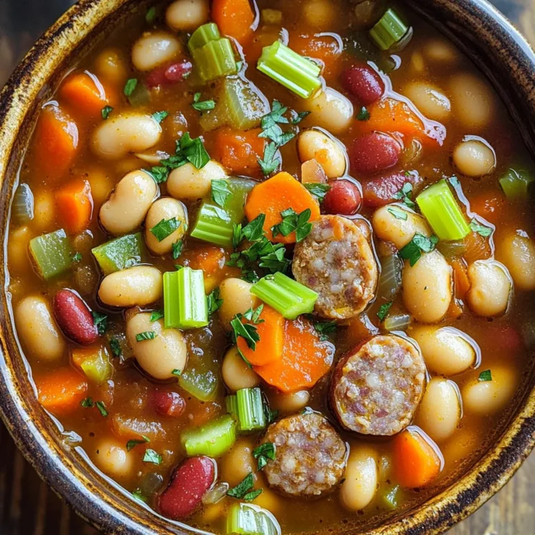 To make a hearty slow cooker sausage bean stew, gather these ingredients: - 1 lb (450g) Italian sausage (mild or spicy) - 1 can (15 oz) cannellini beans, drained and rinsed - 1 can (15 oz) kidney beans, drained and rinsed - 1 cup diced carrots - 1 cup diced celery - 1 cup chopped onion - 2 garlic cloves, minced - 1 can (28 oz) crushed tomatoes - 4 cups vegetable broth - 2 teaspoons smoked paprika - 1 teaspoon dried oregano - 1 teaspoon dried thyme - Salt and pepper to taste - Fresh parsley, chopped (for garnish) You can add these ingredients to change the stew's flavor: - 1 cup corn for sweetness - 1 bell pepper for crunch - 1 teaspoon red pepper flakes for heat - 1 tablespoon Worcestershire sauce for depth If you have dietary needs, consider these swaps: - Use turkey or chicken sausage for a lighter option. - Substitute beans with lentils for a quicker cook time. - Use vegetable broth for a vegan stew. - Swap out the crushed tomatoes for tomato sauce if you prefer a smoother texture. These ingredient choices help you make a stew that suits your taste and dietary needs. Enjoy the rich flavors and warmth! Start by gathering your ingredients. This stew needs fresh veggies and hearty beans. You will need: - 1 lb Italian sausage - 1 can cannellini beans - 1 can kidney beans - 1 cup diced carrots - 1 cup diced celery - 1 cup chopped onion - 2 garlic cloves - 1 can crushed tomatoes - 4 cups vegetable broth - Spices: smoked paprika, dried oregano, dried thyme, salt, and pepper - Fresh parsley for garnish Take a skillet and set it over medium heat. Add the Italian sausage to the pan. Cook it until brown. Break it into smaller pieces as it cooks. This helps mix the flavor later. Once cooked, drain any extra fat. Transfer the sausage into your slow cooker. Now, it’s time to add the veggies. Add the diced carrots, celery, and onion. Then, add the minced garlic. Next, pour in the drained cannellini and kidney beans. Add the crushed tomatoes and the vegetable broth. Season your stew with smoked paprika, oregano, thyme, salt, and pepper. Stir well to mix everything. Cover the slow cooker. Set it to low heat for 6-8 hours or high heat for 3-4 hours. The stew is ready when the veggies are tender, and the flavors blend well. Taste your stew before serving and adjust the seasoning if needed. Enjoy this warm dish with a sprinkle of fresh parsley on top. To boost flavor, add a splash of hot sauce. It gives a nice kick. You can also toss in a bay leaf for depth. If you like herbs, try adding fresh thyme or rosemary. These herbs will brighten the dish. A squeeze of lemon juice just before serving adds freshness. For this stew, I love using Italian sausage. You can choose mild or spicy, based on your taste. Other great options include chorizo or smoked sausage. Each type brings a unique flavor to the stew. Just be sure to brown the sausage first. This step makes the flavor richer. Serve the stew with crusty bread or over rice. Both options soak up the tasty broth. A simple green salad pairs well too. For drinks, try a hearty red wine or a light beer. These drinks complement the flavors nicely. Don't forget to garnish with fresh parsley. It adds a nice pop of color and taste. {{image_2}} To make a vegetarian or vegan version of this stew, swap the sausage for plant-based options. You can use meatless sausage or even mushrooms for a hearty texture. Replace the vegetable broth with a rich vegetable stock to keep the flavor strong. This change keeps the stew filling and tasty without meat. While cannellini and kidney beans work great, feel free to mix in your favorite beans. Black beans or pinto beans add a unique taste and color. You can even throw in chickpeas for extra protein. Experimenting with beans can change the dish and keep it exciting. You can easily adjust the heat level of the stew. If you enjoy spice, choose spicy Italian sausage and add a pinch of red pepper flakes. For a milder stew, stick to the mild sausage and skip the heat. This choice makes the dish enjoyable for everyone, no matter their spice tolerance. To store your leftover sausage bean stew, let it cool first. Use airtight containers for storage. You can keep it in the fridge for up to three days. This helps keep flavors fresh. Label your containers with the date. This way, you’ll know when to use them. If you have a lot, consider splitting it into smaller portions. This makes reheating easy. When it's time to enjoy your stew again, reheating is simple. You can use the stove or microwave. If using the stove, heat it on medium-low. Stir often to avoid burning. For the microwave, place the stew in a safe bowl. Heat in one-minute intervals, stirring in between. Make sure it's hot all the way through. If it seems thick, add a splash of broth or water. Freezing is a great option for long-term storage. First, let the stew cool completely. Then, pour it into freezer-safe containers. Leave about an inch of space at the top. This allows for expansion when it freezes. You can also use freezer bags. Make sure to remove as much air as possible. Label them with the date. Frozen stew lasts about three months. To thaw, place it in the fridge overnight before reheating. Yes, you can use fresh beans. However, fresh beans take longer to cook. Soak them overnight. Then, add them to the slow cooker with more broth. This way, they will cook perfectly. You can store the stew for up to five days in the fridge. Make sure to use an airtight container. This helps keep the flavors fresh and delicious. A slow cooker with a capacity of 4 to 6 quarts is best for this stew. This size allows all the ingredients to fit and cook evenly. Programmable slow cookers are great too for setting cook times. Yes, you can cook this stew overnight. Set your slow cooker on low heat for 6-8 hours. This makes for a warm and hearty meal ready for breakfast or lunch. This blog post covers all you need to know about making a delicious sausage stew. We reviewed the key ingredients, including options and substitutions. I gave you step-by-step instructions for easy cooking. We discussed tips to enhance flavor and even variations for different diets. Storage tips help you keep leftovers fresh. In conclusion, with these insights, you can create a hearty meal that fits your taste. Enjoy experimenting with flavors and make this stew your own!