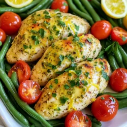 - 4 boneless, skinless chicken breasts - 2 tablespoons olive oil - 2 lemons (zested and juiced) - 4 cloves garlic, minced - 1 teaspoon dried oregano - 1 teaspoon dried thyme - 1 teaspoon paprika - Salt and pepper, to taste - 1 pound fresh green beans, trimmed - 1 cup cherry tomatoes, halved - Fresh parsley, chopped (for garnish) Gather these ingredients to make your Lemon Herb Chicken & Green Beans. The chicken gives you a tasty protein. Fresh lemons add bright flavor. Olive oil keeps everything moist. Next, the seasonings will make this dish shine. Garlic brings a savory touch. Oregano and thyme add earthy notes. Paprika gives a slight smokiness. Salt and pepper enhance the taste. Now, let's not forget the veggies! Green beans add crunch, while cherry tomatoes bring sweetness. Together, they create a colorful plate. Fresh parsley adds a bright finish. This mix makes it simple to cook a great meal. Each bite will be full of flavor. You will love how easy this is! - Preheat the oven to 400°F (200°C). - Line a large baking sheet with parchment paper. This helps with easy cleanup. - In a small bowl, whisk together these ingredients: - 2 tablespoons olive oil - Zest and juice of 2 lemons - 4 cloves garlic, minced - 1 teaspoon dried oregano - 1 teaspoon dried thyme - 1 teaspoon paprika - Salt and pepper, to taste. - Make sure everything blends well. The mix should smell bright and fresh. - Place the chicken breasts on one half of the baking sheet. - Pour half of the lemon herb mixture over the chicken. - Make sure the chicken is coated well. - In a bowl, toss the green beans and cherry tomatoes with the rest of the herb mixture. - Spread the veggies on the other half of the sheet pan. - Bake everything in the oven for 25-30 minutes. - Check that the chicken reaches an internal temperature of 165°F (74°C). The veggies should be tender but still crisp. - Once done, take the sheet pan out of the oven. - Let it cool for a couple of minutes. - Garnish the dish with fresh parsley before serving. This adds a nice touch and color. To make sure your chicken cooks just right, check its internal temperature. It should reach 165°F (74°C). You can use a meat thermometer for accuracy. Insert it into the thickest part of the chicken. If you don’t have a thermometer, look for these signs. The juices should run clear, and the meat will be firm. Avoid cutting into the chicken, as this lets the juices escape. For more flavor, try adding different seasonings. Some ideas include cumin, rosemary, or even a splash of soy sauce. These can add a nice twist to your dish. Fresh herbs can really boost taste. They give a brighter, bolder flavor than dried herbs. However, if fresh herbs aren't available, dried herbs still work well. Just use about one-third of the amount of dried herbs compared to fresh for the best results. A beautiful plate makes food more appealing. Serve the chicken on a large platter. Surround it with vibrant green beans and cherry tomatoes. This creates a colorful display. To add flavor and color, drizzle some of the herb sauce over the chicken. Use a spoon for a neat look. You can also sprinkle some fresh parsley on top for that final touch. This step makes your meal look and taste gourmet! {{image_2}} You can change the taste by adding different veggies. Seasonal vegetables work best. Try bell peppers, zucchini, or carrots. These add color and flavor. You can also roast potatoes or asparagus. They pair well with chicken. Just chop them up and toss with the herb mix. You don’t have to bake the chicken if you want a change. Grilling is a great option. It adds a smoky flavor. Just marinate the chicken as you would for baking. Cook it on medium heat until it’s done. Another quick way is cooking in a skillet. Heat a little olive oil in the pan. Add the chicken and cook for about 6-7 minutes on each side. This method saves time and keeps the chicken juicy. For a lighter dish, consider using fish or shrimp. Both cook quickly and soak up the lemon herb flavor. Season them the same way you would the chicken. If you prefer a vegetarian option, tofu or chickpeas are great choices. Marinate the tofu like the chicken. For chickpeas, toss them with the herb mix and roast until crispy. Both options are tasty and filling. To keep your Lemon Herb Chicken and green beans fresh, refrigerate them soon after serving. Place the leftovers in airtight containers. They should stay good for up to three days. Make sure to cool the food to room temperature before sealing it. For the best taste, reheat chicken and vegetables in the oven. Preheat it to 350°F (175°C) and place the food in a baking dish. Cover it with foil to keep moisture in. Heat for about 15-20 minutes, or until warm. You can also use the microwave. Heat in short bursts to avoid drying out the chicken. Stir the green beans in between to ensure even heating. Yes, you can freeze this dish! Let it cool completely, then place it in freezer-safe bags or containers. For better texture, freeze the chicken and vegetables separately. This way, you can mix and match them later. They can last for up to three months in the freezer. When ready to eat, thaw in the fridge overnight before reheating. Cooking time depends on the chicken's thickness and your oven. Typically, it takes about 25 to 30 minutes. Thicker chicken breasts may need a bit more time. Always check for doneness to ensure safety. Yes, you can prep this dish a day before. Marinate the chicken and toss the veggies in the herb mix. Store them separately in the fridge. When ready, just bake them together. This saves time and still tastes fresh. Simple sides work great with this dish. Try garlic bread, rice pilaf, or a fresh salad. These options balance the flavors and provide a complete meal. They are easy to make and add color to your plate. Chicken must reach an internal temperature of 165°F (74°C) for safety. Use a meat thermometer to check. This ensures the chicken is cooked through and safe to eat. Following this rule keeps your meal healthy and delicious. This post covered a simple recipe for Lemon Herb Chicken and Green Beans. You learned about key ingredients and step-by-step instructions for cooking. I shared tips for seasoning, presenting the dish, and variations to try. In the end, this recipe is not just easy; it's flexible and delicious. You can make it your own while enjoying great flavors. Whether you grill, bake, or choose different veggies, this dish fits any meal. Enjoy your cooking!