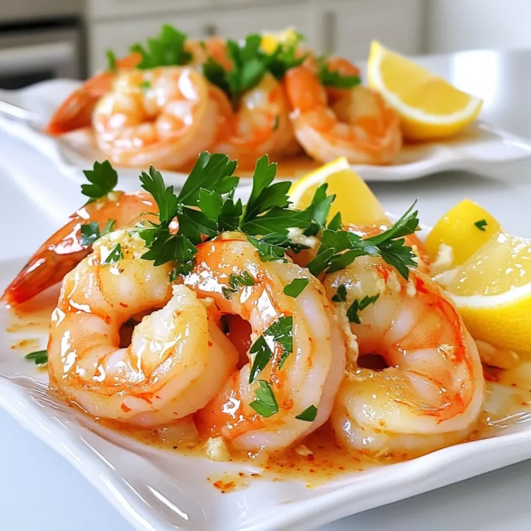 - 1 pound large shrimp, peeled and deveined - 4 tablespoons unsalted butter, melted - 4 cloves garlic, minced - 1 teaspoon paprika - 1 tablespoon lemon juice - Salt and pepper, to taste - 1 teaspoon fresh parsley, chopped - Lemon wedges, for serving Gathering your ingredients is key to making garlic butter shrimp in the air fryer. First, I use large shrimp. They are sweet and juicy, perfect for this dish. I peel and devein them to make eating easy. Next, I melt unsalted butter. It adds richness and flavor. I finely mince garlic. Fresh garlic brings an aromatic punch to the dish. I combine the garlic with paprika, lemon juice, salt, and pepper. Paprika gives a warm color and a slight kick. The lemon juice brightens the entire dish. For the finishing touch, I chop fresh parsley to sprinkle on top. It adds a fresh taste and a nice pop of color. Finally, I serve lemon wedges on the side. They add a zesty twist when squeezed over the shrimp. With these simple ingredients, you can create a flavorful delight that impresses everyone! - In a large bowl, combine melted butter, minced garlic, paprika, lemon juice, salt, and pepper. - Mix well until all ingredients blend smoothly. - Add the peeled and deveined shrimp to the bowl. Toss them in the garlic butter mixture until they are evenly coated. - Let the shrimp marinate for about 15 minutes to soak in the flavors. - Preheat your air fryer to 400°F (200°C) for about 5 minutes. - Once it is hot, arrange the marinated shrimp in a single layer in the air fryer basket. - Avoid overcrowding; you may need to cook in batches. - Cook the shrimp for 6-8 minutes. - Shake the basket halfway through to ensure even cooking. - The shrimp will turn pink and opaque when done. - Remove them from the air fryer and sprinkle with chopped fresh parsley for added flavor. - Serve immediately with lemon wedges on the side. Letting shrimp marinate for 15 minutes is key. This step allows the shrimp to soak up the flavors. The garlic and butter blend with the shrimp, making every bite tasty. If you don’t have lemon juice, try vinegar or lime juice. Both add a fresh kick without losing flavor. When cooking shrimp, spread them in a single layer in the air fryer basket. This helps them cook evenly. If the shrimp are crowded, they may steam instead of fry. Adjust the cooking time based on shrimp size. Larger shrimp may need a minute or two more. Garlic butter shrimp pairs well with many side dishes. Try serving it with rice, pasta, or a simple salad. You can also get creative with garnishing. Fresh herbs like parsley or chives add color and flavor. A sprinkle of paprika or a squeeze of lemon juice can enhance the dish even more. {{image_2}} You can spice things up in many ways. For a kick, try adding red pepper flakes. This will give your garlic butter shrimp some heat. If you crave a different flavor, go for an Asian twist. Use soy sauce instead of salt for a unique taste. Both options bring new life to this classic dish. If you want a lighter meal, swap butter for olive oil. It still tastes great and makes it healthier. Now, let’s talk about shrimp. You can use fresh or frozen shrimp. Fresh shrimp often taste better, but frozen shrimp are super convenient. Both types work well, so choose what fits your needs. Get creative with how you serve your shrimp! You can make tasty tacos with the garlic butter shrimp. Just add some fresh veggies and a drizzle of sauce. If you prefer something heartier, serve the shrimp over rice or pasta. This makes a full meal that is satisfying and delicious. To store leftover garlic butter shrimp, let them cool first. Place the shrimp in a shallow, airtight container. This helps keep them fresh. You can also use a resealable bag. Squeeze out any extra air before sealing. Store the shrimp in the fridge for up to three days. The best way to reheat garlic butter shrimp is in the air fryer. Set the air fryer to 350°F (175°C). Heat for about 4-5 minutes, shaking halfway. This keeps the shrimp tender and juicy. You can also use a microwave. Heat in short bursts to avoid overcooking. A skillet works, too; just heat gently over low heat. You can freeze garlic butter shrimp, but there are some tips. Make sure to store them in a freezer-safe container. Use a vacuum sealer if you have one. This helps avoid freezer burn. For best results, eat the shrimp within three months. When you’re ready to eat, thaw the shrimp in the fridge overnight. This helps keep the flavor intact. Avoid using hot water for thawing, as it can change the texture. It takes about 6-8 minutes to cook shrimp in an air fryer at 400°F (200°C). The time can change based on the size of the shrimp. Larger shrimp might take a bit longer, while smaller shrimp will cook faster. It’s key to check them at the 6-minute mark. They should be pink and opaque when done. Yes, you can use frozen shrimp! Just make sure to thaw them first. To thaw, place the shrimp in a bowl of cold water for about 15-20 minutes. After thawing, drain and pat them dry. This step ensures the garlic butter mixture sticks well to the shrimp. Garlic butter shrimp pairs well with many sides. Consider serving it with: - Steamed rice for a simple base. - Garlic bread for a flavorful touch. - A fresh salad for crunch. - Zucchini noodles for a lighter option. - Roasted vegetables for added nutrition. These sides enhance the meal and make it even more delicious! In this blog post, we explored how to make delicious garlic butter shrimp. We covered the key ingredients, preparation steps, and air frying techniques. I shared tips on marinating, cooking, and serving to enhance flavor. You can also try variations or make healthy alternatives. Remember, storing and reheating shrimp properly keeps it fresh. Enjoy your tasty shrimp, paired perfectly with your favorite sides. Simple steps lead to a great meal that everyone will love. Happy cooking!
