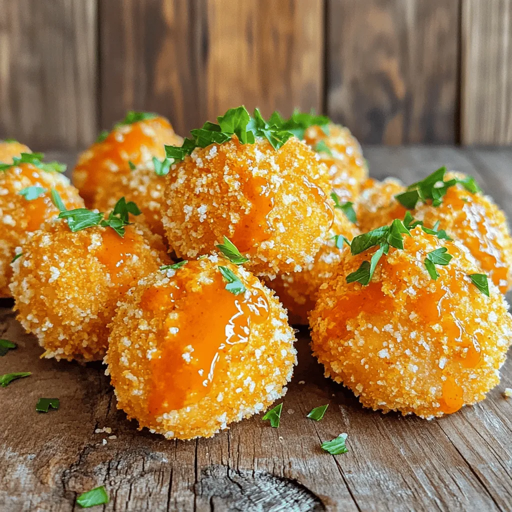 To make the best Air Fryer Buffalo Chicken Bites, start with these key items: - 1 lb chicken breast, cut into bite-sized pieces - 1 cup all-purpose flour - 1 teaspoon garlic powder - 1 teaspoon onion powder - 1 teaspoon paprika - 1/2 teaspoon cayenne pepper (adjust to taste) - 1/2 teaspoon salt - 1/4 teaspoon black pepper - 2 large eggs, beaten - 1 cup breadcrumbs (preferably panko for extra crunch) - 1/2 cup buffalo sauce (store-bought or homemade) - Fresh parsley, chopped (for garnish) These ingredients create a crispy and spicy flavor that everyone will love. You can get creative with these optional ingredients: - Add different spices like cumin or chili powder for extra flavor. - Use gluten-free flour and breadcrumbs for a gluten-free version. - Substitute chicken with tofu or cauliflower for a vegetarian option. Feel free to mix and match based on your taste! These tools will make cooking easier and more fun: - Air fryer for crispy chicken bites - Three shallow bowls for coating - Tongs or a fork to dip chicken pieces - Mixing bowl for tossing with buffalo sauce - Chopping board for cutting chicken Having the right tools makes the process smoother, so gather these before you start! To start, set your air fryer to 400°F (200°C). Preheating is key for crispy bites. It helps the chicken cook evenly. This step only takes a few minutes. In a shallow bowl, mix together the dry ingredients. Combine 1 cup of flour, 1 teaspoon of garlic powder, onion powder, paprika, 1/2 teaspoon of cayenne pepper, salt, and black pepper. Stir until well blended. This mix adds great flavor and a nice crunch. Get your chicken ready by cutting it into bite-sized pieces. Take each piece and dip it into the flour mixture first. Shake off any extra flour. Next, dip it into the beaten eggs. Finally, roll it in 1 cup of breadcrumbs until fully covered. Using panko breadcrumbs gives it extra crunch. Place the coated chicken bites in a single layer in the air fryer basket. Make sure they do not touch each other. Cook them for 10 to 12 minutes. Flip them halfway through cooking. You want them golden brown and crispy. Once your chicken bites are done, place them in a large bowl. Pour 1/2 cup of buffalo sauce over them. Toss the chicken bites until they are well coated. This adds that signature spicy kick. Serve them right away for the best taste! Garnish with fresh chopped parsley for a lovely touch. To get those nice, crispy buffalo chicken bites, follow these steps: - Use panko breadcrumbs for extra crunch. - Ensure the chicken pieces are dry before coating. - Preheat your air fryer to 400°F (200°C) for even cooking. - Do not overcrowd the basket; space allows for hot air to circulate. - Flip the chicken halfway through cooking for uniform crispiness. Spice can make or break your dish. To adjust the heat: - Start with 1/2 teaspoon of cayenne pepper. - Add more if you like it spicier. - For milder bites, reduce or omit the cayenne. - Consider serving with ranch or blue cheese dressing for balance. Avoid these common errors to ensure success: - Skipping preheating can lead to soggy bites. - Not shaking off excess flour will create a clumpy coating. - Forgetting to flip the chicken can cause uneven cooking. - Using wet chicken will make it hard to coat properly. - Not letting the bites cool slightly before serving can result in sogginess. By following these tips, you will create a dish that is crispy, flavorful, and perfectly suited to your taste. {{image_2}} You can switch up the buffalo sauce for other flavors. Try BBQ sauce for a sweet twist. Teriyaki sauce adds a fun, Asian flair. Honey mustard brings a tangy and sweet taste. You can even use ranch dressing for a creamy option. Each sauce gives a new taste to your chicken bites. Want to change the meat? Use turkey or pork instead of chicken. Both can be just as tasty. If you like seafood, shrimp works well too. Simply adjust the cooking time to keep it juicy. You can also use tofu for a plant-based option. It absorbs flavors and adds a unique texture. For a vegetarian take, use cauliflower or chickpeas. Cauliflower bites are great when coated and air-fried. Chickpeas can be mashed and formed into balls. For a vegan version, use a plant-based egg substitute. Flaxseed meal works well for binding. Both options are packed with flavor and fun to eat. After you enjoy your Air Fryer Buffalo Chicken Bites, store leftovers right. Let them cool first. Then, place them in an airtight container. This keeps them fresh for about three days in the fridge. You can also wrap them in plastic wrap before placing them in a container. This extra layer helps keep them tasty. To reheat your chicken bites, use the air fryer again. Preheat it to 350°F (175°C). Place the chicken bites in the basket in a single layer. Heat them for about 5-7 minutes. This method keeps them crispy. You can also use the oven at 350°F. Just spread them on a baking sheet and heat for 10-15 minutes. Avoid the microwave, as it can make them soggy. Want to save some bites for later? Freezing is a great option. First, let the chicken bites cool completely. Next, place them on a baking sheet in a single layer. Freeze them for about 1-2 hours. Once they are firm, transfer them to a freezer-safe bag. Write the date on the bag. They can stay fresh for 2-3 months in the freezer. When you're ready to eat, cook them directly from frozen. Adjust the air fryer time to about 12-15 minutes at 400°F. Enjoy your tasty bites any time! Yes, you can prepare the chicken bites in advance. Just follow all steps but skip the air frying. Coat your chicken pieces, then store them in the fridge in a sealed container. When you're ready, pop them in the air fryer. This way, they stay fresh and tasty. Making buffalo sauce is simple. Start with 1/2 cup of hot sauce. Add 1/4 cup of melted butter and 1 tablespoon of vinegar. Mix until smooth. You can add garlic powder or cayenne for extra flavor. Adjust for heat to suit your taste. These bites pair well with several sides. Try celery sticks and carrot sticks for crunch. Blue cheese or ranch dressing is perfect for dipping. Serve with fries or a salad for a full meal. You can even add a side of pickles for a zesty touch. To make these bites gluten-free, swap all-purpose flour with a gluten-free blend. Use gluten-free breadcrumbs too. Most hot sauces are gluten-free, but check labels to be sure. This way, everyone can enjoy them. Check the chicken's internal temperature with a meat thermometer. It should read 165°F (75°C). The meat should look white and juices should run clear. If you cut into a piece and see pink, it needs more cooking. You learned about making tasty Buffalo Chicken Bites with an air fryer. We covered ingredients, step-by-step instructions, and helpful tips. You can customize your bites to fit your taste. Remember to store leftovers properly and reheat them well. If you try new sauces or meats, you can enjoy many flavors. Keep these tips in mind for perfect bites every time. Enjoy your cooking and delight in the tasty results!