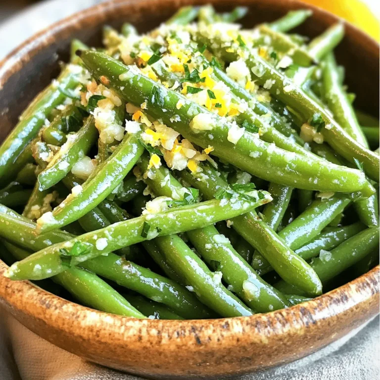 I use 1 pound of fresh green beans for this dish. Trim the ends to keep them neat. Fresh green beans provide a crisp texture and bright flavor. When selecting green beans, look for vibrant color and firmness. Avoid any that seem limp or have spots. I add 3 tablespoons of olive oil. It helps the beans crisp up nicely in the air fryer. Olive oil also enhances the overall flavor. You can use other oils, but olive oil gives a rich taste. I use 4 cloves of minced garlic. Garlic adds a strong aroma and taste. I also add 1 teaspoon each of garlic powder and onion powder. These spices boost flavor and pair well with the beans. Lastly, sprinkle salt and pepper to taste. Adjust these to suit your flavor preference. I use 1/2 cup of grated Parmesan cheese. This cheese adds a savory, nutty flavor. It melts slightly and coats the beans, creating a delicious crust. For garnish, I chop fresh parsley. This adds color and a fresh touch to the dish. I like to add a tablespoon of lemon juice for zing. The zest of 1 lemon is also optional. It gives a bright, fresh note. These add-ons can elevate the flavor. If you want, throw in some red pepper flakes for heat. First, set your air fryer to 400°F (200°C). Preheating takes about 5 minutes. This step ensures even cooking and crispiness. A hot air fryer helps the green beans cook fast and turn nice and crispy. Next, take 1 pound of fresh green beans and trim the ends. Place them in a large bowl. Add 3 tablespoons of olive oil, 4 cloves of minced garlic, 1 teaspoon of garlic powder, and 1 teaspoon of onion powder. Sprinkle in salt and pepper to taste. Toss everything together well, so the beans are coated evenly. This mix adds great flavor! Now, place the seasoned green beans in the air fryer basket. Spread them out in a single layer. If your basket is small, cook in batches. This helps them cook evenly. Air fry the green beans for 8-10 minutes. Shake the basket halfway through. This step ensures they are crispy on all sides. Once the green beans are done, take them out carefully. Drizzle with 1 tablespoon of lemon juice for freshness. If you want, add the zest of 1 lemon for extra flavor. Lastly, sprinkle chopped fresh parsley on top for color and taste. These garlic Parmesan green beans are great as a side dish. Serve them with grilled chicken or fish for a tasty meal. They also go well with rice or pasta. You can enjoy these beans warm or at room temperature. To get your green beans crispy, you need to use the right amount of oil. Use three tablespoons of olive oil. This helps the beans get that nice crunch. Make sure you toss them well. Every bean should be coated. Spread the beans in a single layer in the air fryer. Overcrowding can lead to soggy beans. Shake the basket halfway through cooking. This ensures even cooking and crispiness. I love to tweak the seasonings based on my taste. Start with salt and pepper. You can add more or less to fit your liking. If you want more garlic flavor, use extra minced garlic or garlic powder. The lemon juice adds a nice zing, but you can skip it if you want a milder taste. Don’t forget to toss in some fresh parsley. It brightens up the dish and adds color. Cooking in batches is key for the best results. If you have a lot of green beans, divide them into smaller portions. This way, they will cook evenly. When the first batch is done, keep them warm in the oven. Set it to a low temperature. Once all batches are ready, serve them together for a perfect meal. This method keeps every bean crispy and delicious. {{image_2}} You can change the flavor of your green beans with different spices. Try adding smoked paprika for a bit of heat. You can also use Italian herbs like oregano or basil for a nice twist. If you like a little kick, sprinkle some red pepper flakes on top. Experimenting with different seasonings can make each batch unique and fun! Green beans are great, but you can mix in other veggies too. Try adding bell peppers for color and sweetness. Zucchini or asparagus also work well and cook nicely in the air fryer. Just remember to cut them to similar sizes, so they cook evenly. This way, you create a colorful and tasty veggie medley. While Parmesan is classic, you can switch it up with other cheeses. Grated pecorino adds a sharp flavor, while cheddar gives a creamy touch. For a lighter option, try nutritional yeast for a cheesy taste without dairy. Mixing different cheeses can take your dish to a whole new level. Enjoy finding your favorite combo! After you enjoy your air fryer garlic Parmesan green beans, store any leftovers in a tight container. Let them cool first. Place them in the fridge for up to three days. This keeps them fresh and tasty. To reheat, I suggest using the air fryer again. Set it to 350°F (175°C). Heat the beans for about 3-5 minutes. This way, they will stay crispy. You can also use a microwave. Just cover them with a damp paper towel for about 1-2 minutes. If you want to freeze the green beans, you can. First, make sure they are cool. Place them in a freezer-safe bag. They will last up to three months in the freezer. When you want to eat them, thaw them in the fridge overnight. Then, reheat in the air fryer for the best results. Yes, you can use frozen green beans. They will cook well in the air fryer. However, you should thaw and pat them dry first. This helps them crisp up nicely. You might need to adjust the cooking time. Start with 10-12 minutes for frozen beans and check for crispness. To lower the calories, you can reduce the olive oil. Use just 1-2 tablespoons instead of 3. You can also cut back on the Parmesan cheese. Try using a lower-fat cheese option or omit it. Adding more herbs can help boost flavor without adding calories. These green beans pair well with many dishes. They go great with grilled chicken, steak, or fish. You can also serve them with rice or quinoa for a full meal. They add a nice crunch and flavor to any plate. Yes, you can make this dish vegetarian by omitting the Parmesan. For a vegan option, use nutritional yeast instead. It gives a cheesy flavor without any dairy. Just mix it in with the other seasonings for a tasty twist. We discussed key ingredients for garlic parmesan green beans, like fresh green beans, olive oil, and seasonings. I shared easy steps to cook them in an air fryer for a crispy dish. We explored tips to get the best results, from adjusting seasonings to batch cooking. Variations allow you to mix in different veggies and cheeses, while storage advice helps keep leftovers fresh. Enjoy creating this tasty side dish that fits any meal!