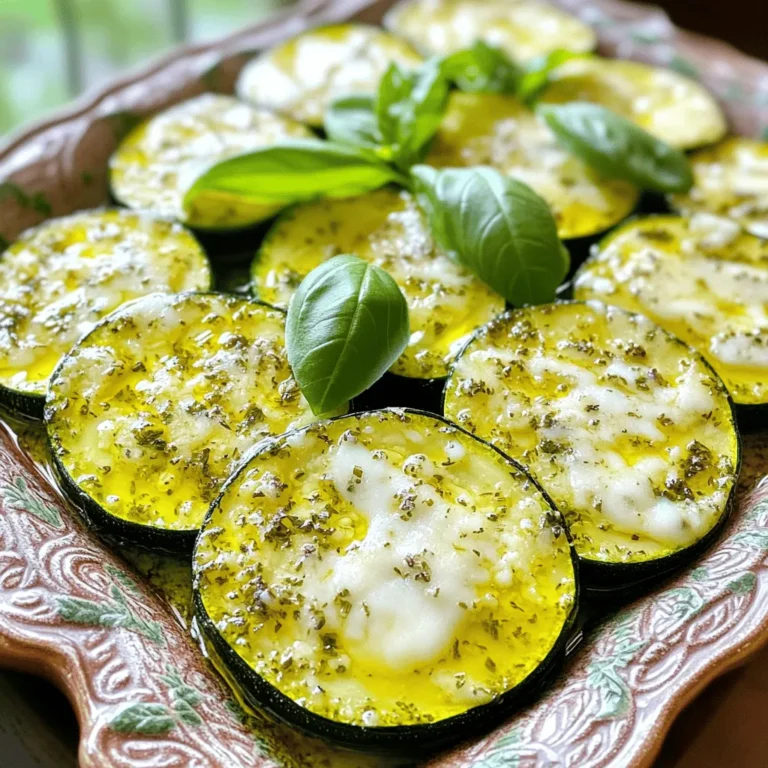 For this tasty Italian herb roasted zucchini, you will need the following ingredients: - 4 medium zucchinis, sliced into rounds - 3 tablespoons olive oil - 2 teaspoons dried oregano - 2 teaspoons dried basil - 1 teaspoon garlic powder - 1 teaspoon onion powder - Salt and pepper to taste - 1/4 cup grated Parmesan cheese (optional) - Fresh basil leaves for garnish When choosing olive oil, I recommend using extra virgin olive oil. It has a rich flavor that enhances the zucchini. Brands like Colavita or California Olive Ranch are great choices. They provide quality oil that is perfect for roasting. Look for oils with a fruity or peppery note. This will add depth to your dish. You can boost the flavor of your zucchini with some optional add-ins. Consider adding: - Red pepper flakes for heat - Fresh minced garlic for a stronger taste - Lemon zest for brightness - Balsamic vinegar for a tangy twist These extras can elevate your dish even more. Feel free to mix and match based on your taste! Start by washing the zucchinis well. I like to cut off both ends. Then, slice each zucchini into rounds, about half an inch thick. This size helps them cook evenly. A sharp knife makes this job easy and safe. In a large bowl, add your sliced zucchini. Pour in three tablespoons of olive oil. Then, sprinkle in two teaspoons of dried oregano and two teaspoons of dried basil. Next, add one teaspoon of garlic powder and one teaspoon of onion powder. Season with salt and pepper to taste. Toss everything together until the zucchini is well coated. You want every piece to soak up those flavors. Now, preheat your oven to 425°F (220°C). Spread the seasoned zucchini on a baking sheet lined with parchment paper. Make sure they lie flat and are not crowded. This helps them roast nicely. Roast them for about 20-25 minutes. Flip them halfway through for even browning. If you like, sprinkle grated Parmesan cheese on top for the last five minutes. This gives a nice touch of flavor. When they are golden brown and tender, take them out. Let them cool for a few minutes, then add fresh basil leaves on top before serving. To get the best flavor and texture, follow these steps: - Cut uniform slices: Make all zucchini rounds about 1/4 inch thick. This helps them cook evenly. - Don’t overcrowd the pan: Spread the zucchini in a single layer. This allows them to roast, not steam. - Use parchment paper: It keeps the zucchini from sticking. Plus, it makes cleanup easy. - Flip halfway through: Turn the zucchini around at the 10-minute mark. This ensures a perfect roast. - Watch the time: Keep an eye on them. They should be golden brown and tender after 20-25 minutes. If you have leftover zucchini, store it properly to keep it fresh. - Use an airtight container: Place the leftover zucchini in a container with a tight seal. - Refrigerate: Keep it in the fridge for up to 3 days. - Reheat gently: Warm it in the oven or a skillet. This keeps it from getting too soft. Italian herb roasted zucchini is versatile and pairs well with many dishes. - Serve with grilled chicken: The flavors complement each other nicely. - Top with pasta: Mix it into your favorite pasta dish for added flavor. - Add to salads: Toss it in a fresh salad for extra taste and texture. - Garnish: Use fresh basil leaves for a bright finish. You can also drizzle extra olive oil for richness. {{image_2}} You can add different cheeses to make this dish more exciting. Parmesan cheese works well, giving a nice salty touch. If you want a creamier flavor, try goat cheese or feta. Just sprinkle the cheese on during the last few minutes of roasting. This lets it melt without burning. You can also use mozzarella for a stretchy, cheesy bite. Cheese adds both taste and texture, making each bite delicious. Using fresh herbs can really brighten up the dish. Instead of dried herbs, try fresh basil or oregano. You can chop them finely and mix them in with the zucchini. Fresh herbs add a vibrant taste that dried herbs can't match. You might also add a few sprigs of thyme or rosemary for a different flavor. Just remember, fresh herbs are stronger, so use them wisely. This will give your roasted zucchini a fresh, garden-like taste. You don’t have to stick to roasting. Grilling zucchini gives it a smoky flavor. Just slice the zucchini and toss it with olive oil and spices. Then, place them on a hot grill. Cook for about 5-7 minutes per side. You can also sauté zucchini in a pan. Heat some olive oil, add the zucchini and spices, and cook until tender. This method makes the zucchini a bit softer but still tasty. Each cooking method offers a unique twist, so feel free to experiment! Store roasted zucchini in an airtight container. Let it cool before sealing. This keeps the flavors fresh. You can place a paper towel inside to absorb extra moisture. This method helps maintain texture and taste. If you want to freeze roasted zucchini, start by letting it cool completely. Arrange the pieces on a baking tray. Freeze them for about two hours until firm. Then, transfer them to a freezer bag. Remove as much air as possible. Use within three months for best taste. Roasted zucchini can last in the fridge for about three to four days. Ensure it is in a sealed container. Reheat it in the oven or microwave before serving. This dish remains tasty and easy to enjoy later. Yes, you can use other vegetables! Bell peppers, carrots, and eggplant work well. Just cut them into similar sizes. This helps them roast evenly. Each vegetable adds its unique flavor to the dish. Feel free to mix and match your favorites! No, you do not need to peel the zucchini. The skin adds color and texture. Plus, it holds many nutrients. If you prefer a softer bite, you can peel it. However, I love the taste and texture with the skin on! To make this dish vegan, skip the Parmesan cheese. You can add nutritional yeast for a cheesy flavor. Another option is to use vegan cheese. Just sprinkle it on during the last few minutes of roasting. The dish will still be tasty and satisfying! This blog post explored how to make delicious roasted zucchini. We covered the ingredients, preparation steps, and roasting tips. You learned about storage methods and fun variations to try. My final thoughts: roasting zucchini is simple and offers many ways to enjoy this healthy veggie. Whether you add cheese or fresh herbs, there’s a roasted zucchini recipe for everyone. Enjoy experimenting in your kitchen for tasty results!