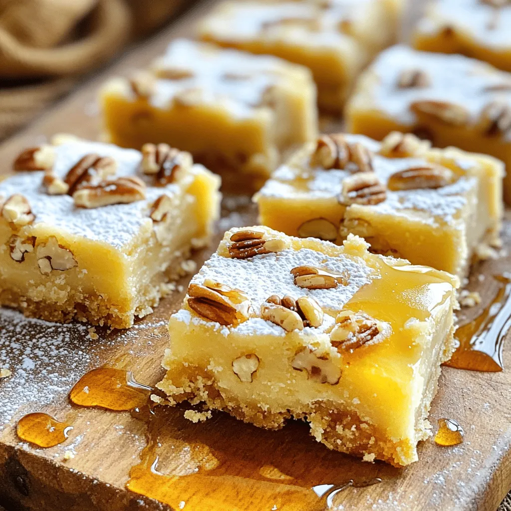 When making Maple Pecan Shortbread, you need some key ingredients. Here’s what you will use: - 1 cup unsalted butter, softened - 1/2 cup powdered sugar - 1/4 cup pure maple syrup - 2 cups all-purpose flour - 1 cup pecans, finely chopped - 1/2 teaspoon salt - 1 teaspoon vanilla extract These ingredients work together to create a crunchy and sweet treat. Accurate measurements matter in baking. Here’s a quick guide: - Use 1 cup of softened unsalted butter for a rich base. - Measure 1/2 cup of powdered sugar for sweetness. - Add 1/4 cup of pure maple syrup for a lovely flavor. - Include 2 cups of all-purpose flour to build the dough. - Chop 1 cup of pecans finely for the perfect crunch. - Use 1/2 teaspoon salt to balance the sweetness. - Finally, add 1 teaspoon of vanilla extract for aroma. Following these measurements gives you a great result every time. Using quality ingredients makes a big difference. Here are some brands I trust: - For butter, try Kerrygold or Land O’Lakes. They provide a creamy texture. - For powdered sugar, Domino or Wholesome are reliable options. They blend well. - Use pure maple syrup from brands like Maple Grove or Crown Maple for best taste. - King Arthur Flour is my go-to for all-purpose flour. It’s consistent and reliable. - For pecans, look for Fisher or Diamond, which offer freshness. These brands ensure your Maple Pecan Shortbread tastes amazing. Start by preheating your oven to 350°F (175°C). Next, line a baking sheet with parchment paper. In a large bowl, cream 1 cup of softened unsalted butter with 1/2 cup of powdered sugar. Mix until it feels light and fluffy. This step is key for a nice texture. Now, stir in 1/4 cup of pure maple syrup and 1 teaspoon of vanilla extract. Make sure you mix well. Then, gradually add in 2 cups of all-purpose flour and 1/2 teaspoon of salt. Keep mixing until everything is combined. Finally, fold in 1 cup of finely chopped pecans, spreading them evenly in the dough. Once your dough is ready, turn it out onto a floured surface. Press it down to form a rectangle about 1/2 inch thick. Now comes the fun part. Use a knife or dough cutter to score the dough into rectangles or squares. Make sure your cuts go only halfway through the dough. This helps the cookies hold their shape while baking. Carefully transfer the scored dough onto your prepared baking sheet. Bake for 20 to 25 minutes. Look for a light golden color around the edges. Once baked, remove the sheet from the oven. Let it cool for about 10 minutes. After that, cut all the way through the scored lines. Finally, transfer the shortbread to a wire rack. Let it cool completely before serving. Enjoy your crunchy Maple Pecan Shortbread! To get that perfect crunch, use cold butter. Cold butter helps the shortbread stay firm and crumbly. Make sure to mix until just combined. Overmixing can make the dough tough. Press the dough gently, too. This keeps it light and airy. If you don’t have maple syrup, honey works well. Use the same amount for a sweet touch. For a nut-free version, try sunflower seeds instead of pecans. They give a nice crunch without nuts. You can also swap all-purpose flour with a gluten-free mix. Want to boost flavor? Add a pinch of cinnamon or nutmeg for warmth. You might also add lemon zest for a fresh twist. A touch of almond extract can deepen the taste, too. Each new flavor brings a fun twist to the classic recipe. {{image_2}} If you want to mix it up, try different nuts. Walnuts bring a rich flavor. Almonds add a nice crunch. Hazelnuts offer a sweet twist. Each nut changes the taste but keeps the shortbread's texture. To enhance the flavor, add spices like cinnamon or nutmeg. A dash of ginger can give a warm touch. You can also add citrus zest, like orange or lemon. This brightens the taste and adds freshness. If you need a gluten-free version, swap all-purpose flour for a gluten-free blend. Look for blends that have xanthan gum. This helps to keep the texture nice and crumbly, just like traditional shortbread. To keep your Maple Pecan Shortbread fresh, store it in an airtight container. This will protect it from moisture and air, which can make it soft. Layer parchment paper between the cookies if you stack them. This prevents sticking and helps maintain their crunchiness. Keep the container in a cool, dry place. Avoid sunlight, as heat can change the texture. You can freeze Maple Pecan Shortbread for later enjoyment. Wrap each piece in plastic wrap or foil. Place the wrapped cookies in a freezer-safe bag for extra protection. Label the bag with the date. This shortbread can stay fresh for up to three months in the freezer. When ready to eat, thaw them at room temperature. Maple Pecan Shortbread stays fresh for about one week at room temperature. After this, the texture starts to change. If stored properly, it can last longer in the freezer. Check for any signs of spoilage, like an off smell or changed color. To enjoy the best flavor, eat them within the first few days. Yes, you can use brown sugar. Brown sugar adds a rich flavor. It may change the texture a bit. The shortbread will be softer but still tasty. If you want more crunch, stick to powdered sugar. To make chewy shortbread, try adding an egg. An egg adds moisture and binds the dough. You can also reduce the flour. This helps keep the shortbread soft. Bake for a shorter time to keep it chewy. Maple Pecan Shortbread goes well with tea or coffee. The flavors blend nicely. You can also try it with fresh fruit. A scoop of vanilla ice cream is another great choice. These pairings enhance the taste of the shortbread. Maple pecan shortbread is a delightful treat to create. We explored key ingredients, measurements, and brands for the best quality. Step-by-step, I guided you on preparing the dough, scoring, baking, and cooling your cookies. Tips for the perfect texture and ways to enhance flavor will make your treats shine. We also discussed fun variations and how to store them for freshness. Enjoy making this sweet recipe and have fun sharing it!