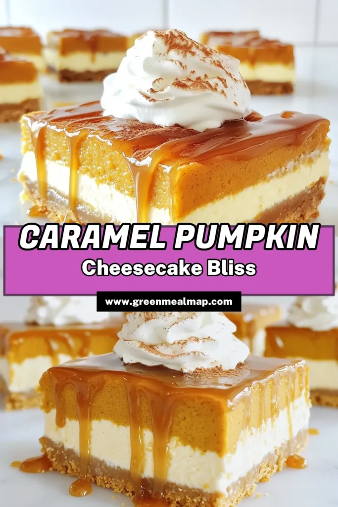 Indulge in the deliciousness of Caramel Pumpkin Cheesecake Bars, the perfect dessert for autumn! With a buttery graham cracker crust and a creamy pumpkin filling topped with luscious caramel, these bars are sure to impress. Get the full recipe and create a sweet treat that everyone will love. Click to explore these mouthwatering bars and bring a taste of fall to your table! #PumpkinDesserts #CheesecakeBars #FallBaking #DessertRecipes