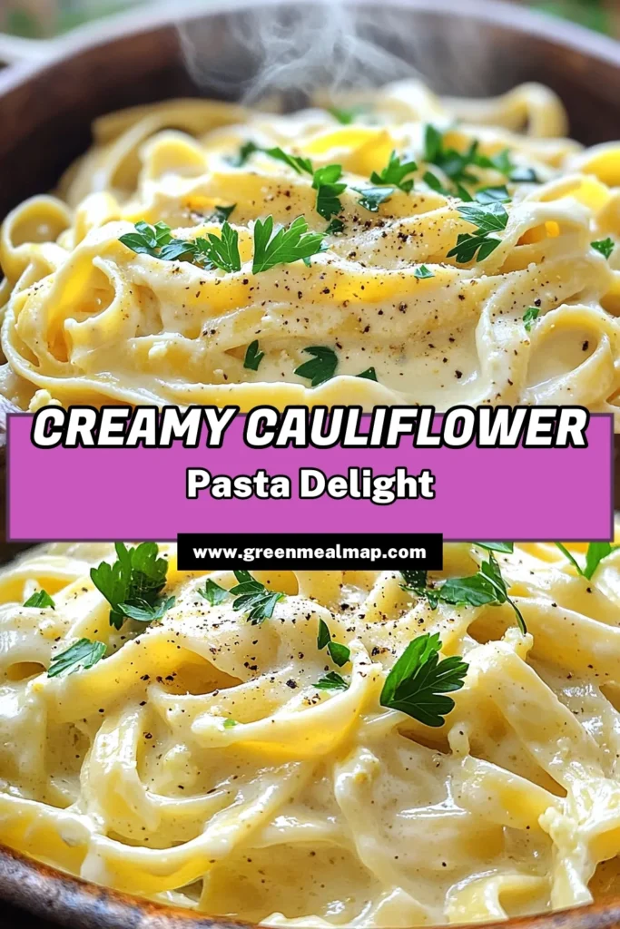 Indulge in a healthy yet delicious Creamy Cauliflower Alfredo Pasta that's perfect for any night of the week! This simple recipe combines steamed cauliflower, garlic, and a few pantry staples to create a rich and creamy sauce that pairs beautifully with your favorite pasta. Ready in just 30 minutes, it’s a guilt-free delight everyone will love! Click to get the full recipe and elevate your dinner game! #CauliflowerAlfredo #HealthyRecipes #PastaLovers #VeganCooking