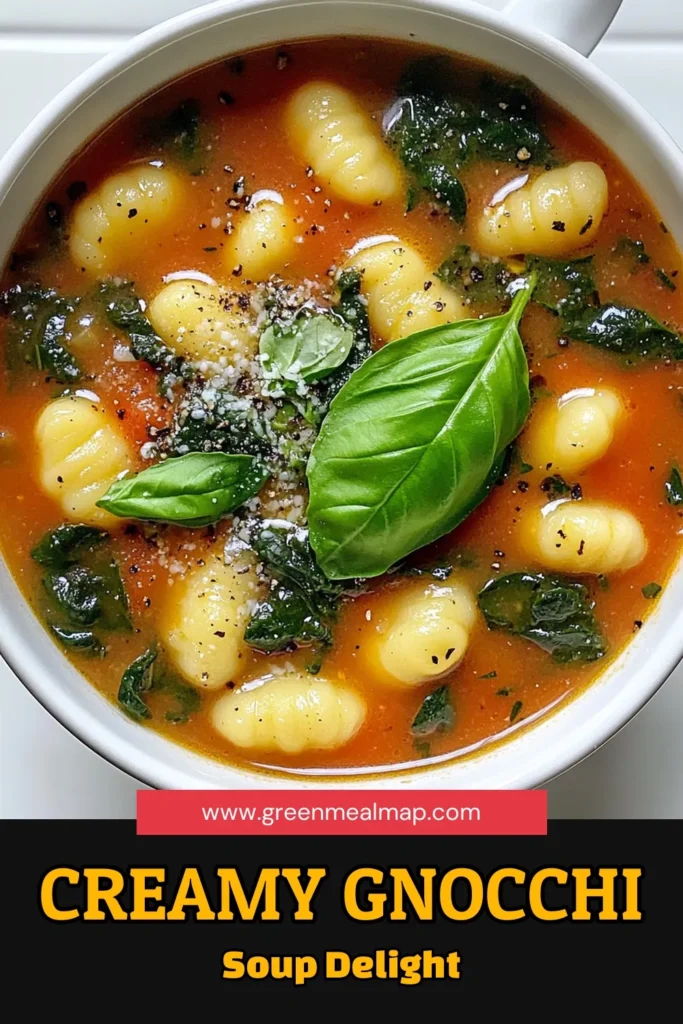 Warm up your day with a bowl of Basil Bliss Gnocchi Soup! This creamy and flavorful dish combines fresh spinach, aromatic herbs, and tender gnocchi for a comforting experience you'll love. Perfect for a quick weeknight dinner or a cozy weekend meal, this recipe is easy to follow and sure to impress. Click through to discover the full recipe and get cooking! #GnocchiSoup #ComfortFood #EasyRecipes #HealthyEating