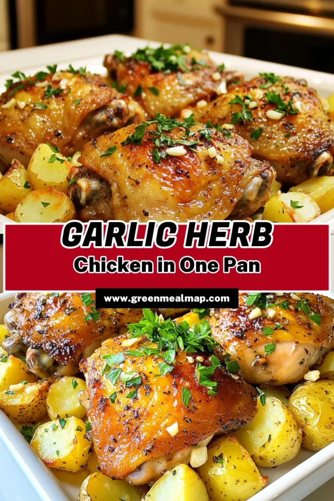 Savor the flavors of Garlic Herb Chicken & Potatoes Delight with this easy and delicious recipe! Perfectly roasted chicken thighs and crispy potatoes, all infused with garlic and herbs, make for a delightful meal. Get ready to impress your family or friends with this quick dish that’s full of flavor. Click to discover the full recipe and elevate your dinner tonight! #GarlicHerbChicken #EasyRecipes #DinnerInspiration #ChickenAndPotatoes