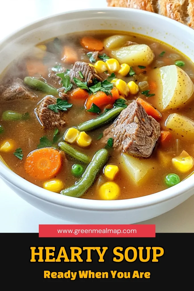 Warm up with a bowl of Hearty Slow Cooker Beef Vegetable Soup, the perfect cozy meal for any day! Packed with tender beef, vibrant veggies, and savory herbs, this comforting dish is easy to prepare and ideal for busy lifestyles. Simply let your slow cooker work its magic for a hearty family dinner. Click to get the full recipe and make this delicious soup tonight! #SlowCookerRecipes #BeefSoup #ComfortFood #HealthyEating