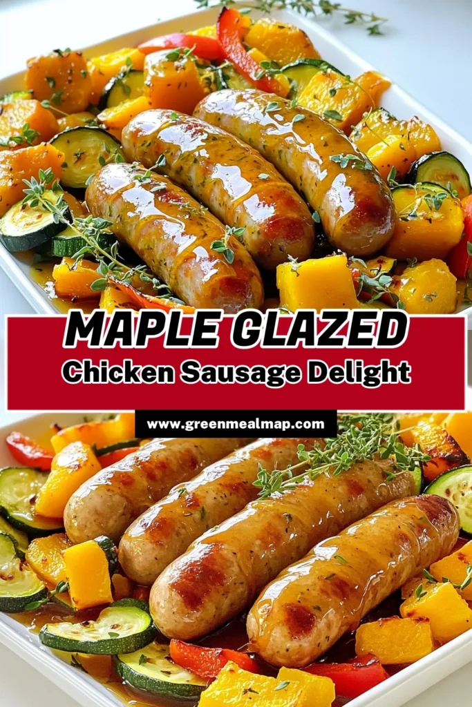 Elevate your dinner with this delicious Maple Glazed Chicken Sausage with Roasted Squash recipe! Enjoy tender sausages paired with a medley of colorful veggies, all drizzled with a sweet maple glaze. Perfect for a cozy family meal, this dish is easy to prepare and bursting with flavor! Ready to impress tonight? Click through for the full recipe. #MapleGlazedChicken #SheetPanDinner #HealthyEating #FallRecipes
