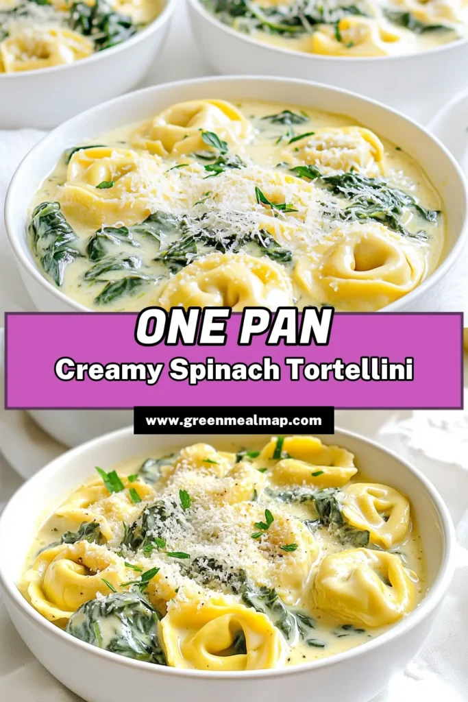 Indulge in the deliciousness of One-Pan Creamy Garlic Spinach Tortellini, the perfect weeknight meal that comes together quickly! With creamy sauce, cheesy tortellini, and fresh spinach, this recipe is not only tasty but also easy to make in just 20 minutes. Ready to get cooking? Click through for step-by-step instructions and tips to elevate your dish! #Tortellini #OnePanMeal #GarlicRecipes #SpinachDish