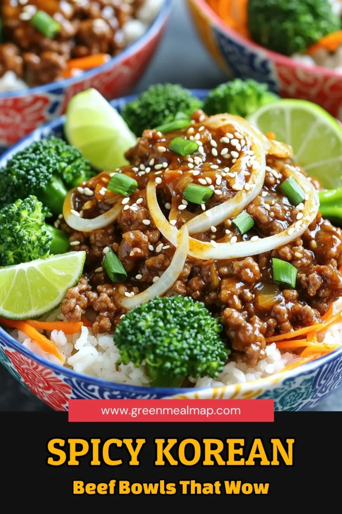 Spice up your dinner with these delicious Spicy Korean Beef Bowls! This quick and easy recipe features ground beef, vibrant veggies, and a zesty gochujang sauce that packs a flavorful punch. Perfect for a weeknight meal or impressing guests, this dish is sure to become a family favorite. Get all the details to create this mouthwatering experience and enjoy every bite. Click through for the full recipe now! #SpicyKoreanBeef #KoreanCuisine #QuickRecipes #DinnerIdeas