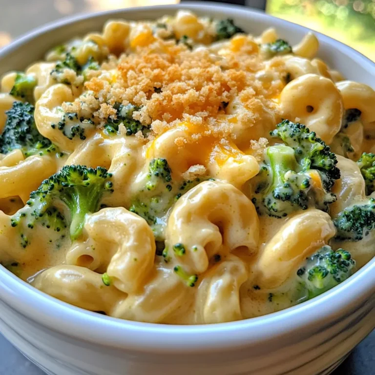 To make this tasty Broccoli Cheddar Mac, you need: - 2 cups elbow macaroni - 4 cups broccoli florets (fresh or frozen) - 2 cups sharp cheddar cheese, shredded - 1 cup cream cheese, softened - 3 cups vegetable broth - 1 cup milk - 1 teaspoon garlic powder - 1 teaspoon onion powder - Salt and pepper to taste - 1/2 cup breadcrumbs (optional for topping) - 2 tablespoons olive oil When measuring dry ingredients like macaroni and cheese, use a dry measuring cup. Spoon the ingredient into the cup and level it off with a straight edge. For liquids, use a clear measuring cup. Pour until the liquid reaches the right line. This way, you get the right amount for your dish. Accurate measurements help your mac and cheese turn out just right! If you need to swap some ingredients, here are a few ideas: - You can use gluten-free elbow macaroni if you want a gluten-free version. - Any cheese works if you want a different flavor. Try gouda or mozzarella! - For a creamier sauce, you can add more cream cheese or use sour cream. - If you do not have vegetable broth, chicken broth works too. These swaps still keep the dish delicious! First, cook the elbow macaroni. Follow the package directions. Boil water in a large pot. Add the macaroni and cook until al dente. This means it should still have a slight bite. Drain the macaroni well and set it aside. Next, grab your slow cooker. Pour in the vegetable broth and milk. Add the cream cheese, garlic powder, and onion powder. Stir well until the cream cheese blends nicely. Now, it’s time for the macaroni! Add the cooked macaroni and broccoli florets. Sprinkle in half of the shredded cheddar cheese. Mix everything together until it's well combined. Season with salt and pepper to taste. Cover the slow cooker and set it on low. Cook for 2-3 hours. Stir once halfway through for even cooking. In the last 30 minutes, add the remaining cheddar cheese on top. Cover the slow cooker again to let it melt. If you want a crunchy topping, toast the breadcrumbs in olive oil. Once done, gently stir the mac and cheese. Serve in bowls and top with breadcrumbs for extra texture. Enjoy your creamy broccoli cheddar mac! To boost the taste of your Broccoli Cheddar Mac, use seasonings wisely. Garlic powder and onion powder add depth. You can also try adding a pinch of smoked paprika for a smoky flavor. If you like a little heat, sprinkle in some red pepper flakes. Always taste and adjust the seasoning as you cook. This will help you find the right balance for your palate. Both frozen and fresh broccoli work well in this recipe. Fresh broccoli gives a crisp bite and vibrant color. Frozen broccoli is convenient and cooks down nicely. If you use frozen broccoli, no need to thaw it first. Just add it straight to the slow cooker. This saves time and keeps the dish easy. Choose what suits your needs best. One common mistake is overcooking the macaroni. Cook it al dente before adding it to the slow cooker. This way, it won’t turn mushy. Another tip is not to skip the salt and pepper. They enhance all the flavors in the dish. Lastly, be sure to stir halfway through cooking. This helps mix everything well and avoids sticking. Following these tips will lead you to a creamy, delicious meal every time. {{image_2}} You can easily add protein to your Broccoli Cheddar Mac. Chicken or sausage works great. Cook the chicken first. Dice it into small pieces. Add it to the slow cooker with the other ingredients. If you use sausage, try Italian sausage for a tasty kick. Brown it in a pan before adding. This step adds rich flavor and makes it more filling. Switching up the cheese can change the taste. Try using Gouda for a smoky flavor. Mozzarella gives a creamy texture. You can even mix different cheeses. Use half cheddar and half Monterey Jack. This mix will melt beautifully and add depth. Experiment with what you like. Cheese lovers will enjoy this creativity! You can make this dish vegetarian or vegan easily. For a vegetarian option, skip the meat and add more veggies. Peas, spinach, or bell peppers pair well. For vegan mac, use plant-based cheese and cream. Substitute the cream cheese with a vegan spread. Use almond milk or oat milk instead of regular milk. This way, you keep the creamy texture and enjoy a plant-based meal. To keep your Broccoli Cheddar Mac fresh, store it in an airtight container. Make sure it cools down before sealing. Place it in the fridge within two hours of cooking. It will stay fresh for about 3-5 days. Always label the container with the date to track freshness. When you reheat, use the microwave or stovetop. For the microwave, put it in a bowl and add a splash of milk. Heat it for 1-2 minutes, stirring halfway. For stovetop, warm it in a pan over low heat. Again, add a bit of milk to keep it creamy. Stir often to prevent sticking. If you want to freeze it, let it cool completely. Then, portion it out into freezer-safe bags or containers. Remove excess air before sealing. It can last up to 3 months in the freezer. To thaw, place it in the fridge overnight before reheating. You can store Broccoli Cheddar Mac in the fridge for about 3 to 5 days. Make sure to keep it in an airtight container to maintain its freshness. If you want to enjoy it later, just reheat it on the stove or in the microwave. Stir in a little milk if it seems dry. Yes, you can make this recipe without a slow cooker! Just cook the macaroni as directed. Then, in a large pot, combine the vegetable broth, milk, cream cheese, and spices over medium heat. Stir until smooth, then mix in the broccoli and macaroni. Cook until heated through, adding cheese at the end. This method takes about 20 minutes. Broccoli Cheddar Mac pairs well with many sides. You can serve it with a simple green salad for freshness. Garlic bread adds a nice crunch. For protein, grilled chicken or baked fish make great options. You can also serve it alongside roasted vegetables for a colorful plate! We explored everything you need for making Broccoli Cheddar Mac. We reviewed ingredients, listed measuring tips, and offered substitutions. I shared clear steps for cooking and included tips to boost flavor. You learned ways to adapt the recipe, manage leftovers, and reheat properly. Now, you have all the tools to create a delicious meal. Enjoy your cooking, and remember to experiment with flavors. Happy eating!