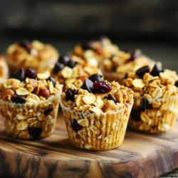 To make No-Bake Peanut Butter Granola Cups, you need: - 1 cup rolled oats - ½ cup natural peanut butter - ¼ cup honey or maple syrup - ½ cup chocolate chips (dark or semi-sweet) - ½ cup chopped nuts (almonds, walnuts, or pecans) - ¼ cup dried fruit (cranberries or raisins) - ½ teaspoon vanilla extract - Pinch of salt Each serving has about: - Calories: 150 - Protein: 4g - Carbs: 18g - Fat: 7g - Fiber: 2g - Sugars: 6g This snack offers a nice mix of protein and healthy fats. You can swap some ingredients for a twist: - Use almond butter instead of peanut butter. - Try agave nectar instead of honey. - Replace chocolate chips with dried coconut or sunflower seeds. - Use walnuts or pistachios for different flavors. These swaps keep your snack fun and tasty! First, gather your dry ingredients. You need 1 cup of rolled oats, ½ cup of chopped nuts, and ¼ cup of dried fruit. You can use cranberries or raisins. In a large mixing bowl, add the oats, nuts, and dried fruit. Mix them well. This step helps spread the flavors evenly. Next, we create the peanut butter mixture. Take ½ cup of natural peanut butter and ¼ cup of honey or maple syrup. Place them in a microwave-safe bowl. Heat this mix for about 30 seconds. It should be warm and easy to stir. Remove it from the microwave. Now, stir in ½ teaspoon of vanilla extract and a pinch of salt. Mix until it’s smooth and creamy. Now it’s time to combine everything. Pour the peanut butter mixture over the dry ingredients. Mix well until all the dry ingredients are coated. Gently fold in ½ cup of chocolate chips. Be careful not to melt them too much. Then, prepare a muffin tin. You can line it with paper liners or lightly grease it. Spoon the granola mixture into each cup. Press down firmly with your fingers or a spoon. This helps them hold their shape. Finally, place the muffin tin in the refrigerator. Let it sit for at least 30 minutes. This helps the cups set. Once they are firm, you can remove them from the tin. Enjoy them right away or store them in an airtight container in the fridge for up to a week. To get the best texture in your granola cups, use rolled oats. They hold up well and give a nice chew. Mixing in chopped nuts adds crunch. I love using almonds or walnuts for this recipe. Make sure to pack the mixture tightly in the muffin tin. This helps the cups hold their shape when set. You can save time by measuring everything before starting. This way, you won’t scramble to find ingredients. To heat the peanut butter and honey, use the microwave. Just 30 seconds is enough to warm them. Stir well to combine. If you want, use a food processor to mix the dry ingredients quickly. For a lovely presentation, arrange the granola cups on a platter. Drizzle extra honey on top for sweetness. Add a few whole nuts as a garnish. This makes them look inviting and tasty. You can also serve them with yogurt or fresh fruit on the side. This adds color and flavor to your snack! {{image_2}} You can switch peanut butter for other nut butters. Almond butter, cashew butter, or sunflower seed butter work great. Each brings a different taste and texture. Almond butter adds a nutty crunch. Cashew butter is creamier and sweeter. Sunflower seed butter is great for nut-free options. Honey and maple syrup are popular choices, but you can get creative. Try agave nectar, brown rice syrup, or coconut sugar. Each sweetener gives a unique flavor. Agave is mild and works well if you want less sweetness. Brown rice syrup makes the cups chewy. Feel free to add more fun ingredients! Chia seeds or flaxseeds boost nutrition. They add fiber and omega-3s. You can also mix in spices like cinnamon or nutmeg for extra flavor. A pinch of sea salt can enhance all the tastes too. These small changes can make your granola cups even better! To keep your no-bake peanut butter granola cups fresh, store them in an airtight container. This helps prevent moisture and keeps them crunchy. You can place parchment paper between layers to avoid sticking. Always store them in the refrigerator for the best taste and texture. If stored properly, these granola cups will last about a week in the fridge. After that, they may start to lose their texture and flavor. Keep an eye on them, and if you notice any changes, it's best to toss them out. You can freeze these granola cups for longer storage. Wrap each cup in plastic wrap or place them in a freezer-safe bag. They can last up to three months in the freezer. When you're ready to enjoy, thaw them in the fridge overnight. This way, they’ll be ready for a quick snack anytime! Yes, you can use quick oats. Quick oats will make the cups softer and less chewy. They absorb liquid faster than rolled oats. This means your granola cups may not hold their shape as well. If you prefer a firmer texture, stick with rolled oats. To make these granola cups vegan, swap honey for maple syrup. Use a peanut butter brand that has no added oils or sugars. Ensure your chocolate chips are dairy-free, too. With these changes, you will have a tasty vegan snack! You can use agave nectar or brown rice syrup in place of honey or maple syrup. Both options are sweet and will work well. You may also try coconut sugar mixed with a little water for a different flavor. This blog post covered all you need to make tasty granola cups. We discussed every ingredient, cooking steps, and storage tips. You can also explore fun variations and shortcuts for easier prep. Remember, you can swap nut butters or sweeteners to match your taste. By following these steps, you can create delicious snacks that fit your needs. Keep these tips in mind for the best results. Enjoy your cooking and the tasty treats that follow!