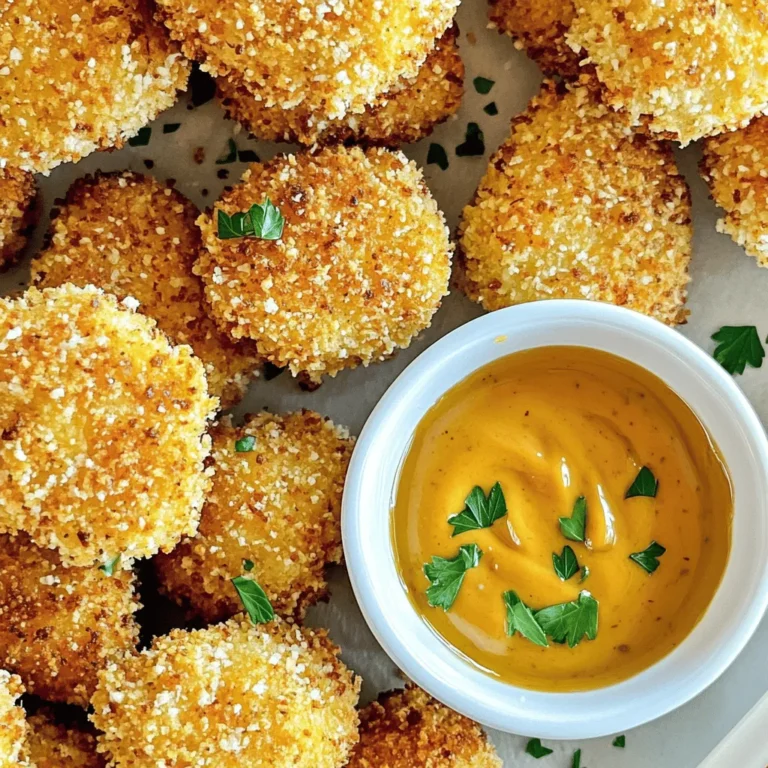 - Chicken Breast Specifics: Use 1 lb of chicken breast. Cut it into bite-sized pieces for easy eating. Fresh chicken breast gives great flavor and texture. - Honey Mustard Blend Components: Mix 1/2 cup of honey with 1/4 cup of Dijon mustard. This blend gives the nuggets a sweet and tangy flavor. - Breadcrumb Types: I recommend using 1/2 cup of panko breadcrumbs. Panko adds a nice crunch. Regular breadcrumbs work too, but panko makes it special. - Cheese and Spice Details: Add 1/4 cup of grated Parmesan cheese. This adds a rich flavor. Include 1 tsp of garlic powder, 1/2 tsp of onion powder, and salt and pepper to taste. These spices enhance the overall taste. - Cooking Spray Options: Choose a cooking spray that is suitable for high heat. This helps to prevent sticking in the air fryer. - Tools Needed for Air Frying: You will need an air fryer and a couple of bowls. One bowl is for the honey mustard mix, and the other is for the breadcrumb coating. A spatula will help you flip the nuggets halfway through cooking. Marinating the chicken nuggets First, take 1 pound of chicken breast and cut it into bite-sized pieces. This will help the nuggets cook evenly. In a medium bowl, mix 1/2 cup of honey with 1/4 cup of Dijon mustard. Stir it well until it combines smoothly. Next, add the chicken pieces to the bowl. Make sure each piece gets coated in the honey mustard mix. Let it marinate for at least 15 minutes. You can also put it in the fridge for up to 1 hour to deepen the flavor. Mixing the honey mustard sauce Save half of the honey mustard mix for dipping later. This adds a nice touch when you serve your nuggets. How to coat with breadcrumbs In another bowl, mix together 1/2 cup of breadcrumbs, 1/4 cup of grated Parmesan cheese, 1 teaspoon of garlic powder, and 1/2 teaspoon of onion powder. Add salt and pepper to taste. This will create a flavorful coating for your chicken. Take the marinated chicken nuggets and let any extra marinade drip off. Then, dredge each piece in the breadcrumb mixture. Make sure they are evenly coated for the best crunch. Tips for even coverage If you want a thicker crust, you can double-dip the nuggets. First, dip them back into the honey mustard mix, then coat them again in the breadcrumbs. This will give you a crispy and tasty nugget. Preheating the air fryer Preheat your air fryer to 380°F (190°C) for about 3-5 minutes. This helps the nuggets cook properly and become crispy. Cooking time and temperature settings Once preheated, lightly spray the air fryer basket with cooking spray. This keeps the nuggets from sticking. Place the chicken nuggets in a single layer. Make sure not to overcrowd the basket. Cook them for 10-12 minutes, flipping them halfway through. You want them golden brown and fully cooked. Enjoy your crispy, delicious honey mustard chicken nuggets! To boost the flavor of your chicken nuggets, marinate them well. Mix the honey and Dijon mustard in a bowl. Let your chicken soak in this mix for at least 15 minutes. If you have time, marinate it for an hour in the fridge. This gives the chicken a deeper taste. You can play with the honey mustard ratio, too. If you like it sweeter, add more honey. For a tangy twist, increase the Dijon mustard. Experiment until you find your favorite mix! Choosing the right breadcrumbs is key. Panko breadcrumbs give a great crunch. They are lighter and crispier than regular breadcrumbs. You can also mix in grated Parmesan cheese for extra flavor and texture. When air frying, avoid stacking the nuggets. This helps them cook evenly and stay crispy. Preheat your air fryer to 380°F (190°C) for a few minutes. This step is crucial for getting that perfect crunch. One common mistake is overcrowding the air fryer. If you place too many nuggets in at once, they won’t cook evenly. Cook them in batches if needed. Also, pay close attention to cooking times and temperatures. Cooking too long can dry them out, while too little won’t cook them through. Aim for 10-12 minutes, flipping halfway for even cooking. Adjust as needed based on your air fryer. {{image_2}} You can make these chicken nuggets even more fun with different sauces. Want a teriyaki twist? Simply swap out the honey for teriyaki sauce in the marinade. This gives a sweet and savory flavor that pairs well with chicken. If you prefer classic BBQ, use your favorite BBQ sauce as a dip. Ranch dressing also works great. Just serve it on the side for dipping. Each sauce adds its own unique flair. Don't worry if you need to make some swaps. For a gluten-free option, use crushed rice cereal or gluten-free breadcrumbs. They will still give you that nice crunch. You can also change the protein. Try using turkey or tofu for a different taste. Just make sure the cooking time is adjusted based on what you choose. Want to kick up the flavor? Add herbs and spices to the breadcrumb mix. Try dried oregano, basil, or paprika for a different twist. If you love cheese, mix in some cheddar or mozzarella to the breadcrumbs. This will add a rich, cheesy flavor that makes the nuggets even more delicious. You can easily customize these chicken nuggets to match your taste! To keep your chicken nuggets fresh, refrigerate them in an airtight container. Make sure the nuggets cool down first. They can last for up to three days in the fridge. For longer storage, freeze the nuggets. Place them in a freezer-safe bag or container. They will stay good for about two months in the freezer. When reheating, I want you to keep that crispiness. The best way to do this is by using the air fryer. Set it to 350°F (175°C) and cook for about 5-8 minutes. If you don't have an air fryer, you can use the oven. Preheat it to 350°F (175°C) and bake for 10-15 minutes. This will help them stay crunchy and delicious. Use glass or plastic containers that seal well. They help keep air out and moisture in. Always label your containers with the date. This way, you can know how long they’ve been stored. Keeping track of freshness helps you enjoy them at their best! You can pair these nuggets with some tasty sides. Here are a few ideas: - French fries: A classic choice that kids love. - Veggies: Try carrot sticks or cucumber slices for crunch. - Salad: A light salad adds freshness to the meal. - Macaroni and cheese: A creamy option that kids enjoy. - Rice: Flavored rice can balance the meal well. These sides make your meal fun and yummy! Yes, you can prepare these nuggets in advance. Here’s how: 1. Marinate the chicken: Do this the night before. Store it covered in the fridge. 2. Coat the nuggets: You can coat them and leave them in the fridge for up to 24 hours. 3. Cook when ready: Just remember to preheat your air fryer. You can cook them straight from the fridge. This meal prep makes dinner easy and quick! Air frying makes chicken nuggets healthier than deep frying. Here’s why: - Less oil: Air frying uses little to no oil, cutting down fat. - Fewer calories: This method reduces the calorie count in each bite. - More nutrients: Air frying keeps the chicken juicy while locking in flavor. Overall, air-fried chicken nuggets can be a tasty and healthier option! You’ve learned how to make tasty honey mustard chicken nuggets. We covered key ingredients, from the chicken to the sauce and coating. We also explored step-by-step methods for marinating and cooking. Knowing tips and tricks ensures you avoid common mistakes and achieve that perfect crunch. Lastly, we discussed variations, storage, and frequently asked questions. With this guide, you can make great nuggets at home that everyone will love. Happy cooking!