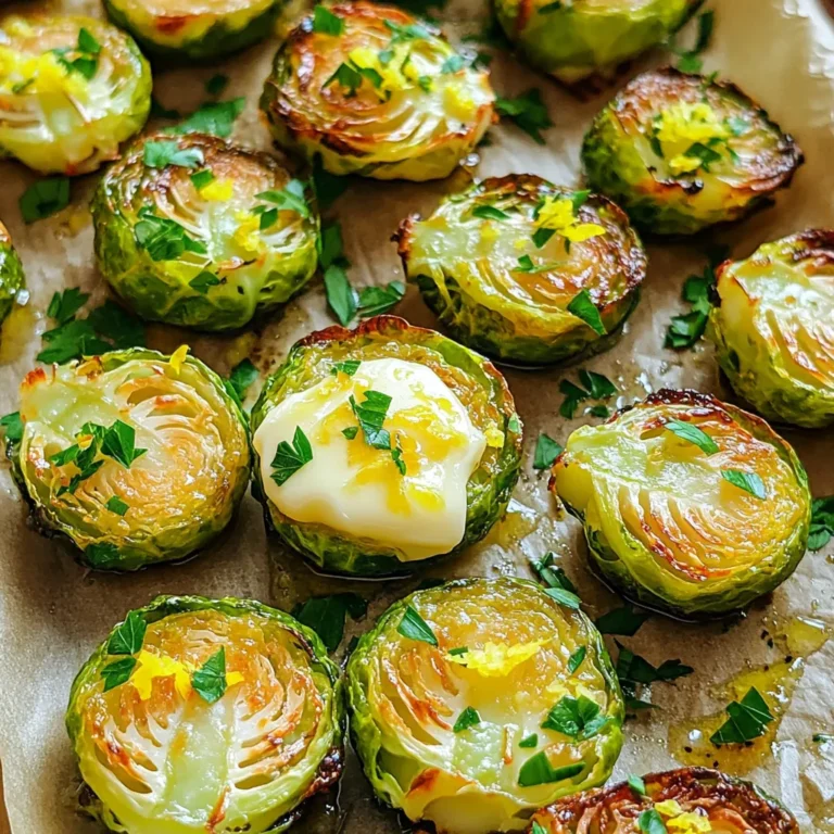 - 1 pound Brussels sprouts, trimmed and halved - 4 tablespoons unsalted butter - 5 cloves garlic, minced - 1 tablespoon olive oil - 1 teaspoon salt - 1/2 teaspoon black pepper - 1 teaspoon smoked paprika - Zest of 1 lemon - 2 tablespoons fresh parsley, chopped Garlic Butter Roasted Brussels Sprouts need simple but fresh ingredients. You start with Brussels sprouts. Trim them and cut them in half. This helps them cook evenly. The unsalted butter adds a rich taste. I use four tablespoons. The garlic gives a strong flavor. Five cloves minced will do the trick. Next, you need oil and spices. A tablespoon of olive oil helps the butter coat the sprouts. Salt and pepper add flavor. The smoked paprika gives a hint of warmth. Zest from a lemon brings brightness. Lastly, fresh parsley adds color and taste at the end. These ingredients come together to make a tasty side dish. First, preheat your oven to 400°F (200°C). This high heat helps the Brussels sprouts get nice and crispy. While the oven heats up, wash your Brussels sprouts. Trim off the ends and cut them in half. This step helps them cook evenly. Next, melt 4 tablespoons of unsalted butter in a saucepan over low heat. Add 5 cloves of minced garlic to the butter. Cook it for 2-3 minutes. You want the garlic to smell great, but do not let it brown. That will make it bitter. In a big bowl, combine the halved Brussels sprouts with the melted garlic butter. Also add 1 tablespoon of olive oil, 1 teaspoon of salt, 1/2 teaspoon of black pepper, and 1 teaspoon of smoked paprika. Toss everything well. Make sure each sprout is coated with the garlic butter mix. Then, spread them out on a baking sheet lined with parchment paper. Put the baking sheet in your preheated oven. Roast the Brussels sprouts for 25-30 minutes. Stir them halfway through for even cooking. You want them to be tender and golden brown on the edges. Once they are done roasting, take them out of the oven. Sprinkle the zest of 1 lemon and 2 tablespoons of chopped fresh parsley on top. This adds a fresh pop of flavor that makes the dish shine. Serve these warm as a tasty side dish. To keep Brussels sprouts from getting mushy, use high heat. Roast them at 400°F for that nice crisp. Also, cut them evenly. This helps them cook at the same rate. Aim for halves that are about the same size. This way, you avoid some being soft while others are hard. You can boost the taste with extra spices. Try adding garlic powder or onion powder for depth. If you want a bit of heat, sprinkle some chili flakes in the mix. This adds a nice kick that pairs well with the garlic. To serve these Brussels sprouts beautifully, use a large white plate. The bright green color really pops against it. You can add a sprinkle of fresh parsley on top for a touch of color. For a fun twist, add lemon wedges on the side. They look great and offer a fresh squeeze when serving. {{image_2}} You can swap out butter for ghee or olive oil. Ghee adds a rich taste, while olive oil keeps it light. Both options work well. If you want more texture, try adding cheese or nuts. Parmesan cheese can add a salty bite. Nuts like walnuts or pecans bring a nice crunch. To elevate the flavor, consider balsamic vinegar or honey. A splash of balsamic gives a tangy twist. Honey adds sweetness that contrasts the sprouts' slight bitterness. You can also mix in other vegetables. Carrots or sweet potatoes roast well and add color to your dish. To make this dish vegan, simply replace butter with vegan butter or olive oil. Use a garlic-infused oil for extra depth. This way, you keep the great taste while sticking to a plant-based diet. Enjoy your meal without missing out on flavor! Store cooked Brussels sprouts in an airtight container. This keeps them fresh. They last for about 3-4 days in the fridge. Before storing, let them cool completely. This helps avoid steam buildup, which can make them soggy. If you want to enjoy them later, keep the lemon zest and parsley separate to maintain flavor. To reheat, use the oven for the best flavor. Preheat your oven to 350°F (175°C). Spread the sprouts on a baking sheet. Heat for about 10-15 minutes. This brings back their crispness. You can also use the microwave if you're in a hurry. Heat them in short bursts, about 30 seconds at a time. Stir in between until warmed through. You can freeze Brussels sprouts, but it's best to blanch them first. Boil them for 2-3 minutes, then place them in ice water. This stops the cooking process. Drain and pat dry before putting them in freezer bags. Press out as much air as you can. They can last up to 3 months in the freezer. When you are ready to use them, thaw overnight in the fridge. Roasting from frozen is also fine; just add a few extra minutes to the cooking time. To make Brussels sprouts crispy, start with dry sprouts. After washing, pat them with a towel. Cut them in half to increase surface area. Toss them with enough oil and seasonings to coat. Roast them at 400°F for 25-30 minutes. Stir halfway through for even cooking. Use fresh sprouts for the best texture. Yes, but frozen Brussels sprouts can be softer. They take longer to cook. Thaw them first for better results. If you roast them from frozen, increase the cooking time by about 10 minutes. This helps them become tender and golden. Garlic Butter Roasted Brussels sprouts pair well with many main dishes. Try them with grilled chicken or fish. They also go great with steak or pork chops. For a vegetarian meal, serve them with quinoa or a hearty grain salad. Roasting Brussels sprouts takes about 25-30 minutes. This results in a tender inside and crispy edges. Cooking time may vary based on the size of the sprouts. Always check for a golden brown color for the best texture. Brussels sprouts are very healthy! They are high in vitamins C and K. They also provide fiber, which aids digestion. Eating them may help lower cholesterol. Plus, they are low in calories, making them a great choice for meals. Garlic butter roasted Brussels sprouts are a great dish to make. We covered the main ingredients and how to prepare them perfectly. With the right tips, you can avoid mushy sprouts and give them more flavor. I shared variations that suit your taste and storage tips for leftovers. You can adapt this recipe easily, whether you're vegan or like different flavors. Enjoy making this tasty side dish that impresses everyone at your table!