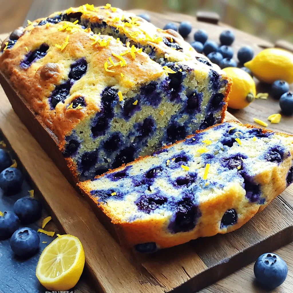 Here is the list of ingredients you need for Blueberry Lemon Yogurt Bread: - 1 cup plain Greek yogurt - 1/2 cup granulated sugar - 2 large eggs - 1/4 cup vegetable oil - Zest of 1 lemon - 1/4 cup fresh lemon juice - 1 1/2 cups all-purpose flour - 1 teaspoon baking powder - 1/2 teaspoon baking soda - 1/4 teaspoon salt - 1 cup fresh blueberries - 1 tablespoon flour (for tossing blueberries) Each ingredient plays a key role in making this bread taste fresh and flavorful. The Greek yogurt adds moisture and a nice tang. The lemon zest and juice brighten the flavor, making it refreshing. Fresh blueberries add natural sweetness and bursts of flavor. When choosing blueberries, I recommend fresh ones when in season for the best taste. If not, you can use frozen blueberries. Just toss them in the flour to keep them from sinking. Make sure to measure your ingredients accurately for the best results. Too much flour can make the bread dry, while too little can make it dense. Enjoy the blend of flavors! First, you need to preheat your oven to 350°F (175°C). This step is key. It ensures that the bread cooks evenly. While the oven heats, grab a 9x5 inch loaf pan. You can grease it or line it with parchment paper. Both methods work great to prevent sticking. In a large mixing bowl, combine 1 cup of plain Greek yogurt and 1/2 cup of granulated sugar. Mix them well until the mixture looks fluffy. Then, add in 2 large eggs, 1/4 cup of vegetable oil, the zest of 1 lemon, and 1/4 cup of fresh lemon juice. Whisk these ingredients together until they are fully combined. This mixture should be smooth and creamy. In a separate bowl, whisk together 1 1/2 cups of all-purpose flour, 1 teaspoon of baking powder, 1/2 teaspoon of baking soda, and 1/4 teaspoon of salt. Make sure there are no lumps in the flour. This mix is important, as it helps the bread rise nicely. Now, it’s time to add the blueberries. Toss 1 cup of fresh blueberries in 1 tablespoon of flour. This simple step keeps the blueberries from sinking to the bottom. Gently fold the floured blueberries into your batter. Be careful not to crush them. You want to keep them whole for bursts of flavor. Pour the batter into your prepared loaf pan. Smooth the top with a spatula. Place it in the oven and bake for 50-60 minutes. To check if it's done, insert a toothpick into the center. If it comes out clean, your bread is ready! Once baked, remove the bread from the oven. Let it cool in the pan for about 10 minutes. After that, transfer it to a wire rack to cool completely. For serving, slice the bread and place it on a wooden board. A sprinkle of lemon zest and a few fresh blueberries make it look extra special. Enjoy this fresh and flavorful treat! To get moist bread, use Greek yogurt. It adds creaminess and keeps the bread soft. Also, don't overmix the batter. Mix just until combined. This helps keep the bread light. Make sure to add the right amount of oil and lemon juice. These ingredients give flavor and moisture. You can swap Greek yogurt for regular yogurt if you need. Just make sure it is plain. For the sugar, you can try honey or maple syrup. Use the same amount. If you need an egg substitute, try one mashed banana or a quarter cup of applesauce. This keeps the texture similar. One big mistake is overbaking. Check your bread at 50 minutes. Insert a toothpick; it should come out clean. If you mix too much, the bread can be tough. Be gentle when folding in the blueberries. This keeps them whole and juicy. Lastly, always preheat your oven. A hot oven helps the bread rise well. {{image_2}} You can enhance your Blueberry Lemon Yogurt Bread by adding nuts or seeds. Chopped walnuts or almonds give a great crunch. You can also try sunflower seeds or chia seeds for a nut-free option. Just fold in about half a cup of nuts or seeds when mixing in the blueberries. This adds texture and a nice flavor twist. While blueberries shine in this recipe, you can switch things up with other fruits. Raspberries or blackberries work well too. If you want a tropical vibe, consider adding diced pineapple or mango. For a fun mix, use a blend of your favorite fruits. Just make sure to adjust the flour slightly if the fruit is very juicy. A simple glaze can take your bread to the next level. Mix powdered sugar with lemon juice for a sweet-tart glaze. You can also add a splash of vanilla for extra depth. Drizzle the glaze over the cooled bread for a beautiful finish. Another option is to sprinkle the top with a sugar and lemon zest mix before baking, which gives a sweet crunch. To keep your Blueberry Lemon Yogurt Bread fresh, store it in a cool place. Wrap it tightly in plastic wrap or foil. You can also place it in an airtight container. This prevents it from drying out. If you want to keep it longer, the fridge works too. Just remember, it may change texture a bit in the fridge. When stored properly, this bread lasts about 3 to 4 days at room temperature. If you place it in the fridge, it can last up to a week. You will notice a slight change in taste and texture after a few days. It’s best enjoyed fresh, but it will still be tasty for several days. If you want to store it for a longer time, freezing is a great option. To freeze, slice the bread first. Wrap each slice in plastic wrap, then place them all in a freezer bag. This helps keep them fresh and easy to grab. Your bread can last for about 2 to 3 months in the freezer. To reheat, take out a slice and let it thaw at room temperature. You can also warm it up in the microwave for about 15-20 seconds. This brings back the fresh taste. Enjoy it warm, perhaps with a little butter or jam! Yes, you can use frozen blueberries in this recipe. They work well and add great flavor. Just toss them in flour before folding into the batter. This step keeps them from sinking. Frozen berries may make the batter a bit wetter. Adjust your baking time if needed. To make this bread healthier, you can make a few simple swaps. Use whole wheat flour instead of all-purpose flour. You can replace some sugar with honey or maple syrup. Use unsweetened applesauce to replace oil for moistness. These changes keep the taste while boosting nutrition. Yes, you can substitute Greek yogurt with regular yogurt. Just keep in mind that regular yogurt is thinner. This may change the texture of the bread slightly. You can also try dairy-free yogurt if you want a vegan option. It will still taste great! To check if your bread is done, use a toothpick. Insert it into the center. If it comes out clean, the bread is ready. If there is wet batter on the toothpick, bake it a bit longer. Look for a golden color on top as another sign. Absolutely! You can make mini loaves or muffins with this recipe. Just adjust your baking time. For mini loaves, bake for about 30-40 minutes. For muffins, bake for 18-22 minutes. Keep an eye on them, so they don’t overbake. Enjoy these fun versions! This blog post covered how to make delicious Blueberry Lemon Yogurt Bread. We explored the ingredients, gave step-by-step instructions, and shared useful tips. Remember, adding nuts or using alternative fruits can change the flavor and texture. Store your bread properly to keep it fresh for longer. Experiment with this recipe by trying new variations. Cooking can be fun and rewarding, so trust yourself and enjoy the process. Your baking journey starts now!