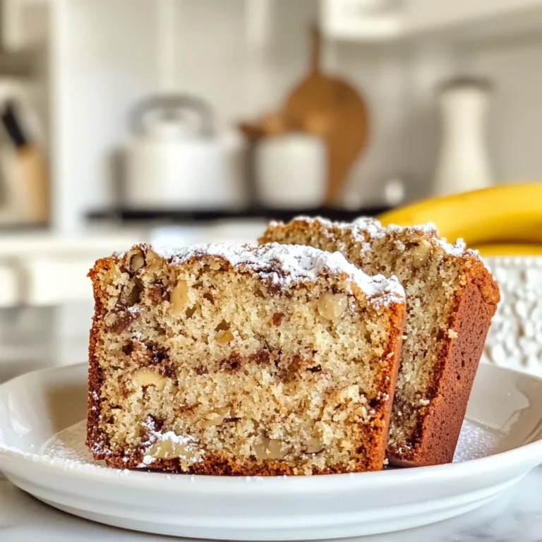 - 3 ripe bananas, mashed - 1 cup Greek yogurt (plain) - 1/2 cup brown sugar - 1/4 cup honey - 2 large eggs - 1 teaspoon vanilla extract - 1 teaspoon baking soda - 1/2 teaspoon baking powder - 1/2 teaspoon salt - 1 teaspoon ground cinnamon - 1 3/4 cups all-purpose flour - 1/2 cup chopped walnuts (optional) - 1/2 cup dark chocolate chips (optional) You need ripe bananas for this bread. They bring sweetness and moisture. Aim for three medium-sized bananas. Next, grab a cup of plain Greek yogurt. This yogurt makes the bread soft. It also adds protein! Next, you need half a cup of brown sugar. This sugar gives a nice caramel flavor. You will also need a quarter cup of honey for extra sweetness. Two large eggs bind everything together and help with rising. You cannot forget vanilla extract! One teaspoon adds a lovely aroma. Baking soda and baking powder help the bread rise. You’ll need one teaspoon of baking soda and half a teaspoon of baking powder. Don't skip the salt! Half a teaspoon enhances all the flavors. A teaspoon of ground cinnamon brings warmth and spice. Finally, you need one and three-fourths cups of all-purpose flour. You can add half a cup of chopped walnuts or dark chocolate chips if you want. Both add crunch and extra flavor! {{ingredient_image_1}} - Preheat the oven: First, set your oven to 350°F (175°C). This helps the bread bake evenly. Grease a 9x5 inch loaf pan. You can also line it with parchment paper for easy removal. - Mix wet ingredients: In a large bowl, mash the ripe bananas. Add the Greek yogurt, brown sugar, honey, eggs, and vanilla extract. Mix until the mixture is smooth and creamy. - Combine dry ingredients: In another bowl, whisk together the baking soda, baking powder, salt, ground cinnamon, and flour. Make sure they are mixed well. - Blend together wet and dry mixtures: Gradually add the dry mix to the wet mix. Stir gently until just combined. Be careful not to overmix. If you want, fold in the chopped walnuts and dark chocolate chips for added flavor. - Pour into the pan: Next, pour the batter into your prepared loaf pan. Smooth the top with a spatula to ensure even baking. - Bake and cool: Place the pan in the oven and bake for 55-65 minutes. Check if it’s done by inserting a toothpick in the center. It should come out clean. Once baked, let it cool in the pan for about 10 minutes. Then, transfer it to a wire rack to cool completely. - Ensuring moisture: Greek yogurt adds moisture to the bread. Use ripe bananas for extra softness. They should be very brown and spotty. This makes the bread tender and flavorful. - Avoiding overmixing: Mix the wet and dry ingredients just until combined. Overmixing can make the bread tough. It should be slightly lumpy. This helps keep it soft and airy. - Checking doneness: Bake for 55 to 65 minutes. Insert a toothpick into the center. It should come out clean. If it has wet batter, bake a little longer. - Presentation ideas: Slice the banana bread while warm or at room temp. Arrange the slices on a nice plate. This makes it more inviting. - Pairing with spreads: Serve with almond butter or a dollop of Greek yogurt. These add creamy texture. You could also try peanut butter or honey for sweetness. - Dusting with powdered sugar: A light dusting of powdered sugar makes the bread look fancy. Just sprinkle it on top before serving. This adds a nice touch! Pro Tips Choose Ripe Bananas: The riper the bananas, the sweeter and more flavorful your banana bread will be. Look for bananas with plenty of brown spots for the best results. Don’t Overmix: To achieve a moist texture, mix the wet and dry ingredients until just combined. Overmixing can lead to a dense bread. Experiment with Add-ins: Feel free to get creative by adding in dried fruits, nuts, or spices to customize your banana bread to your taste. Store Properly: Keep your banana bread wrapped in plastic wrap or in an airtight container at room temperature to maintain its moisture and flavor for several days. {{image_2}} Want to make your Greek yogurt banana bread a bit healthier? Here are two great swaps. - Replacing sugar with alternatives: You can use maple syrup or coconut sugar in place of brown sugar. Both options add a nice flavor and keep your bread moist. If you want to cut down on sugar, try using mashed dates or applesauce. They work well and keep the bread sweet. - Using whole wheat flour: Instead of all-purpose flour, use whole wheat flour. This adds fiber and makes the bread more nutritious. The texture may be a bit denser, but it will still taste great. Now, let’s talk about how to make your banana bread even more special. - Adding spices or extracts: You can boost the flavor by adding spices like nutmeg or ginger. A splash of almond extract can give it a lovely twist, too. Experimenting with different spices can create a unique taste each time. - Incorporating different mix-ins: Want to change things up? Add some chopped nuts like walnuts or pecans for crunch. You can also fold in dried fruits like raisins or cranberries. If you love chocolate, dark chocolate chips are a perfect addition. Choose your favorite mix-ins to make every loaf your own. Store your Greek yogurt banana bread at room temperature for up to three days. Keep it in a cool, dry place away from sunlight. If you want it to last longer, put it in the fridge. Wrap it in plastic wrap or foil to keep it fresh. This helps prevent it from drying out. Make sure to seal it well to avoid air exposure. You can freeze banana bread for up to three months. First, let it cool completely. Then, slice it into pieces. Wrap each slice in plastic wrap. Place the wrapped slices in a freezer bag. Squeeze out as much air as possible before sealing. When you want to eat it, take a slice out of the freezer. Let it thaw in the fridge overnight. If you're in a hurry, you can thaw it at room temperature for a few hours. Enjoy your banana bread fresh! Yes, you can use non-fat Greek yogurt in this recipe. It will still keep the bread moist. The flavor may be a bit less rich, but it works well. Banana bread can last for about 3 to 4 days at room temperature. Keep it in an airtight container. If you want to store it longer, you can freeze it. You can use applesauce or mashed bananas as an egg substitute. Use 1/4 cup of either for each egg. This keeps the bread moist and adds flavor. Yes, you can make this recipe vegan by using plant-based yogurt and a suitable egg substitute. Try using flax eggs or applesauce to replace the eggs. This blog post covered the essential ingredients and steps for making delicious banana bread. I shared tips for perfecting your bake, variations to try, and smart storage methods. Remember, baking is about exploring flavors and enjoying the process. Use this guide to create your own tasty treats. Trust that with practice, you’ll excel in baking and impress everyone with your skills. Happy baking!