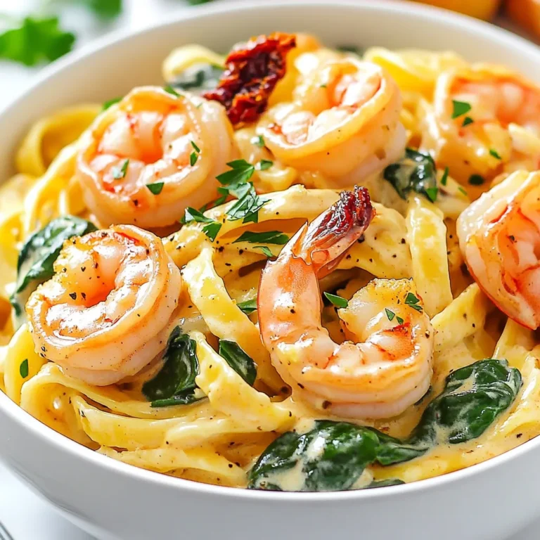 To make Cajun Shrimp Alfredo, gather these fresh ingredients: - 1 lb (450g) large shrimp, peeled and deveined - 8 oz (225g) fettuccine pasta - 2 tablespoons Cajun seasoning - 2 tablespoons olive oil - 3 cloves garlic, minced - 1 cup heavy cream - 1 cup grated Parmesan cheese - 1/2 cup sun-dried tomatoes, chopped - 1/2 cup fresh spinach, chopped - Salt and pepper to taste - Fresh parsley, chopped (for garnish) These ingredients create a rich, creamy sauce with a spicy kick from the Cajun seasoning. If you want to switch things up, consider these options: - Shrimp: You can use chicken or firm tofu as a protein substitute. - Pasta: Any pasta shape works, like penne or spaghetti. - Cajun seasoning: Make your own blend with paprika, onion powder, garlic powder, and cayenne. - Heavy cream: Use half-and-half or a non-dairy cream for lighter options. - Spinach: Kale or arugula can replace spinach for a different flavor. - Sun-dried tomatoes: Fresh cherry tomatoes can add a burst of freshness. These alternatives let you personalize the dish to your taste while keeping the essence of Cajun Shrimp Alfredo intact. {{ingredient_image_1}} To cook fettuccine pasta perfectly, start by bringing a large pot of salted water to a boil. The salt helps the pasta gain flavor. Once the water boils, add the fettuccine. Cook it according to the package instructions until it is al dente, which means it should be firm but not hard. This usually takes around 8 to 10 minutes. After cooking, drain the pasta in a colander, but remember to save about half a cup of the pasta water. This starchy water will help your sauce stick later. Next, we will prepare the shrimp. Take 1 pound of large shrimp, already peeled and deveined. In a bowl, toss the shrimp with 2 tablespoons of Cajun seasoning. Mix it well so every shrimp gets coated. This is where the flavor comes from. Now, heat 2 tablespoons of olive oil in a large skillet over medium-high heat. Once the oil is hot, add the seasoned shrimp. Cook them for about 2 to 3 minutes on each side. The shrimp will turn pink and opaque when they are done. Be careful not to overcook them, or they will become tough. Once cooked, remove the shrimp from the skillet and set them aside. Now, let’s make the alfredo sauce. In the same skillet, add 3 cloves of minced garlic and sauté them for about 1 minute until they smell great. Then, pour in 1 cup of heavy cream and bring it to a gentle simmer. It's important to keep the heat low so the cream does not boil. Stir in 1 cup of grated Parmesan cheese. Mix until the cheese melts and the sauce becomes smooth. After that, add in 1/2 cup of chopped fresh spinach and 1/2 cup of chopped sun-dried tomatoes. Cook this for about 2 to 3 minutes, just until the spinach wilts. Now, add the cooked fettuccine to the skillet. Pour in the reserved pasta water to help the sauce coat the pasta. Toss everything together to ensure the pasta is well covered in that creamy sauce. Finally, fold in the sautéed shrimp, and season with salt and pepper to your taste. To make the best Cajun Shrimp Alfredo, focus on these tips: - Cook the Pasta Just Right: Aim for al dente fettuccine. It should have a bite. Don’t overcook it. - Use Fresh Shrimp: Fresh shrimp gives the best flavor. If you can, buy it from a local market. - Season Generously: Coat the shrimp well with Cajun seasoning. This adds depth to the dish. - Control the Heat: Sauté the shrimp on medium-high heat. This keeps them juicy and avoids dryness. - Make a Creamy Sauce: Stir the cream slowly into the garlic. This helps create a smooth texture. Using the right tools makes cooking easier and more fun. Here are some must-haves: - Large Pot: For boiling pasta efficiently. - Skillet: A wide skillet helps cook shrimp and sauce evenly. - Tongs: Great for tossing pasta and shrimp together without breaking them. - Measuring Cups: Use these to get accurate ingredient amounts. - Wooden Spoon: Perfect for stirring sauce and pasta without scratching your cookware. Sometimes cooking doesn't go as planned. Here are solutions to common problems: - Sauce Too Thick: If your sauce is thick, add a splash of reserved pasta water. This helps loosen it up. - Shrimp Overcooked: If shrimp are tough, reduce cooking time next time. They only need a few minutes per side. - Lack of Flavor: Taste your dish before serving. Add more salt or Cajun seasoning if needed. - Pasta Sticking Together: If this happens, toss it in olive oil after draining. This keeps it separate. Pro Tips Adjust the Spice Level: If you prefer a milder dish, reduce the amount of Cajun seasoning or use a mild blend. Perfect Pasta Cooking: To avoid mushy pasta, cook it just until al dente, as it will continue cooking when mixed with the sauce. Use Fresh Ingredients: Fresh shrimp and spinach will enhance the flavor and texture of this dish compared to frozen or canned options. Garnish for Presentation: A sprinkle of fresh parsley not only adds color but also a burst of freshness to your finished dish. {{image_2}} For a meatless take on Cajun Shrimp Alfredo, swap shrimp for mushrooms or tofu. Both options soak up flavor well. Use portobello mushrooms for a hearty texture. If you choose tofu, press it first to remove extra water. Season the mushrooms or tofu with Cajun spice like you would the shrimp. This will give you that bold taste. You can still use all the other ingredients, like the creamy sauce with spinach and sun-dried tomatoes. Want more heat in your dish? Add extra Cajun seasoning or a dash of hot sauce. You can mix in cayenne pepper for a kick. Just a little goes a long way, so start small and taste as you go. You can also top your dish with sliced jalapeños for a fresh punch. This adds layers of flavor and spice to the creamy sauce. Make sure to balance the heat with the creaminess of the sauce. If you need a lighter option, try using half-and-half or coconut milk instead of heavy cream. Both will give you a nice creamy texture. Greek yogurt can also work, but add it at the end to avoid curdling. For a nut-free option, use oat milk mixed with a little cornstarch to thicken. Each of these choices brings a unique flavor while keeping your dish rich and satisfying. Adjust the seasoning to match your chosen alternative. After enjoying your Cajun shrimp Alfredo, you may have some leftovers. To store them, let the dish cool to room temperature. Then, transfer it to an airtight container. You can refrigerate it for up to three days. If you want to keep it longer, freeze the dish. Use a freezer-safe container or bag. It's best to consume frozen leftovers within three months for the best flavor. When it's time to enjoy your leftovers, you want them to taste great. The best way to reheat Cajun shrimp Alfredo is on the stove. Place the dish in a skillet over low heat. Add a splash of cream or pasta water to keep it creamy. Stir often to heat evenly. You can also use the microwave, but be careful. Heat in short bursts, stirring in between, to prevent drying it out. Cajun shrimp Alfredo has a good shelf life if stored correctly. In the fridge, it lasts about three days. If frozen, it can stay good for up to three months. After that, the flavor and texture may change. Always check for any signs of spoilage, like off smells or changes in texture, before eating. Yes, you can use frozen shrimp. Just make sure to thaw them first. Place them in cold water for about 10-15 minutes. This method helps keep the shrimp firm. Frozen shrimp can taste just as good as fresh. Remember to pat them dry before seasoning. This helps the Cajun seasoning stick well. If you don't have fettuccine, try penne or linguine. Both hold the sauce well. You can also use spaghetti or even gluten-free pasta. Just cook it according to the package instructions. The key is to pick a pasta that can carry the creamy sauce. It's easy to make Cajun seasoning! Mix these spices together: - 1 tablespoon paprika - 1 teaspoon cayenne pepper - 1 teaspoon garlic powder - 1 teaspoon onion powder - 1 teaspoon dried thyme - 1 teaspoon dried oregano - 1 teaspoon salt - 1/2 teaspoon black pepper Store any extra in a jar. This blend adds a great kick to your dishes. Adjust the heat by adding more or less cayenne. Enjoy your cooking! In this post, we shared the essential ingredients for Cajun Shrimp Alfredo and offered substitutions. I guided you through cooking pasta, preparing shrimp, and making a rich Alfredo sauce. You learned tips to enhance flavor and avoid common mishaps. We also explored variations for different diets and storage tips for leftovers. Now, you have all the tools to make this dish perfect. Dive into cooking, and enjoy your tasty creation!
