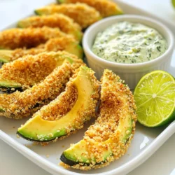 - 2 ripe avocados, cut into wedges - 1 cup breadcrumbs (Panko for extra crunch) - 1/2 cup all-purpose flour - 2 large eggs, beaten - 1 teaspoon paprika - 1/2 teaspoon garlic powder - 1/2 teaspoon cayenne pepper (optional) - Salt and pepper to taste - Cooking spray For a flavor boost, use spices like cumin or chili powder. You can also add fresh herbs like cilantro or parsley for a fresh taste. If you want a kick, try adding more cayenne pepper. This adds a nice heat to your fries. These crispy avocado fries go great with dips. Try them with a zesty cilantro lime dip or spicy mayo. You can also serve them with a fresh salsa. To make your plate pop, garnish with herbs and a lime wedge on the side. This adds color and flavor. Start with two ripe avocados. Cut them in half and remove the pit. Use a spoon to scoop the flesh out. Cut each half into wedges. Aim for even sizes for cooking. This helps them cook at the same rate. Set the avocado wedges aside on a plate. You need three shallow bowls for this part. In the first bowl, add half a cup of all-purpose flour. In the second bowl, beat two large eggs. In the third bowl, mix one cup of breadcrumbs with one teaspoon of paprika, half a teaspoon of garlic powder, and salt and pepper to taste. For extra heat, add cayenne pepper. Now, take each avocado wedge. First, roll it in the flour. Make sure it's fully coated. Next, dip it in the beaten egg. Finally, coat it with the breadcrumb mix. Press gently to help the crumbs stick well. This step is key for a crunchy outside. Preheat your air fryer to 375°F (190°C). This takes just a few minutes. Once it's hot, place the coated avocado wedges in the air fryer basket. Arrange them in a single layer without overcrowding. You may need to cook in batches to keep them crispy. Lightly spray the tops with cooking spray. This adds to the crunch. Cook for 10 to 12 minutes. Flip the wedges halfway through for even browning. Look for a golden brown color when cooking is done. After cooking, let them rest for a minute before serving. Enjoy your crispy avocado fries with your favorite dip! To get that perfect crunch, cooking spray is key. A light coat helps the breadcrumbs crisp up. I always spray the tops of the fries before cooking. Adjusting the temperature to 375°F (190°C) works best. You can cook them for 10-12 minutes. Flip them halfway for even browning. This method gives you a golden finish. One common mistake is overcrowding the air fryer basket. If the fries touch, they won’t crisp well. You may need to cook in batches for best results. Another mistake is inconsistent coating. Make sure you fully coat each wedge. Dip it in flour, then eggs, and finally breadcrumbs. Press lightly to make sure it sticks. For dipping, I love zesty sauces. A cilantro lime dip pairs perfectly with these fries. You can also try spicy mayo for a kick. As for sides, a fresh salad or roasted veggies work well. These choices balance the rich flavor of avocado. Garnish with fresh herbs and a wedge of lime for a colorful touch. {{image_2}} For a gluten-free twist, you can swap the breadcrumbs and flour. Use crushed rice cereal or ground almonds instead of breadcrumbs. For the flour, try almond flour or coconut flour. These options keep the fries crispy without gluten. Instead of eggs, you can use aquafaba, the liquid from canned chickpeas. It works well as a binding agent. Just whip it up until frothy before dipping the avocado wedges. Want to spice things up? Add shredded cheese like cheddar or mozzarella to your breadcrumb mix. It melts beautifully and adds a delicious flavor. You can also mix in herbs like oregano or basil for fresh taste. For a kick, try adding extra cayenne pepper or chili powder to the breadcrumbs. You can even make a taco seasoning blend for a unique twist. This makes your fries pop with flavor! Crispy avocado fries can shine in many ways. Serve them as a topping on salads for added crunch. They also work great as an appetizer at parties. For a fun presentation, stack the fries on a plate and drizzle with sauce. You can use a cilantro lime dip or spicy mayo. Add fresh herbs and lime wedges for a colorful touch. To keep your leftover crispy avocado fries fresh, place them in an airtight container. Make sure they cool down to room temperature first. Store them in the fridge. They will stay good for up to three days. To reheat your avocado fries, use the air fryer. This keeps them crispy. Set it to 350°F (175°C) and heat for about 5 minutes. You can also use an oven. Preheat to 375°F (190°C) and bake for 8-10 minutes. Avoid using a microwave. It can make them soggy. To freeze your avocado fries, first, let them cool completely. Then, arrange them in a single layer on a baking sheet. Place the sheet in the freezer for about an hour. Once frozen, transfer them to a freezer bag. Push out as much air as you can. They can stay frozen for up to 3 months. When ready to cook, do not thaw. Just air fry them directly from the freezer. Cook for a few extra minutes to ensure they get crispy. Enjoy your tasty snack any time! You can bake or pan-fry avocado fries. For baking, preheat your oven to 425°F (220°C). Place the coated avocado wedges on a lined baking sheet. Bake for 15-20 minutes, flipping halfway through. For pan-frying, heat oil in a skillet. Fry the wedges for about 2-3 minutes per side until golden brown. Both methods yield tasty results. Yes, but avoid very mushy avocados. Choose avocados that yield slightly to pressure. They should be firm but not hard. Soft avocados can become too mushy when cooked. Use ripe avocados for a creamy texture, but ensure they hold their shape during frying. You can use flaxseed meal mixed with water. Combine 1 tablespoon of flaxseed meal with 2.5 tablespoons of water. Let it sit for 5 minutes until it thickens. Another option is to use unsweetened applesauce or aquafaba. Both will help the breadcrumbs stick without eggs. To prevent browning, store fries in an airtight container. Use parchment paper to separate layers. Squeeze some lemon juice over the fries before sealing. This will slow down the oxidation process. Keep them in the fridge and consume within two days for the best taste. This blog post explored how to create crispy avocado fries, from ingredients to cooking tips. You learned about the best seasonings and serving suggestions to enhance flavor. I shared helpful tricks to avoid common mistakes and offered variations for gluten-free options. Remember, a bit of care in cooking ensures the best results. Enjoy experimenting with this fun recipe and share your delicious outcomes!