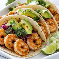 To make spicy garlic shrimp tacos, gather these fresh ingredients: - 1 lb raw shrimp, peeled and deveined - 3 tablespoons olive oil - 4 cloves garlic, minced - 1 teaspoon smoked paprika - 1 teaspoon cayenne pepper (adjust to taste) - 1 teaspoon cumin - Salt and pepper to taste - 1 tablespoon lime juice - 8 small corn or flour tortillas - 1 avocado, sliced - 1 cup red cabbage, shredded - Fresh cilantro, for garnish - Lime wedges, for serving Each ingredient plays a key role in building flavor. The raw shrimp is the star, providing a juicy base. Olive oil adds richness and helps with cooking. Fresh garlic gives a strong, aromatic punch. The spices—smoked paprika, cayenne, and cumin—create a warm, spicy kick. Tortillas hold everything together. They can be corn or flour, depending on your taste. Fresh toppings like avocado and red cabbage add texture and color. Lastly, lime wedges bring a zesty finish to these savory tacos. This mix of ingredients comes together in just 15 minutes for a quick and tasty meal. - Heat 3 tablespoons of olive oil in a large skillet over medium-high heat. - Add 4 cloves of minced garlic to the skillet. Sauté for about 30 seconds until it smells great. Do not let it burn. - Add 1 pound of peeled and deveined shrimp to the skillet. - Sprinkle in 1 teaspoon of smoked paprika, 1 teaspoon of cayenne pepper, and 1 teaspoon of cumin. Season with salt and pepper to taste. Stir well so the shrimp gets coated with the spices. - Cook the shrimp for about 3 to 4 minutes. They are done when they are pink and opaque. Stir occasionally while cooking. - In a separate skillet, warm 8 small corn or flour tortillas over medium heat. Heat for about 30 seconds on each side until they are soft. - To build your tacos, place a few shrimp on each tortilla. Top them with sliced avocado, shredded red cabbage, and fresh cilantro. - Serve with lime wedges on the side for a zesty kick. To make your spicy garlic shrimp tacos shine, start with fresh ingredients. Fresh shrimp, garlic, and herbs boost flavor. For spice levels, taste before adding more cayenne. You can always add heat, but you can’t take it out. If you want it milder, cut back on cayenne. Instead, add more smoked paprika for depth. When cooking shrimp, aim for even cooking. Shrimp cooks fast and can easily overcook. Stir them gently and watch for color change. Once they’re pink and opaque, they're done. Remove them from heat right away. Overcooked shrimp can become rubbery and tough. For stacking toppings, layer wisely. Start with shrimp, then add avocado and cabbage. This keeps flavors balanced. Don’t overload the tortillas. Too much filling makes them fall apart. Use small tortillas to help with handling. Serve with lime wedges for a tangy kick. {{image_2}} You can change up this recipe by using different proteins. If you want chicken, just cut it into bite-sized pieces and cook it the same way as the shrimp. Tofu is another great option. Use firm tofu, press it to remove extra water, and cube it before cooking. Other seafood, like scallops or fish, can also work well. Just adjust the cooking time based on the protein you choose. Toppings can really make your tacos shine. I love adding pico de gallo for freshness. It gives a nice crunch. Sliced jalapeños add heat if you like spice. You might also want to try dairy alternatives like vegan cheese or sour cream. These add creaminess without the dairy. Don't forget to get creative! The type of tortilla you use can change the whole taco experience. Corn tortillas are classic and bring a nice flavor. Flour tortillas are soft and easy to fold. If you need a gluten-free option, look for corn tortillas. There are also gluten-free flour tortillas available. Choose what you love best! To keep shrimp fresh, store them in the fridge. Place the shrimp in a shallow container. Use a tight lid to seal it well. This helps keep odors out. - Best practices for shrimp storage: Use the shrimp within two days for the best taste. If you won’t eat them in time, freeze them. Shrimp can last up to three months in the freezer. Make sure to label the container with the date. - Recommended storage containers: Glass or plastic containers with tight-fitting lids work best. You can also use a heavy-duty freezer bag. Just squeeze out the air before sealing. To enjoy your shrimp again, reheat them carefully. You don’t want them to dry out. - How to reheat shrimp without drying: Use a pan on low heat. Add a splash of water or broth to keep them moist. Stir gently until they are warm. - Best methods for reheating tortillas: Heat tortillas in a dry skillet for about 30 seconds on each side. You can also wrap them in a damp paper towel and microwave them for 15-20 seconds. This keeps them soft and easy to fold. Making tacos ahead can save you time. Prepare shrimp and toppings in advance. - Making tacos in advance: You can assemble the tacos, but eat them the same day. The tortillas can get soggy if they sit too long. - Cooking shrimp ahead of time: Cook the shrimp and then cool them down. Store them in the fridge until you are ready to use them. This way, your meal is quick and easy to finish. To boost the heat in your shrimp tacos, try these tips: - Add more cayenne pepper. Start with a pinch and taste as you go. - Include fresh jalapeños or serrano peppers. Slice them thinly for added spice. - Use spicy salsa or hot sauce as a topping. This gives a nice kick! - Experiment with chili powder or crushed red pepper. These add flavor and heat. Each of these additions can change the flavor and heat level. Just remember to balance the heat with other flavors. You want all the tastes to shine. Yes, you can use frozen shrimp. Here’s how: - Thaw shrimp in the fridge overnight or under cold water for quick thawing. - Pat dry with a paper towel before cooking. This helps the shrimp sear nicely. - Cook the shrimp as you would fresh shrimp. Adjust cooking time if needed. Using frozen shrimp saves time and can be just as tasty. Just ensure they are cleaned and deveined for best results. These sides complement spicy garlic shrimp tacos: - Mexican street corn or elote adds a sweet and creamy flavor. - A fresh cucumber salad can cool down the heat. - Chips with guacamole or salsa are always a hit. - Refried beans add protein and richness. These sides enhance your meal and create a great dining experience. Enjoy experimenting with different combinations! You've learned how to make delicious shrimp tacos from scratch. We covered key ingredients, step-by-step instructions, and tips to perfect your dish. Remember, you can customize these tacos with different proteins and toppings to suit your taste. Experiment with flavors, and don’t be afraid to try new things. With these techniques, you can create a meal that’s sure to impress. Enjoy your cooking!