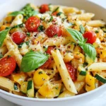 To make this delicious dish, you need: - 8 oz (about 2 cups) pasta (penne or fusilli) - 1 tablespoon olive oil - 1 small onion, diced - 2 cloves garlic, minced - 1 bell pepper, diced (any color) - 1 medium zucchini, diced - 1 cup cherry tomatoes, halved - 1 teaspoon dried oregano - 1 teaspoon dried basil - 1/2 teaspoon red pepper flakes (optional, for heat) - 1 cup marinara sauce - 1 1/2 cups shredded mozzarella cheese - 1/2 cup grated Parmesan cheese - Salt and pepper to taste - Fresh basil leaves, for garnish These ingredients create a rich, cheesy base for your pasta. You can add more fun to your dish with these toppings: - Sliced olives for a briny kick - Cooked and crumbled sausage for added protein - Extra vegetables like spinach or mushrooms - A sprinkle of crushed red pepper for heat - Fresh herbs like parsley or chives for color Feel free to mix and match based on your taste! To prepare this meal, gather these tools: - A large pot for boiling pasta - A large skillet for sautéing vegetables - A cutting board and knife for chopping - A wooden spoon for stirring - A measuring cup and spoons for accuracy With these tools, you’ll whip up a tasty dinner in no time! {{ingredient_image_1}} To start, fill a large pot with water. Add a pinch of salt to the water. Bring the water to a boil over high heat. Once boiling, add 8 ounces of pasta, like penne or fusilli. Cook according to the package instructions until al dente, which means firm but not hard. This usually takes about 8 to 10 minutes. When done, drain the pasta in a colander and set it aside for later. Next, grab a large skillet and heat 1 tablespoon of olive oil over medium heat. Add 1 small diced onion and sauté for about 3 to 4 minutes. The onion should start to soften and smell sweet. Then, toss in 2 cloves of minced garlic and cook for 1 more minute. Now it's time to add your colorful veggies! Include 1 diced bell pepper, 1 medium diced zucchini, and 1 cup of halved cherry tomatoes. Season them with salt, pepper, 1 teaspoon of dried oregano, 1 teaspoon of dried basil, and 1/2 teaspoon of red pepper flakes if you like some heat. Cook these for about 5 to 7 minutes. They should be tender but still bright and crisp. Now, it’s time to bring everything together. Add the cooked pasta to the skillet with the veggies. Pour in 1 cup of marinara sauce and toss all the ingredients until they blend well. Let it heat through for about 2 to 3 minutes. This helps the flavors mix. Lastly, remove the skillet from heat. Stir in 1 1/2 cups of shredded mozzarella cheese and 1/2 cup of grated Parmesan cheese. Mix until the cheeses melt and coat the pasta nicely. It's gooey and cheesy, just how we want it! To get the best texture, cook your pasta just right. Follow the package instructions closely. Look for the term “al dente,” which means firm to the bite. Start checking the pasta a minute or two before the time is up. This way, you avoid mushy pasta. Drain it right away and do not rinse. Rinsing will wash away the starch that helps sauce stick. You can easily boost flavor with simple swaps. Try adding fresh spinach or mushrooms for more veggies. If you like heat, toss in more red pepper flakes. Instead of marinara, use pesto for a twist. For cheese, feel free to mix in cheddar or gouda. They melt well and add a unique taste. Don't forget to taste as you cook! Adjust salt and pepper to match your liking. To serve your Cheesy Veggie Pizza Pasta, think about a few easy ideas. Use individual bowls for a nice touch. Garnish each bowl with fresh basil leaves for color. A sprinkle of extra Parmesan cheese adds flavor and style. Drizzle a little olive oil on top for richness. You can also pair the dish with garlic bread or a simple green salad for a complete meal. Pro Tips Choose the Right Pasta: Penne or fusilli work best for this dish as their shapes hold onto the sauce and cheese well. Veggie Variations: Feel free to switch up the vegetables based on what you have on hand or your preferences; mushrooms and spinach are great additions! Make It Ahead: This dish can be prepared in advance and stored in the refrigerator. Just reheat in the oven or microwave before serving. Extra Cheesy: For an even cheesier experience, consider adding a layer of cheese on top and broil it for a few minutes until bubbly and golden. {{image_2}} You can change up the veggies in this dish. Any fresh veggie works great. Try mushrooms, spinach, or carrots for new flavors. Broccoli adds a nice crunch, while eggplant gives a meaty texture. You can even use frozen vegetables if you're short on time. If you love cheese, you can mix it up here too. Use cheddar for a sharp taste. Goat cheese adds a creamy touch. For a non-dairy option, try vegan cheese. Just make sure it melts well, so your pasta stays gooey. Want to make your pasta heartier? Add protein! Grilled chicken gives a nice flavor. Italian sausage adds a spicy kick. For a vegetarian option, try cubed tofu or chickpeas. Both will soak up the sauce and add great texture to your meal. To store leftover Cheesy Veggie Pizza Pasta, let it cool down first. Then, place it in an airtight container. I recommend using glass or plastic containers with tight lids. This helps keep the flavors fresh. You can store it in the fridge for up to three days. When you're ready to enjoy leftovers, reheat them gently. You can use the microwave or the stovetop. If using the microwave, place a damp paper towel over the pasta. This keeps it moist. Heat it in short intervals, stirring in between. On the stovetop, add a splash of water to help steam it. Stir until hot. If you want to save some for later, freezing is a great option. Pack the cooled pasta in freezer-safe bags or containers. Try to remove as much air as possible before sealing. Label the bags with the date. You can freeze the pasta for up to three months. To eat, thaw it overnight in the fridge. Then, reheat using the tips above for best results. Yes, you can make Cheesy Veggie Pizza Pasta ahead of time. Prepare it fully, then store it in the fridge. When you are ready to eat, just reheat it. It tastes great even after a day or two. I recommend using penne or fusilli pasta for this dish. Both shapes hold the sauce well and mix nicely with the veggies. However, you can also try rotini or even spaghetti if you prefer. To spice it up, add more red pepper flakes while cooking. If you want it milder, skip the red pepper flakes. You can also use a milder marinara sauce for a smoother flavor. Adjust the spices to fit your taste! This blog post covered how to make Cheesy Veggie Pizza Pasta. We discussed key ingredients, cooking steps, and useful tips to enhance flavors. You learned about variations to suit your taste, as well as how to store leftovers. In the end, this dish offers flexibility and fun. You can mix and match ingredients to create your perfect meal. Enjoy cooking and sharing this tasty recipe with friends and family!