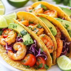 - 1 lb shrimp, peeled and deveined - 3 tablespoons olive oil - 2 tablespoons fresh lime juice - Zest of 1 lime - 2 cloves garlic, minced - 1 teaspoon ground cumin - 1 teaspoon chili powder - Salt and pepper to taste - 8 small corn or flour tortillas - 1 cup red cabbage, shredded - 1 avocado, sliced - 1/2 cup cherry tomatoes, halved - Fresh cilantro leaves for garnish - Lime wedges for serving Using fresh ingredients makes a big difference. Fresh shrimp gives you a sweet and tender bite. Fresh lime juice adds bright flavor and zesty notes. Fresh garlic packs a bold punch that dried garlic just can’t match. For spices, you can use dried cumin and chili powder. They work well here and are easy to find. However, always choose fresh herbs for garnishing. They lift the dish and add a pop of color. For shrimp, look for wild-caught varieties. They are more flavorful than farmed shrimp. I recommend brands like Vital Choice or Sea to Table. For olive oil, choose extra virgin for the best taste. Brands like California Olive Ranch or Colavita are great choices. When it comes to spices, McCormick is a reliable brand for cumin and chili powder. Lastly, fresh cilantro should be bright green and fragrant. Always check for freshness to ensure the best flavor in your tacos. {{ingredient_image_1}} First, grab a bowl and whisk together 3 tablespoons of olive oil, 2 tablespoons of fresh lime juice, and the zest of one lime. Add 2 minced cloves of garlic, 1 teaspoon of ground cumin, 1 teaspoon of chili powder, salt, and pepper. This creates a tasty marinade. Now, add 1 pound of peeled and deveined shrimp to the bowl. Toss the shrimp well to coat them in the marinade. Let the shrimp sit for 15 to 20 minutes. This time helps the shrimp soak up all the great flavors. While the shrimp is marinating, heat a skillet on medium-high heat. Once hot, add the shrimp. Cook the shrimp for about 2 to 3 minutes on each side. You want them to turn pink and opaque. This shows they are cooked well. Be careful not to overcook the shrimp. They can become rubbery if cooked too long. Now it's time to put everything together! Warm 8 small corn or flour tortillas in a separate skillet. You can also warm them over a flame for a few seconds on each side. This makes them soft and easy to fold. Once warmed, place a few shrimp in each tortilla. Top with shredded red cabbage, sliced avocado, and halved cherry tomatoes. Finish off with fresh cilantro leaves for a burst of flavor. Serve your tacos with lime wedges on the side. Squeeze the lime over the tacos for a fresh kick! When picking shrimp, freshness is key. Look for shrimp that smells like the ocean, not fishy. Choose shrimp with a firm texture and a nice sheen. If you can, buy shrimp that is wild-caught. It often has better taste and texture. If you go for frozen shrimp, check that it is flash-frozen. This keeps it fresh until you are ready to cook. One common mistake is overcooking the shrimp. It should turn pink and opaque in just 2-3 minutes. If you cook it too long, it can become rubbery. Another mistake is not letting the shrimp marinate long enough. Aim for at least 15 minutes. This allows the flavors to soak in. Also, don’t skip the lime juice; it adds a bright flavor that makes a difference. You can boost the flavor of your tacos by adding more spices. Try a pinch of smoked paprika for a smoky touch. A dash of cayenne pepper will add a kick if you like spice. Fresh herbs, like parsley or dill, can also enhance the taste. Remember to taste as you go. This helps you find the perfect balance of flavors. Pro Tips Marinate Longer for More Flavor: If you have time, let the shrimp marinate for 30-60 minutes to enhance the flavor profile even further. Customize Your Spice Level: Adjust the chili powder to your preferred spice level. You can also add a pinch of cayenne pepper for an extra kick! Use Fresh Ingredients: Fresh lime juice and garlic make a big difference in taste. Always opt for fresh over bottled when possible. Serve with a Side: Pair these tacos with a fresh salad or a side of black beans for a complete meal. {{image_2}} You can swap shrimp for other proteins in these tacos. Chicken is a great choice. Just use the same marinade. Cook until no longer pink. Fish like tilapia or cod also works well. Grill or pan-sear it to keep it light. Tofu is another option. Press and cube it, then marinate like the shrimp. To make these tacos vegetarian, skip the shrimp. Use grilled vegetables like zucchini and bell peppers instead. They add nice texture and flavor. For a vegan option, try jackfruit. Cook it with the same spices for a pulled texture. It soaks up flavors well and is unique. You can change up the flavors in these tacos. Add fruits like mango or pineapple for sweetness. Their juices mix well with the lime and spices. You can also try different salsas. A mango salsa or a spicy corn salsa can bring a fresh twist. Don't forget about extra toppings! Add jalapeños for heat or radishes for crunch. To keep your leftover tacos fresh, first, remove the toppings. The cabbage, avocado, and tomatoes do not store well. Place the shrimp in an airtight container. You can store the shrimp in the fridge for up to two days. Keep the tortillas in a separate bag or container. This way, you avoid soggy tacos. If you want to save shrimp for later, freezing is a great option. Place the marinated shrimp in a freezer bag. Press out as much air as possible before sealing. You can freeze shrimp for up to three months. When ready to use, thaw the shrimp in the fridge overnight. This keeps them safe and tasty. When reheating shrimp, do it gently. You can use a skillet over low heat. Add a little olive oil if needed. Heat the shrimp just until warm. Avoid cooking them too long to keep them tender. For tortillas, warm them in a skillet for a few seconds on each side. This makes them soft and easy to fold. Enjoy your fresh flavor! Yes, you can use frozen shrimp. Just make sure to thaw them first. I suggest placing them in the fridge overnight or running them under cool water. This way, the shrimp will absorb the marinade better. Frozen shrimp still taste great in these tacos! If you don’t have tortillas, try lettuce wraps. They make a fresh, crunchy base. You can also use rice paper or even pita bread. Each option adds a unique taste and texture to your tacos. To make these tacos gluten-free, use corn tortillas. They are naturally gluten-free and work perfectly. Always check the label to ensure they are safe. You can also use lettuce wraps for a fun and healthy twist! In this post, we explored the best ingredients for shrimp tacos, from fresh to dried options. I shared step-by-step instructions for marinating and cooking shrimp perfectly. You learned tips for picking quality shrimp and avoiding mistakes. We also discussed fun variations, like vegetarian options and flavor swaps. Lastly, I provided storage tips to keep your tacos fresh. With this knowledge, you can create tasty shrimp tacos that impress everyone. Enjoy every bite and get creative!