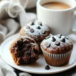 To make mocha chip muffins, gather these simple ingredients: - 2 cups all-purpose flour - 1 cup granulated sugar - 1/2 cup unsweetened cocoa powder - 1 tablespoon baking powder - 1/2 teaspoon baking soda - 1/4 teaspoon salt - 1 cup brewed coffee, cooled - 1/2 cup whole milk - 1/3 cup vegetable oil - 2 large eggs - 1 teaspoon vanilla extract - 1 cup chocolate chips (dark or semi-sweet) - 1/2 cup chopped walnuts (optional) For that soft, bakery-style texture, use these tips: - Choose high-quality all-purpose flour for better structure. - Use unsweetened cocoa powder for rich chocolate flavor. - Fresh baking powder ensures a nice rise. - Whole milk adds creaminess to the muffins. - Dark chocolate chips deepen the chocolate taste. You can mix in these fun options to change things up: - Add 1/2 cup of chopped walnuts for crunch. - Swap in milk chocolate chips for a sweeter flavor. - Use flavored coffee for a unique twist. - Try adding a pinch of cinnamon for warmth. - Experiment with different nuts like pecans or almonds. Each of these choices can lead to a delicious muffin, perfect for any occasion! Start by preheating your oven to 375°F (190°C). This temperature helps the muffins rise well. Next, line a muffin tin with paper liners. This makes it easy to take the muffins out later. In a large mixing bowl, add 2 cups of all-purpose flour, 1 cup of granulated sugar, and 1/2 cup of unsweetened cocoa powder. Next, add 1 tablespoon of baking powder, 1/2 teaspoon of baking soda, and 1/4 teaspoon of salt. Use a whisk to mix everything together until it’s all combined. This step is key for even flavor. In another bowl, mix together 1 cup of brewed coffee (cooled), 1/2 cup of whole milk, and 1/3 cup of vegetable oil. Then, crack in 2 large eggs and add 1 teaspoon of vanilla extract. Stir until the mixture is smooth. This blend adds moisture and flavor to your muffins. Now, pour the wet mixture into the bowl of dry ingredients. Use a spatula to gently stir them together. Mix until just combined, but don’t over-mix. Over-mixing can make the muffins tough, and we want them soft. Using a scoop or a spoon, fill each muffin liner about 3/4 full with the batter. This helps the muffins rise nicely without spilling over. If you want, gently fold in 1 cup of chocolate chips and 1/2 cup of chopped walnuts at this stage. Place the muffin tin in the oven and bake for 18-20 minutes. Check for doneness by inserting a toothpick into the center of a muffin. If it comes out clean, they are ready. Let the muffins cool in the pan for 5 minutes before moving them to a wire rack. Enjoy your tasty mocha chip muffins! To make your muffins just like the bakery, focus on the batter. Use fresh ingredients. Use the right oven temp. Preheat your oven to 375°F (190°C). This temp helps the muffins rise high. Fill muffin liners 3/4 full for the best height. Lastly, bake until a toothpick comes out clean. Over-mixing ruins the texture. Mix until the dry and wet ingredients just blend. A few lumps are fine. Gently fold in chocolate chips to keep the muffins light. This helps them stay fluffy and soft. Remember, a little care makes a big difference! Let your muffins cool in the pan for five minutes first. Then, move them to a wire rack. This helps them cool evenly. Store them in an airtight container at room temp. They stay fresh for up to three days. For longer storage, freeze them. Just thaw before enjoying! {{image_2}} You can switch up the flavors in your mocha chip muffins. Try using different types of flour like whole wheat or almond flour. These change the taste and texture. You can also add different spices, like cinnamon or nutmeg, for warmth. For a fruity twist, add mashed bananas or blueberries. These alternatives make the muffins unique and tasty. If you want a vegan version, replace the eggs with flaxseed meal. Mix 1 tablespoon of flaxseed with 2.5 tablespoons of water. Let it sit for a few minutes before adding it to your mix. For the milk, use almond milk or coconut milk instead of whole milk. You can also swap vegetable oil for melted coconut oil. These changes keep the muffins moist and delicious without dairy. To make your muffins even better, think about add-ins. You could add nuts like pecans or almonds for crunch. Dried fruit, such as cranberries or apricots, adds a nice chew. For toppings, consider sprinkling some coarse sugar on top before baking. This gives a sweet crust. You can also drizzle chocolate or caramel sauce after baking for extra flair. With these add-ins and toppings, your muffins will impress everyone! To keep your mocha chip muffins fresh, first let them cool completely. Place them in an airtight container. You can store them at room temperature for up to three days. If you want them to last longer, consider refrigerating them. Just remember, refrigeration can change their texture a bit. Freezing is a great way to save your muffins for later. Wrap each muffin tightly in plastic wrap. Then, place them in a freezer-safe bag or container. You can freeze them for up to three months. When you’re ready to eat, just take out what you need. To enjoy your muffins warm, preheat your oven to 350°F (175°C). Place the muffins on a baking sheet and heat for about 10 minutes. If you're in a hurry, you can also use the microwave. Heat each muffin for about 10-15 seconds. Enjoy them warm for the best flavor! To boost the chocolate flavor, you can add extra cocoa powder. Use up to 1/4 cup more. You can also increase the amount of chocolate chips to 1 1/2 cups. This will give your muffins a rich, chocolatey bite. If you love dark chocolate, use dark chocolate chips for an even bolder taste. Absolutely! You can use milk chocolate, dark chocolate, or semi-sweet chips. Each type adds a different flavor. If you want a fun twist, try white chocolate chips or even peanut butter chips. Mixing different types can create a unique flavor profile. If you don’t want coffee, use hot water or brewed tea instead. You can also use milk or a milk alternative. Just remember, coffee enhances the chocolate flavor. If you skip it, your muffins may taste a bit less rich. To check if your muffins are done, insert a toothpick into the center. If it comes out clean or with a few crumbs, they are ready. Avoid overbaking, as this can make them dry. Keep an eye on your muffins during the last few minutes of baking. You learned how to make delicious mocha chip muffins with detailed steps and tips. We explored the key ingredients, baking methods, and variations to enhance flavor. Proper storage helps keep your muffins fresh. Remember, practice leads to perfection. By trying different options, you can create your favorite version. I hope you enjoy baking these treats as much as I do! Share your muffin adventures with friends and family for even more fun.