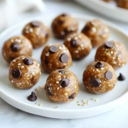 To make tasty peanut butter energy bites, you need these key ingredients: - 1 cup natural peanut butter - 1 cup rolled oats - 1/4 cup honey or maple syrup - 1/2 cup ground flaxseed - 1/2 cup chocolate chips These ingredients work together to create a chewy, sweet treat. Natural peanut butter gives a rich flavor and healthy fats. Rolled oats add fiber and help bind the bites. Honey or maple syrup sweetens it up and adds moisture. You can make your energy bites even better by adding these optional ingredients: - 1/4 cup chia seeds - 1 teaspoon vanilla extract - Pinch of salt Chia seeds boost nutrition with omega-3s. Vanilla extract adds a warm, sweet note. A pinch of salt balances the flavors and enhances sweetness. If you need to change some ingredients, here are some ideas: - Alternatives to peanut butter: Use almond butter or sun butter. - Sweeteners for low-sugar options: Try stevia or agave nectar. - Gluten-free ingredient alternatives: Use gluten-free oats or coconut flour. These substitutions keep your energy bites tasty while fitting your diet. Experiment with flavors and textures to find your perfect mix! {{ingredient_image_1}} - In a large bowl, add 1 cup of natural peanut butter. - Pour in 1/4 cup of honey or maple syrup. - Add 1 teaspoon of vanilla extract. - Stir these wet ingredients until smooth and well blended. - Next, add 1 cup of rolled oats and 1/2 cup of ground flaxseed. - Toss in 1/4 cup of chia seeds and a pinch of salt. - Mix these dry ingredients into the wet mixture until fully combined. - Finally, fold in 1/2 cup of chocolate chips gently. - Scoop about a tablespoon of the mixture into your hands. - Roll it into a ball with your palms. - Repeat this until all the mixture is rolled into bites. - For even sizing, use a small cookie scoop if you have one. - This helps each bite look nice and uniform. - Place the formed energy bites on a parchment-lined baking sheet. - Refrigerate them for at least 30 minutes. This step firms them up. - For storage, use an airtight container. - Keep them in the fridge for up to one week. - You can also freeze them for later enjoyment. To get the best energy bites, focus on the right mix of wet and dry ingredients. If your mixture feels too dry, add a bit more peanut butter or honey. If it’s too wet, toss in a few more oats or ground flaxseed. Mixing thoroughly is key. This helps all the flavors blend well and gives you that perfect chewy texture. You can enjoy these bites in many fun ways. Pair them with fresh fruits like apples or bananas for a tasty snack. You can also toss them into smoothies for a quick energy boost. For a creative touch, arrange the bites on a bright plate or place them in a mason jar tied with a ribbon. This makes a cute gift idea too! Sometimes, energy bites can be tricky. If your bites turn out dry or crumbly, try adding a bit of honey or peanut butter. This will help them stick better. If your mixture is too sticky, dust your hands with a little flour or oats while rolling them. This will make the process much easier! Pro Tips Use Natural Peanut Butter: Opt for natural peanut butter without added sugars or oils for a healthier option that still provides creamy texture and flavor. Experiment with Sweeteners: Feel free to substitute honey with maple syrup or agave nectar based on your dietary preferences or to achieve different flavor profiles. Customize Your Mix-Ins: Add your favorite nuts, seeds, or dried fruits to the mixture for added texture and nutrients, making each bite unique. Chill for Better Texture: Refrigerating the energy bites helps them firm up and makes them easier to handle and eat, enhancing the overall experience. {{image_2}} You can change the taste of your peanut butter energy bites easily. Try adding spices like cinnamon for warmth. Cocoa powder can give a rich chocolate flavor. You can also mix in dried fruits, like raisins or cranberries, for sweetness. Nuts, such as chopped almonds or walnuts, add crunch and healthy fats. These changes help keep things fun and tasty! If you follow a vegan diet, swap honey with maple syrup. This keeps the bites sweet without using animal products. For those on a keto diet, you can replace rolled oats with unsweetened coconut flakes. This lowers the carbs but keeps the texture nice. Always check labels for other ingredients to ensure they fit your diet needs. You can make seasonal energy bites to celebrate holidays. For Halloween, add orange zest and some pumpkin spice. During winter, try adding peppermint extract for a fresh taste. You can also create kid-friendly options by shaping the bites into fun forms. Use cookie cutters for shapes or dip them in yogurt for a special treat. These variations make snacks exciting for everyone! Store your peanut butter energy bites in an airtight container. This keeps them fresh and tasty. You can choose to refrigerate or freeze them depending on how long you want to keep them. - Refrigeration: This is great for short-term storage. They last about one week in the fridge. - Freezing: If you want to save them longer, freeze the bites. They can last up to three months in the freezer. When you store energy bites in the fridge, they stay fresh for about one week. Check for any changes in smell or texture before eating. If frozen, thaw them in the fridge overnight before enjoying. - Thawing frozen energy bites: Simply move them from the freezer to the fridge. They will be ready to eat in a few hours. If you have leftover energy bites, remix them with new flavors. You can add nuts, seeds, or different sweeteners. - Creative recipes to use leftover bites: Blend them into smoothies for a quick boost. You can also crumble them over yogurt or oatmeal for added texture and flavor. Peanut butter energy bites last about one week in the fridge. In the pantry, they may only stay fresh for a few days. Keeping them in an airtight container helps maintain their freshness. If you freeze them, they can last for up to three months. This gives you a tasty snack ready whenever you need a boost. Yes, you can make peanut butter energy bites nut-free. Use sun butter or soy nut butter instead of peanut butter. These options taste great and keep the texture similar. Check the labels to ensure they are safe for allergies. This way, everyone can enjoy these energy bites. Peanut butter energy bites are quite healthy. They provide a good mix of protein, fiber, and healthy fats. Each bite has about 100 calories. The oats and flaxseed add fiber, which helps you feel full. The chocolate chips offer a little sweetness without too much sugar. Overall, they make a great snack for energy and nutrition. To modify the recipe for allergies, start with common allergen replacements. For gluten-free bites, use gluten-free oats. For sugar-free options, try using mashed bananas or unsweetened applesauce. If avoiding dairy, skip chocolate chips or use dairy-free ones. These swaps help make the bites safe for everyone while still being tasty. Peanut butter energy bites are simple to make and delicious. We covered key ingredients like peanut butter, oats, and sweeteners. You can customize and substitute ingredients based on your needs. I provided step-by-step instructions to ensure perfect bites every time. There are also tips for tweaking texture and flavor. Remember to store your energy bites properly for freshness. Enjoy these snacks as a healthy treat after a workout or as a quick energy boost throughout the day. Your options are endless, so get creative and make them your own!