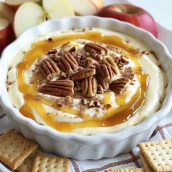 To make Caramel Pecan Cheesecake Dip, you need just a few simple items. Here’s what you will gather: - 8 oz cream cheese, softened - 1/2 cup powdered sugar - 1/2 cup sour cream - 1 teaspoon vanilla extract - 1/2 cup caramel sauce (plus extra for drizzling) - 1/2 cup chopped pecans - 1/2 teaspoon cinnamon - Graham crackers or apple slices for dipping These ingredients come together to create a creamy, sweet treat. The cream cheese provides a rich base. The powdered sugar adds sweetness, while the sour cream keeps it smooth and tangy. Vanilla extract enhances the flavor, making it more delightful. Caramel sauce brings a lovely sweetness that pairs well with pecans. Chopped pecans add crunch and nuttiness. A hint of cinnamon gives warmth and spice to the dip. Finally, graham crackers or apple slices serve as perfect dippers. This dip is great for parties or just a fun snack. You can mix and match your dippers. Try it with fruit or cookies for a new twist. Enjoy your dip with friends or family—it’s sure to be a hit! {{ingredient_image_1}} 1. Mixing the cream cheese: Start with 8 oz of softened cream cheese. Use an electric mixer to beat it until it is smooth and creamy. This makes the base of your dip. 2. Incorporating powdered sugar: Next, add 1/2 cup of powdered sugar to the bowl. Keep mixing until the sugar is fully blended in. This adds sweetness to your dip. 3. Adding sour cream and vanilla: Now, pour in 1/2 cup of sour cream and 1 teaspoon of vanilla extract. Mix until everything is smooth and well combined. This gives your dip a nice tangy flavor. 4. Mixing in caramel sauce: Pour in 1/2 cup of caramel sauce. Stir it into the cream cheese mixture until it is mixed well. This is where the dip gets its rich sweetness. 5. Folding in pecans and cinnamon: Add 1/2 cup of chopped pecans and 1/2 teaspoon of cinnamon. Gently fold these into the dip. This adds a delightful crunch and warm spice. 6. Presentation tips (drizzling caramel): Transfer your dip to a nice serving bowl. Drizzle a little extra caramel sauce on top for a pretty finish. This makes it look extra tasty. 7. Chilling instructions: Cover the dip and place it in the fridge for at least 30 minutes. Chilling helps the flavors mix and makes the dip even better. Now your Caramel Pecan Cheesecake Dip is ready to enjoy! Serve it with graham crackers or apple slices for a perfect treat. To make your caramel pecan cheesecake dip creamy, use softened cream cheese. This helps to mix it easily. Beat the cream cheese well until it is smooth. I find using an electric mixer makes this part quick and easy. If you want to switch up some ingredients, you can try different types of sugar. Brown sugar can add a nice depth of flavor. You can also replace sour cream with Greek yogurt for a tangy twist. For serving, I love using graham crackers. They add a crunchy texture. You can also use apple slices for a fresh touch. Both pair well with the sweet dip. Drizzle extra caramel sauce on top for a beautiful look. This small step really impresses guests! Chilling the dip is key. Let it sit in the fridge for at least 30 minutes. This wait allows the flavors to blend nicely. Pro Tips Soften Your Cream Cheese: Make sure your cream cheese is at room temperature for a smoother, creamier dip. This helps prevent lumps and ensures easy mixing. Choose Quality Caramel Sauce: Use a high-quality caramel sauce for the best flavor. Homemade caramel can elevate the taste even more! Chill Before Serving: Allowing the dip to chill for at least 30 minutes helps the flavors meld together, enhancing the overall taste. Experiment with Dippers: While graham crackers and apple slices are great, try pairing the dip with pretzels or vanilla wafers for a fun twist! {{image_2}} You can make your caramel pecan cheesecake dip even better. Here are some fun ideas. Adding chocolate chips: Stir in a half cup of mini chocolate chips. This adds a sweet and rich taste that pairs well with the caramel. Using different nuts: If you want to switch things up, try walnuts or almonds. Chopped walnuts give a nice crunch, while almonds add a unique flavor. Alternative dipping options: Don’t just stick to graham crackers or apple slices. You can use pretzels for a salty crunch. Cookies, like vanilla wafers or shortbread, also make great dippers. These changes let you enjoy the dip in many tasty ways. Feel free to experiment! To keep your Caramel Pecan Cheesecake Dip fresh, follow these easy tips. - How to store leftovers: Place your dip in an airtight container. This keeps it fresh and tasty. Make sure to seal it well to avoid air getting in. - Shelf life in the fridge: When stored properly, your dip lasts about 3-5 days in the fridge. Just check for any changes in smell or texture before serving again. - Freezing options: If you want to save it for later, you can freeze the dip. Use a freezer-safe container and leave some space for it to expand. It can stay good for up to 2 months. When ready to eat, thaw it in the fridge overnight. Then mix it well before serving again. Yes, you can make this dip ahead of time. Prepare it and chill it in the fridge. It tastes even better after a few hours, as the flavors blend together. Just add extra caramel on top before serving for a fresh look. To thicken the dip, you can add more cream cheese or sour cream. Start with an extra ounce of cream cheese and beat it in. If you want a sweeter dip, add a bit more powdered sugar. Mix well until you reach your desired thickness. You can use many fun dippers! Try graham crackers or apple slices. Pretzels, cookies, and even celery sticks work well too. Get creative! Each option adds its own twist to the dip. Yes, you can make it healthier! Use reduced-fat cream cheese and Greek yogurt instead of sour cream. You can also cut back on the caramel sauce. Try adding fresh fruit for sweetness instead. This way, you enjoy a tasty dip with fewer calories. This blog post covered how to make a delicious dip using simple ingredients like cream cheese and caramel sauce. We walked through easy steps for blending and chilling the dip. I shared tips to make it creamy and variations to try. Remember to store any leftovers properly for the best taste. Enjoy making this dip! It’s a fun and tasty treat for you and your friends.