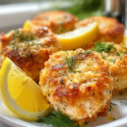 You need 1 pound of fresh salmon fillets. Use skinless fillets for best results. Fresh salmon has a bright flavor that shines in these cakes. Cooking it makes the salmon easy to flake. - 1/2 cup breadcrumbs (panko or regular) - 1/4 cup mayonnaise - 1 large egg - 2 tablespoons fresh dill, chopped - 1 tablespoon lemon zest - 2 tablespoons lemon juice - 1 garlic clove, minced - Salt and pepper to taste - 2 tablespoons olive oil (for frying) These ingredients create a balance of taste and texture. The breadcrumbs add crunch, while the mayonnaise keeps the cakes moist. Dill, lemon zest, and lemon juice bring bright flavors that match the salmon perfectly. You can serve these cakes with a few simple sides. Fresh dill and lemon wedges make great garnishes. A dollop of tartar sauce or lemon dill yogurt sauce gives added flavor. Pair with a light salad or some steamed veggies for a full meal. {{ingredient_image_1}} First, you need to cook the salmon. You can poach it in simmering water for about 10 minutes. This method keeps the fish tender. Alternatively, you can bake it in a preheated oven at 375°F (190°C) for about 15 minutes. It should be cooked through and flake easily with a fork. Once done, set it aside to cool. Now that your salmon is cool, flake it into small pieces in a large bowl. Add the following ingredients to the bowl: - 1/2 cup breadcrumbs - 1/4 cup mayonnaise - 1 large egg - 2 tablespoons fresh dill, chopped - 1 tablespoon lemon zest - 2 tablespoons lemon juice - 1 garlic clove, minced - Salt and pepper to taste Mix everything together gently. Be careful not to overmix. You want to keep some texture in the mixture. With your salmon mixture ready, it’s time to form the patties. Use your hands to scoop about a quarter cup of the mixture. Shape it into a patty that is about 2 inches wide. Place the patties on a plate. You should make about 8 cakes. Next, heat 2 tablespoons of olive oil in a large skillet over medium heat. Once the oil is hot, gently add the salmon cakes to the skillet. Cook them in batches if needed, so they don't crowd the pan. Fry each cake for about 3 to 4 minutes on each side. They should turn golden brown and crispy. Once cooked, transfer the cakes to a paper towel-lined plate to soak up any extra oil. To get the best flavor in your salmon cakes, use fresh salmon. The taste is brighter and cleaner. I like to add fresh dill and lemon zest. They bring a bright taste that pairs well with salmon. You can also adjust salt and pepper to your liking. Be careful not to overmix the batter. This keeps a nice texture, which makes each bite delightful. For cooking, you have two great options: poaching or baking. Poaching is quick and keeps the salmon moist. Just simmer it in water for about 10 minutes. Baking is easy, too! Set your oven to 375°F (190°C) and let it bake for about 15 minutes. Once cooked, use a fork to flake the salmon into small pieces. This makes it easier to mix. When frying, heat the olive oil in a skillet on medium heat. Avoid overcrowding the pan; this helps each cake get crispy. Cook each side for about 3-4 minutes. You want them golden brown. After frying, put the cakes on a paper towel to soak up extra oil. Presentation makes your dish pop! I love to garnish with fresh dill and lemon wedges. This adds color and freshness. A dollop of tartar sauce or lemon dill yogurt sauce makes a lovely touch. It adds creaminess and flavor, making the meal even better. Serve the cakes warm for the best taste! Pro Tips Use Fresh Salmon: Fresh salmon will yield the best flavor and texture for your cakes. If possible, avoid using frozen salmon for this recipe. Chill the Mixture: After mixing the ingredients, let the salmon mixture sit in the fridge for about 15-20 minutes. This helps the cakes hold their shape while cooking. Test Fry One Cake: Before frying all the patties, test one in the skillet to check for seasoning and to ensure the mixture holds together. Keep the Cakes Warm: If making in batches, keep the cooked salmon cakes warm in a 200°F (93°C) oven while you finish frying the rest. {{image_2}} You can change the main ingredient. Instead of fresh salmon, try canned salmon. Canned salmon can save time and still taste great. If you want a different flavor, use crab meat or shrimp. You can also swap dill for other herbs. Parsley or basil can give a fresh twist. For a gluten-free option, use gluten-free breadcrumbs. This keeps the cakes tasty for everyone. Frying is not the only way to cook salmon cakes. You can bake them for a healthier option. Preheat your oven to 375°F and place the patties on a baking sheet. Bake for about 15-20 minutes until golden brown. Air frying is another great choice. Set the air fryer to 375°F and cook for about 10-12 minutes. Both methods keep the cakes light and fluffy. Pair your salmon cakes with tasty sauces. A lemon dill yogurt sauce adds a nice zing. Tartar sauce is a classic choice that works well too. For sides, consider a fresh salad or roasted veggies. A light quinoa dish can also complement the cakes. Add lemon wedges for a fresh squeeze right before eating. This enhances the flavor and makes each bite special. After you make the lemon dill salmon cakes, let them cool. Place them in an airtight container. They will stay fresh in the fridge for about three days. To keep the cakes crispy, avoid stacking them. Instead, layer them with parchment paper in between. You can also freeze the salmon cakes for later use. First, let them cool completely. Then, place them on a baking sheet lined with parchment paper. Freeze for about two hours until firm. Once frozen, transfer them to a freezer-safe bag. They can last for up to three months in the freezer. To reheat your salmon cakes, you have a few options. For the best results, use a skillet. Heat a little olive oil over medium heat. Cook each cake for about 3 minutes on each side until warm. You can also use an oven. Preheat it to 375°F (190°C) and bake for about 10 minutes. If you choose the microwave, be aware they may lose some crispiness. Heat them in 30-second intervals until warm. Yes, you can use canned salmon. Canned salmon is convenient and saves time. It works well in this recipe. Just drain the salmon before using it. You may want to adjust the salt since canned salmon often has added salt. Canned salmon may have a different texture, but it still tastes great. To keep your salmon cakes from falling apart, follow these tips: - Use enough binder: The egg and mayonnaise help hold the mixture together. - Don’t overmix: Stir gently to keep some texture. Overmixing can make the cakes mushy. - Chill the patties: Refrigerate the formed cakes for about 30 minutes before cooking. This helps them firm up. - Fry at the right heat: Use medium heat. Too hot can burn the outside while leaving the inside soft. Lemon Dill Salmon Cakes pair well with several sides: - Salad: A light green salad with vinaigrette adds freshness. - Rice: Flavored rice, like lemon or herb rice, complements the cakes. - Vegetables: Roasted or steamed vegetables add color and nutrition. - Sauces: Tartar sauce or a lemon dill yogurt sauce enhances flavor. - Bread: Serve with crusty bread for a complete meal. These sides balance the flavors and make a delightful meal. You have learned how to make tasty lemon dill salmon cakes. We covered fresh salmon fillets and other key ingredients for great flavor. I shared steps for cooking, mixing, and frying. I also gave tips for texture and presentation ideas. Plus, we explored variations and how to store leftovers. Now you can create delicious meals that impress. Enjoy making and sharing these salmon cakes with friends and family!