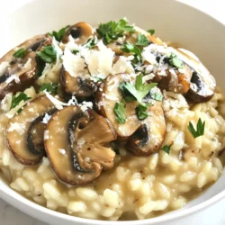 - 1 cup Arborio rice - 4 cups vegetable broth - 1 cup mushrooms, sliced (such as cremini or shiitake) - 1 small onion, finely chopped - 2 cloves garlic, minced In creamy mushroom risotto, Arborio rice is key. This rice has a high starch content. When cooked, it gives risotto its creamy texture. Vegetable broth adds rich flavor. Always use warm broth to keep the cooking process smooth. Mushrooms, like cremini or shiitake, give depth and umami. Onion and garlic add a nice base of flavor. - 1 cup heavy cream - ½ cup Parmesan cheese, grated - 2 tablespoons olive oil - 1 tablespoon butter - Salt and pepper to taste Heavy cream makes the risotto rich and silky. Parmesan cheese adds a savory touch. Olive oil and butter help sauté vegetables and enhance flavor. Don't forget salt and pepper! They bring out the dish's best taste. - Fresh parsley, chopped Fresh parsley adds color and a hint of freshness. It brightens the dish and enhances the overall look. When you're ready to serve, sprinkle the parsley on top for that perfect finishing touch. {{ingredient_image_1}} 1. Heating vegetable broth: Start by pouring 4 cups of vegetable broth into a saucepan. Heat it over medium flame. Keep it warm, but don’t boil it. This step is key for a nice risotto. 2. Chopping vegetables: Grab a small onion and chop it finely. Next, mince 2 cloves of garlic. For the mushrooms, you can use cremini or shiitake. Slice 1 cup of mushrooms. Having your veggies ready makes cooking easier! 1. Sautéing onion, garlic, and mushrooms: In a large skillet, heat 2 tablespoons of olive oil and 1 tablespoon of butter over medium heat. Add the chopped onion and sauté until it looks translucent, about 5 minutes. Then, toss in the minced garlic and sliced mushrooms. Cook for 5-7 minutes. Stir often until the mushrooms are tender and any moisture is gone. 2. Toasting the rice: Stir in 1 cup of Arborio rice into the skillet. Cook it for 1-2 minutes. This toasting step warms the rice and helps it soak up all the flavors. 1. Adding broth gradually: Now, it’s time for the broth! Take a ladle and pour in some warm vegetable broth. Stir the rice often and let it soak up the broth before adding more. Repeat this for about 18-20 minutes. This process makes the risotto creamy. 2. Achieving creamy texture: Keep stirring and adding broth until the rice is creamy and al dente. Once the rice reaches the right texture, stir in 1 cup of heavy cream and ½ cup of grated Parmesan cheese. Mix well until everything is beautifully combined. Season with salt and pepper to taste. Now, your creamy mushroom risotto is almost ready to enjoy! When making creamy mushroom risotto, the right ingredients are key. I recommend using cremini or shiitake mushrooms. They add rich flavor and a nice texture. Feel free to mix and match for a unique taste. For the rice, always select Arborio rice. This short-grain rice absorbs liquid well, creating that creamy texture we love in risotto. Stirring is crucial for creaminess. I suggest stirring the rice often while cooking. This action releases starch, making the dish silky smooth. Keep the heat at medium. If it’s too high, the rice may cook unevenly. You want it to simmer gently, allowing the grains to absorb the broth slowly. Season your risotto at the end. A pinch of salt and pepper brings out the flavors. You can also add a squeeze of lemon juice for brightness. When garnishing, wait until just before serving. Freshly chopped parsley adds color and a fresh taste. Enjoy your delicious creation! Pro Tips Use Quality Broth: The flavor of your risotto largely depends on the quality of the vegetable broth you use. Opt for homemade or low-sodium store-bought broth for the best results. Stir Constantly: Stirring continuously helps release the starches from the Arborio rice, which creates that creamy texture risotto is known for. Don’t skip this step! Add Broth Gradually: Adding the broth one ladle at a time allows the rice to absorb the liquid and cook evenly, resulting in perfectly al dente grains. Finish with Fresh Herbs: Garnishing with freshly chopped parsley not only enhances the presentation but also adds a burst of freshness to the rich flavors of the risotto. {{image_2}} Adding protein can make your creamy mushroom risotto even more filling. You can use chicken or shrimp for a heartier dish. Cook the chicken until golden and dice it up. For shrimp, add them just before the rice is done. If you prefer a vegetarian option, tofu is a great choice. Just press and cube the tofu, then sauté it until golden before mixing it in. Herbs can take your risotto to the next level. Thyme, basil, or sage add fresh notes. Chop them finely and stir them in during the last minute of cooking. You can also switch up the cheese. Goat cheese offers a tangy kick that works well with mushrooms. Just crumble some in when you add the heavy cream for a rich taste. Want to sneak in more veggies? Spinach or peas are perfect. Add them in the last five minutes of cooking. This keeps them bright and fresh. Roasted bell peppers also make a great addition. They add sweetness and color. Just chop them up and mix them in with the rice for a delicious twist. To keep your creamy mushroom risotto fresh, store it in an airtight container. Allow it to cool to room temperature first. Place it in the fridge for up to three days. Make sure to label the container with the date. This way, you can track how long it has been stored. Avoid leaving it out at room temperature for too long. This helps prevent spoilage and keeps it safe to eat. If you want to save risotto for later, freezing is a good option. First, let the risotto cool completely. Then, portion it into freezer-safe bags or containers. Squeeze out as much air as you can before sealing. This prevents freezer burn and keeps the flavor intact. Risotto can be frozen for up to three months. When you’re ready to enjoy it again, thaw it overnight in the fridge. To reheat risotto, use a saucepan on low heat. Add a splash of broth or water to help restore its creaminess. Stir it often to ensure even heating. You can also use the microwave if you’re short on time. Place the risotto in a microwave-safe bowl and cover it with a lid or plastic wrap. Heat it in short bursts, stirring in between. This helps avoid hot spots and keeps the texture creamy. Creamy mushroom risotto lasts about 3 to 4 days in the fridge. To keep it fresh, store it in an airtight container. Make sure it cools down before sealing it. When you’re ready to eat, check for any off smells or changes in texture. If it looks good, heat it up and enjoy! You can use brown rice, but the texture will change. Arborio rice is creamy and starchy, giving risotto its rich texture. Brown rice takes longer to cook and stays firmer. If you use brown rice, you may need more broth and a longer cooking time. The dish won't be as creamy, but it can still be tasty! While you can use water, broth adds more flavor. Water makes the dish bland. Broth infuses the rice with rich taste. If you have broth, use it for the best results. If you only have water, consider adding herbs or spices for extra flavor. This article covered the essentials of making creamy mushroom risotto. We looked at key ingredients like Arborio rice, broth, and mushrooms. I provided step-by-step cooking instructions and shared tips for achieving the right texture. We also explored fun variations and important storage tips. In conclusion, mastering risotto isn't hard with the right approach. Enjoy personalizing it with your favorite flavors and toppings!