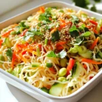 - 8 oz rice noodles - 1 cup shredded carrots - 1 bell pepper (red or yellow), thinly sliced - 1 cucumber, julienned - 1 cup edamame (shelled) - 1/4 cup green onions, chopped - 1/4 cup fresh cilantro, chopped - 1/4 cup roasted sesame seeds The main ingredients create a colorful and fresh base for your salad. Rice noodles provide the perfect texture. Shredded carrots add crunch and sweetness. Sliced bell pepper brings a pop of color and flavor. Julienned cucumber offers refreshing coolness. Edamame adds protein and a nice bite. Green onions and cilantro give it a fresh finish. Lastly, roasted sesame seeds add a delicious nutty taste. - 3 tablespoons soy sauce - 2 tablespoons sesame oil - 1 tablespoon ginger, freshly grated - 1 tablespoon honey or maple syrup - 1 tablespoon rice vinegar - 1 teaspoon chili oil (optional, for heat) The dressing is what makes this salad shine. Soy sauce gives a salty flavor, while sesame oil adds richness. Freshly grated ginger brings warmth and spice. Honey or maple syrup adds sweetness that balances the saltiness. Rice vinegar gives a tangy kick. If you like heat, add chili oil for a spicy touch. - First, cook the rice noodles according to the package instructions. - Once they are ready, drain the noodles. - Rinse them under cold water to stop the cooking process. - In a large bowl, combine shredded carrots, bell pepper, cucumber, edamame, green onions, and cilantro. - Mix well to ensure all the vegetables are evenly distributed. - In a small bowl, whisk together soy sauce, sesame oil, ginger, honey or maple syrup, rice vinegar, and chili oil if you want some heat. - Whisk until everything is well combined and smooth. - Add the cooled noodles to the bowl with the vegetables. - Pour the dressing over the noodle and vegetable mixture. - Toss everything gently to coat the noodles and veggies with the dressing. - Sprinkle roasted sesame seeds on top of the salad. - Let the salad sit for about 10 minutes. This helps the flavors blend together before serving. To avoid overcooking rice noodles, follow the package directions closely. Set a timer to ensure they cook just right. Once cooked, drain them immediately. Rinse the noodles under cold water. This stops the cooking process and keeps them firm. Make sure to toss them gently while rinsing. This helps separate the noodles and cool them quickly. Adjust the flavors of your dressing to suit your taste. If you like it sweeter, add more honey or maple syrup. For extra heat, increase the chili oil. If you don’t have an ingredient, substitute wisely. For example, use olive oil instead of sesame oil. You can also swap rice vinegar for apple cider vinegar. These changes will still give you a tasty dressing. For a beautiful presentation, serve the salad in a large bowl. You can also use individual plates for a fancy touch. Garnish with extra sesame seeds and fresh cilantro on top. This adds color and flavor. Consider pairing the salad with grilled chicken or tofu for extra protein. It also goes well with spring rolls or dumplings for a full meal. {{image_2}} You can add protein to your sesame ginger noodle salad for a heartier meal. Grilled chicken works great. Just slice it thin and toss it in. Tofu is a fantastic option too. Make sure to press it first to remove extra moisture. Shrimp is another tasty choice. Cook it quickly in a pan until pink. Each of these proteins will make your salad more filling and satisfying. Feel free to swap out vegetables based on what you like or have on hand. If you prefer broccoli, chop it up small for crunch. Snap peas add a sweet touch and nice color. Bell peppers can be any color you like; each offers a unique flavor. Seasonal veggies like zucchini or asparagus can also shine in this dish. This flexibility helps you create a salad that suits your taste. If you need a gluten-free version, you can easily adjust your noodles. Look for rice noodles that are labeled gluten-free; they are perfect for this salad. Some brands offer great texture and taste without gluten. Always check labels to ensure they meet your needs. Enjoy a delicious salad that everyone can love, no matter their dietary needs. To keep your Sesame Ginger Noodle Salad fresh, store it in an airtight container. Place it in the fridge right after serving. Make sure it cools down first. This helps to keep the flavors intact. Always use a clean utensil to scoop out servings. This prevents bacteria from entering. When stored properly, your salad stays good for about 3 to 5 days. After that, the veggies lose their crunch. The noodles may also get soggy. If you notice any strange smells or colors, it's best to toss it. You can freeze the noodles, but it's tricky. The texture changes when thawed. If you want to freeze, store the salad without the dressing. Keep the dressed salad in the fridge. When ready to eat, thaw it in the fridge overnight. Then, add fresh dressing before serving for the best taste. Yes, you can make this salad ahead of time. I recommend preparing the salad a few hours before serving. Keep the dressing separate until you are ready to serve. This way, the noodles and veggies stay fresh and crunchy. Store the salad in an airtight container in the fridge. It will stay good for up to two days. You can use many types of noodles for this salad. Rice noodles are great for a light and fresh taste. Soba noodles can add a nutty flavor, while whole wheat spaghetti gives a hearty twist. Just cook them according to the package. Each noodle type changes the dish's texture and flavor, making it fun to experiment. Absolutely! This salad is perfect for meal prep. It is quick to make and easy to pack. You can store it in individual containers for lunches. The fresh veggies and flavor-rich sauce make it a tasty choice to grab on busy days. Plus, it helps you eat healthy throughout the week. This blog post shared a simple and tasty noodle salad recipe. You learned about the main ingredients, cooking steps, and tips for best results. We also discussed variations and storage options. Remember, this salad is versatile and easy to customize. Feel free to experiment with your favorite veggies and proteins. It can be a great meal prep option that saves you time. Enjoy making this delicious dish for yourself or to share with friends!