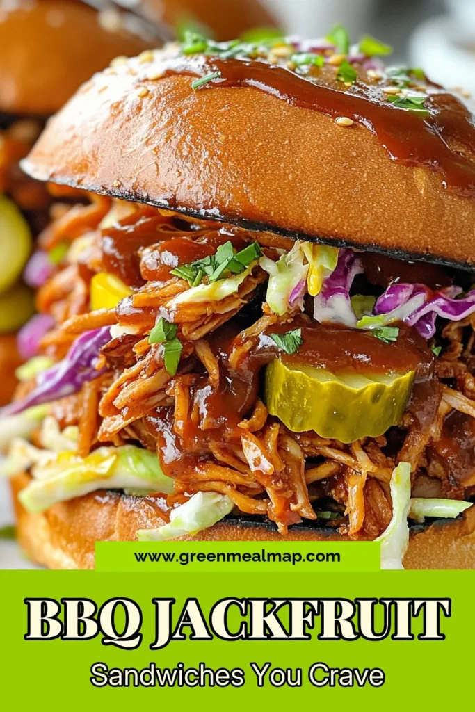 Try these smoky BBQ jackfruit sandwiches for a delicious and healthy twist on classic BBQ flavors! These vegan BBQ recipes are packed with flavor, making for the perfect pulled jackfruit sandwich that even meat lovers will enjoy. With wholesome ingredients, these plant-based sandwich ideas are not only satisfying but also a great addition to your meal rotation. Don't miss out on this easy recipe; save it now! #VeganRecipes #HealthyEating #BBQ #JackfruitSandwiches