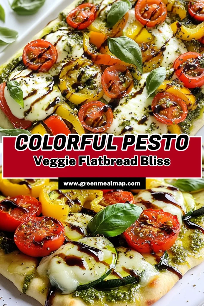 Savor the taste of our pesto veggie flatbread, a delightful and healthy flatbread recipe perfect for a quick vegetarian dinner. This colorful vegetarian pizza features homemade pesto, vibrant veggies, and gooey mozzarella cheese baked to perfection. Ready in just 20 minutes, it's a delicious way to enjoy fresh flavors. Don't miss out—save this recipe and elevate your weeknight meals! #PestoVeggieFlatbread #HealthyFlatbreadRecipe #QuickVegetarianDinner #HomemadePestoFlatbread