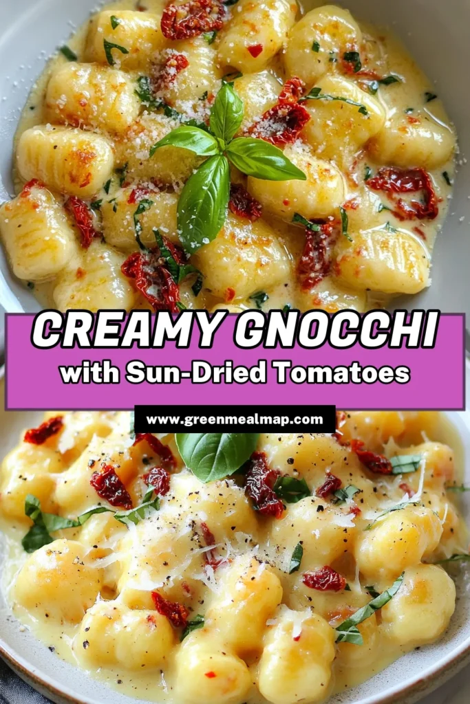 Indulge in this creamy sun-dried tomato gnocchi that's perfect for a quick dinner! This easy creamy pasta recipe blends tender potato gnocchi with a rich sun-dried tomato sauce, making it a must-try. With just a few simple ingredients and 30 minutes, you can enjoy a delicious meal that's sure to impress. Save this recipe for your next weeknight dinner! #CreamyGnocchi #EasyPastaRecipes #DinnerIdeas #PastaLovers