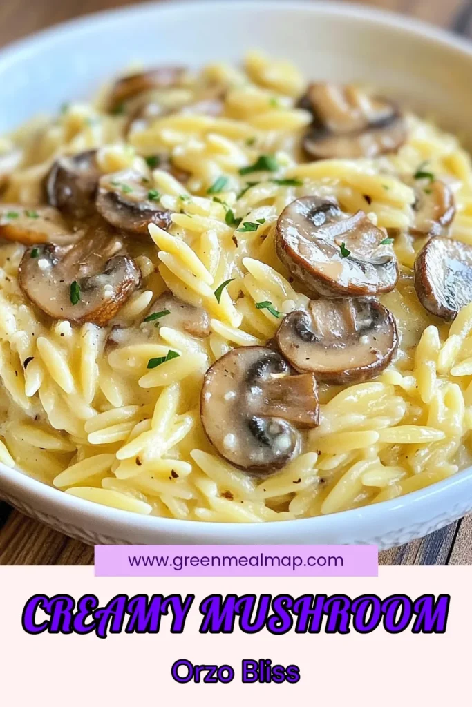 Indulge in a deliciously creamy garlic mushroom orzo that's perfect for quick dinners. This vegan orzo pasta recipe features rich mushrooms and a hint of thyme, making it a standout among easy orzo dishes. With creamy orzo with Parmesan or a plant-based twist, it's a delightful meal for any palate. Ready in just 25 minutes, it's perfect for busy weeknights. Save this creamy garlic mushroom orzo recipe and impress your family tonight! #VeganOrzoPasta #MushroomPastaRecipes #EasyOrzoDishes #CreamyOrzoWithParmesan