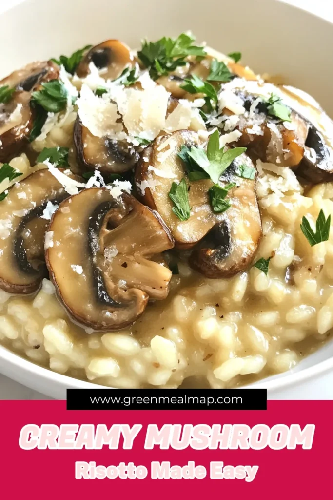 Discover the ultimate creamy mushroom risotto recipe that will impress your family and friends! This easy creamy risotto combines Arborio rice, fresh mushrooms, and rich Parmesan for a delicious vegetarian dish. Perfectly comforting and creamy, this vegetarian mushroom risotto is ready in just 30 minutes. Don't miss out on making this hearty meal! Save this creamy mushroom risotto recipe for your next dinner! #MushroomRisotto #EasyRecipes #Vegetarian #ComfortFood