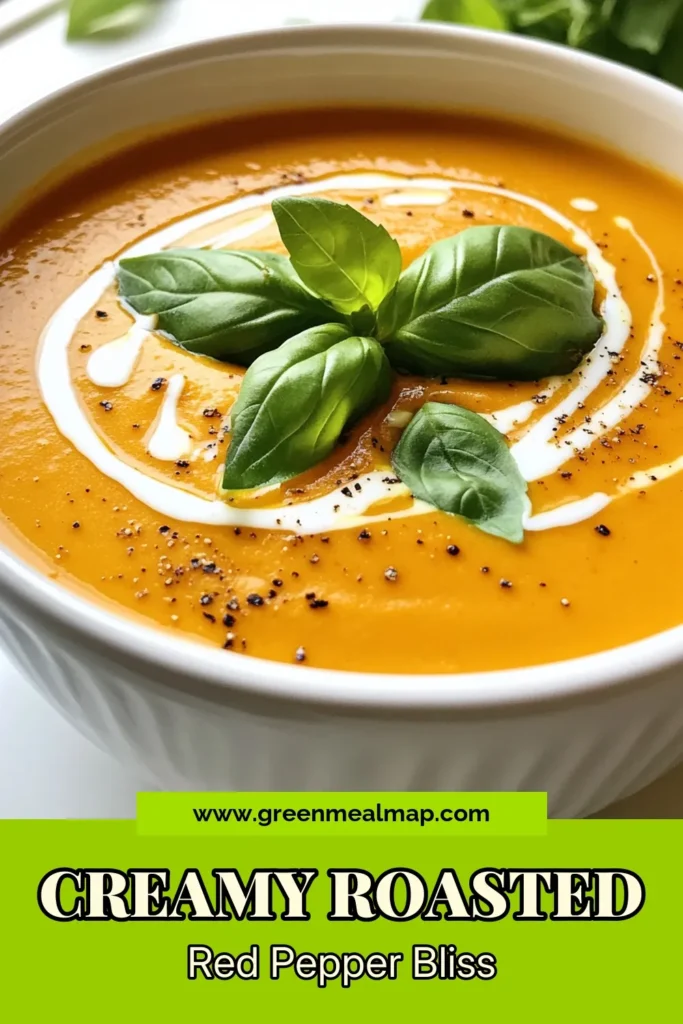 Indulge in a deliciously creamy roasted red pepper soup that's perfect any time of the year! This easy soup recipe features roasted bell peppers, sautéed onions, and garlic, creating a smooth vegetable soup that’s rich in flavor. Plus, it's a fantastic dairy-free soup option if you use coconut cream. Discover how to make this comforting dish and enjoy with fresh basil garnish. Save this creamy roasted red pepper soup recipe for your next cozy night! #SoupRecipe #DairyFree #ComfortFood #HealthyEating