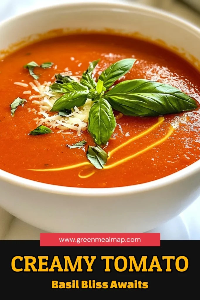 Warm up with this delicious Tomato Basil Soup Recipe that’s perfect for any occasion. This creamy tomato soup combines ripe tomatoes, fresh basil, and rich parmesan cheese for a comforting bowl of homemade goodness. Want a plant-based twist? Try our vegan tomato basil soup version with coconut cream. Perfectly easy, it comes together in just 40 minutes. Save this easy tomato soup recipe for your next cozy night in! #TomatoBasilSoup #VeganSoup #TomatoSoup #ComfortFood