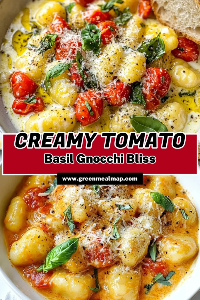Indulge in this irresistible Creamy Tomato Basil Gnocchi, a perfect Easy Gnocchi Recipe for your weeknight dinners. With a rich Homemade Gnocchi Sauce made from crushed tomatoes, heavy cream, and fresh basil, this Tomato Basil Pasta is both quick and satisfying. Ready in just 25 minutes, it’s the ideal Quick Italian Dinner Recipe. Try it tonight and elevate your mealtime! Save this recipe for later! #CreamyTomatoBasilGnocchi #GnocchiRecipe #TomatoBasilPasta #ItalianDinner