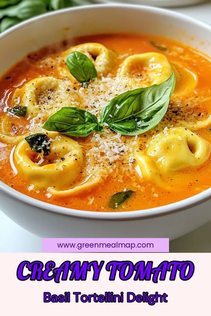 Warm up with this delicious Creamy Tomato Basil Tortellini Soup, perfect for comforting weeknight meals. This Easy Tomato Basil Tortellini recipe combines rich flavors and creamy textures, making it an irresistible Vegetarian Tortellini Soup. In just 30 minutes, whip up a bowl of this delightful comfort food that's sure to please everyone. Try it today for a satisfying dinner! Save this tasty recipe! #TortelliniSoupRecipe #VegetarianRecipes #ComfortFood #EasyDinnerIdeas