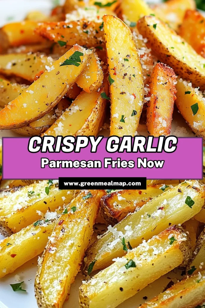 Indulge in these Garlic Parmesan Air Fryer Fries, the ultimate crispy air fryer fries recipe you'll love! Baked to perfection, these healthy fries with garlic and a sprinkle of Parmesan cheese deliver flavor and crunch in every bite. Perfect as a snack or a side dish, they’re quick and easy to make. Try this delicious Garlic Parmesan fries recipe today and get ready to impress! Save this pin for later! #AirFryerFries #HealthyFries #GarlicParmesan #CrispyFries
